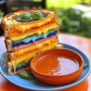 To make a rainbow grilled cheese, you need some special ingredients. Here’s what you’ll need: - 4 slices of multicolored bread (you can buy rainbow bread or dye your own) - 4 slices of cheddar cheese in bright colors (pick shades like orange, yellow, green, and blue) - 4 tablespoons of unsalted butter, softened - 1 tablespoon of cream cheese (this is optional, but it makes the sandwich creamier) - Fresh basil leaves or spinach for a pop of green - A pinch of garlic powder (optional for a tasty kick) - Salt and pepper to taste Want to make your rainbow grilled cheese even better? You can add more layers of flavor. Here are some ideas: - Sliced tomatoes for freshness - Avocado for creaminess - Cooked bacon for a savory touch - A sprinkle of different herbs like oregano or thyme These add-ins can enhance the taste and make your sandwich unique. Choosing the right bread and cheese is key to a great rainbow grilled cheese. Here’s how to select the best options: - Bread: Look for bread with vibrant colors. You can buy it at many bakeries or stores. If you're dyeing your own, use natural food coloring and let it dry well. - Cheese: Opt for cheeses that are not only colorful but also melt well. Cheddar is a classic choice, but you can also try gouda or mozzarella for added flavor. These tips will help you create a beautiful and tasty sandwich that’s sure to impress! Start by choosing your bread. Use store-bought rainbow bread or dye your own. If you dye your bread, apply natural food colors evenly. Let the bread dry completely. This step helps keep the colors bright and clear when you grill. Ensure you have four slices with a good mix of colors. Now, let’s layer the cheese. Take two slices of bread and spread cream cheese on one side if you want extra creaminess. Begin with orange cheese on the bottom. Add a slice of yellow cheese next, then green, and finish with blue. Build it high to create a rainbow effect. Next, add fresh basil or spinach on top of the cheese. This adds flavor and brightens your dish. To grill, first, butter the outside of each sandwich with softened butter. If you want a garlic twist, sprinkle garlic powder on the butter. Preheat your skillet over medium heat. Place the sandwiches in the skillet, butter side down. Grill for 3-4 minutes until golden brown and crispy. Flip the sandwiches gently, butter the other side, and grill for another 3-4 minutes. The cheese should melt beautifully, and both sides should be crunchy. When done, slice your sandwiches to see the amazing rainbow layers. Enjoy! To get the best melt, use a mix of cheeses. Cheddar works well, but you can add others like mozzarella. Slice your cheese thin. This helps it melt faster. When grilling, keep your heat on medium. Too high, and the bread might burn before the cheese melts. Cover your pan with a lid. This traps heat and helps the cheese melt evenly. For that perfect crunch, use soft butter. Spread it evenly on the bread. Always use a hot skillet. This gives you that nice golden color. Flip your sandwich gently. If you press down, you may squeeze out the cheese. Let each side grill for about three to four minutes. This will create a crispy, tasty outer layer. When serving your rainbow grilled cheese, slice it diagonally. This way, you show off those colorful layers. Place the sandwich on a bright plate. You can add some fresh herbs or edible flowers for a fun touch. Pair it with a bowl of tomato soup for dipping. This adds more color and flavor to your meal. Enjoy the beauty of your creation! {{image_4}} You can change the colors of your cheese for fun. Try using cheeses like gouda, mozzarella, or even blue cheese. Each cheese brings a unique taste. Experiment with different colors like red or purple. This makes the sandwich even more special. You can also mix in some flavored cheeses, like herb or spicy varieties. This twist adds depth to your rainbow grilled cheese. While multicolored bread is great, you can also use other types. Sourdough or whole grain bread works well. These options add texture and flavor. Consider using gluten-free bread if you have dietary needs. You can even use bagels or tortillas for a fun twist. Each bread type brings its own unique style to your dish. Adding extra ingredients can make your grilled cheese more exciting. Try adding sliced tomatoes or avocados for freshness. A sprinkle of herbs like oregano or thyme can enhance the flavor. You can also add cooked bacon or turkey for protein. If you like heat, a few jalapeño slices can spice things up. Don’t forget to check the full recipe for more ideas! To keep your rainbow grilled cheese fresh, wrap each sandwich in plastic wrap. This helps prevent the bread from drying out. Place the wrapped sandwiches in an airtight container. Store them in the fridge for up to three days. This way, you can enjoy your colorful delight later! When you are ready to eat, reheating is key. Use a skillet over low heat. This helps the bread crisp up while the cheese melts nicely. Place the sandwich in the skillet and cover it with a lid. Heat for about five minutes on each side. This method keeps your grilled cheese tasty and warm. You can also freeze your rainbow grilled cheese for future meals. Wrap each sandwich tightly in foil or plastic wrap. Place them in a freezer-safe bag. They can last up to two months in the freezer. When you want one, let it thaw in the fridge overnight. Then, reheat it using the skillet method for the best results. Enjoy your vibrant, tasty treat anytime! For Rainbow Grilled Cheese, I recommend using cheddar cheese. Choose a variety of colors, like orange, yellow, and green. These colors create a beautiful visual effect. You can also use mozzarella or gouda for a milder taste. Mixing textures adds fun. Each cheese melts differently, so feel free to experiment. Yes, you can use store-bought rainbow bread! It saves time and looks great. Check the bread for bright colors and freshness. If you want, you can dye your own bread using natural food colorings. Just make sure the colors blend well together. Either option works well for this fun recipe. Absolutely! Rainbow Grilled Cheese is a hit with kids. The bright colors attract them, and it tastes delicious. You can also add veggies like spinach for extra nutrients. Kids will love helping you make it. This sandwich makes lunchtime exciting and fun for the whole family. Rainbow grilled cheese is a fun twist on a classic dish. We explored key ingredients, tips for grilling, and ways to customize your sandwich. You learned how to store leftovers and reheat them perfectly. Remember, the right cheese and bread make all the difference. Enjoy experimenting with colors and flavors that you love. Get creative with this meal; it’s more than just food. It’s a chance to have fun in the kitchen!