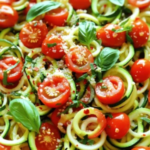 To make Healthy Tomato Zucchini Pasta, you need fresh and simple ingredients. Here’s what you'll need: - 2 medium zucchinis, spiralized into noodles - 2 cups cherry tomatoes, halved - 1 tablespoon olive oil - 3 cloves garlic, minced - 1 teaspoon dried oregano - 1/4 teaspoon red pepper flakes (optional) - Salt and pepper to taste - 1/4 cup fresh basil, chopped - 1/4 cup grated Parmesan cheese (optional, omit for vegan) These ingredients come together to create a colorful and tasty meal. The zucchini noodles add a fun twist while keeping things healthy. Cherry tomatoes bring a sweet and juicy flavor that pairs well with garlic and herbs. Plus, you can adjust the spices to fit your taste. If you want to explore the full process, check out the Full Recipe for step-by-step instructions. To start, grab your spiralizer. This tool is perfect for making zucchini noodles. Simply cut the ends off the zucchinis and place them in the spiralizer. Twist the handle to create long, curly noodles. This method is quick and gives you great results. If you don’t have a spiralizer, don’t worry. You can use a knife instead. Cut the zucchinis into thin, long ribbons. Make sure to slice them evenly. This will help them cook uniformly. Next, heat a large skillet over medium heat. Pour in the olive oil and let it warm up. Once it's hot, add the minced garlic. Cook it for about one minute. Stir it constantly to keep it from burning. Burnt garlic can ruin the dish. Now, add the halved cherry tomatoes to the skillet. Sprinkle in the dried oregano and optional red pepper flakes if you like heat. Cook this mixture for 5-7 minutes. Stir it occasionally. You want the tomatoes to soften and release their juices. After the tomatoes have cooked, gently add the zucchini noodles to the skillet. Toss everything together well. Cook for another 2-3 minutes. This step keeps the zucchini slightly crisp while soaking up the flavor. Once it's ready, season with salt and pepper to taste. Remove the skillet from heat and fold in the fresh chopped basil. This will boost the flavor. If you like, sprinkle on some Parmesan cheese for a creamy touch. Serve your healthy tomato zucchini pasta hot. Don't forget to garnish with more basil and cheese if you want. Enjoy this fresh, tasty meal! For more details, check the Full Recipe. Avoiding Sogginess Zucchini noodles can become watery if not handled right. To avoid this, salt your spiralized zucchini lightly and let it sit for 10 minutes. This draws out excess moisture. After that, pat them dry with a clean towel. Cooking them quickly also helps. Aim for just 2-3 minutes in the pan. This keeps them firm and tasty. Tools to Enhance Preparation A spiralizer works wonders for creating perfect noodles. If you don’t have one, a sharp knife is a good option. You can cut the zucchini into thin ribbons. Either tool makes for a fun cooking experience. Invest in a box grater or julienne peeler for more versatility. These tools speed up prep time and ensure consistent shapes. Adding Heat with Red Pepper Flakes Red pepper flakes add a nice kick to the dish. Just a pinch livens up the flavors. If you love spice, add more! Start with a small amount and adjust to your taste. It’s great to balance the sweetness of the tomatoes with some heat. Importance of Fresh Herbs Fresh herbs make a big difference. Basil is my go-to for this dish. It adds brightness and freshness. Chop it just before serving for the best flavor. You can also mix in parsley or oregano for added depth. Fresh herbs elevate your meal and make it look lovely, too. Best Pairings This Healthy Tomato Zucchini Pasta pairs well with grilled chicken or shrimp. If you want a vegetarian option, try adding chickpeas. They boost protein and flavor. Serve with a light salad on the side for a complete meal. A simple vinaigrette works best to keep the focus on the pasta. Presentation Ideas For a stunning presentation, use a large white plate. Place the pasta in the center, then sprinkle fresh basil on top. A light drizzle of olive oil adds shine. You might also add a few halved cherry tomatoes for color. This makes your dish look as good as it tastes. For more tips, check out the Full Recipe. {{image_4}} Want to boost your meal? Add grilled chicken or shrimp. Both options add great taste and protein. Simply grill your protein of choice and toss it in with the zucchini noodles. The warm meat makes the dish even heartier. If you're vegan, consider plant-based proteins like chickpeas or lentils. They add fiber and keep the meal filling. You can mix in cooked lentils right before serving for a nice touch. You can switch up the veggies too! Carrots and bell peppers work well. Just slice them thin and add them when you cook the tomatoes. They bring extra crunch and color. Seasonal vegetables also shine in this dish. In summer, try fresh corn or spinach. In fall, add roasted squash. Each season offers unique flavors. Feel free to get creative! Not a fan of zucchini noodles? There are plenty of gluten-free pasta options. Look for brown rice or quinoa pasta. These alternatives taste great and have a nice texture too. Cooking times will vary based on the type of pasta. Check the package for specifics. If using regular pasta, cook it separately and mix it in at the end. This keeps everything nice and fresh. For the full recipe, check out the Healthy Tomato Zucchini Pasta. To keep your healthy tomato zucchini pasta fresh, store it in an airtight container. This helps to maintain the taste and texture. It’s best to refrigerate leftovers within two hours of cooking. Make sure to eat them within three days for the best flavor. If you want to save the dish for later, freezing is a great option. To freeze, let the pasta cool completely. Then, place it in a freezer-safe container. Be sure to label it with the date. This dish can last in the freezer for up to three months. To thaw, move it from the freezer to the fridge a day before you plan to eat it. For reheating, use a skillet over medium heat until warmed through. You might want to add a splash of water or olive oil to keep it moist. When stored correctly, healthy tomato zucchini pasta lasts about three days in the fridge. If you notice any off smell or slimy texture, it’s time to toss it. Always trust your senses—if it looks or smells wrong, don’t eat it. For more cooking ideas, be sure to check out the Full Recipe. Yes, you can easily make this dish vegan. To do this, simply omit the Parmesan cheese. You could also use nutritional yeast for a cheesy flavor without dairy. Another option is to add some cashew cream or almond milk for creaminess. These changes keep your meal plant-based while still tasting great. To keep zucchini noodles firm, avoid overcooking them. Cook them for just a few minutes until they are al dente. You can also sprinkle salt on the zucchini noodles before cooking. Let them sit for a few minutes to draw out extra moisture. This helps keep them from getting watery and mushy. This recipe offers many health benefits. Zucchini is low in calories and high in fiber. It helps support digestion and keeps you full. Cherry tomatoes are rich in vitamins A and C. They are also packed with antioxidants. Olive oil provides healthy fats, which are good for your heart. The garlic helps boost your immune system, making this dish both tasty and nutritious. Enjoy this healthy tomato zucchini pasta knowing you are fueling your body. You can find the full recipe above for more details. This blog post covered how to create a vibrant zucchini noodle dish. We discussed the key ingredients and the step-by-step cooking process. I shared tips to perfect your noodles and enhance flavor. You learned about variations with protein and vegetables, plus storage tips to keep your dish fresh. In summary, cooking zucchini noodles can be fun and easy. With these tools and tricks, you can enjoy a healthy meal any time. Embrace your creativity, and make this dish your own!