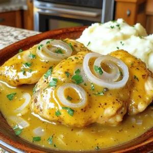 - 4 boneless, skinless chicken breasts - 1 cup all-purpose flour (for dredging) - 1 medium onion, thinly sliced - 1 teaspoon garlic powder - 1 teaspoon onion powder - 1 teaspoon smoked paprika - 2 cups low-sodium chicken broth - 1 cup heavy cream - Fresh parsley, chopped (for garnish) When I cook Easy Smothered Chicken, I start with the main ingredients. The chicken breasts are the star here. They are tender and juicy when cooked right. Next, I use all-purpose flour for dredging. It helps create a great crust on the chicken. The thinly sliced onion adds a sweet and rich flavor to the dish. For seasoning, I love garlic powder, onion powder, and smoked paprika. These spices bring warmth and depth to the chicken. When combined, they create a tasty coating for the chicken. Then, I add some additional ingredients. Low-sodium chicken broth gives the sauce a savory base. Heavy cream adds richness and makes the sauce creamy. Finally, I sprinkle fresh parsley on top for color and flavor. You can find the Full Recipe to see how to bring these ingredients together into a delightful meal. Seasoning the flour mixture Start by getting a shallow dish. In it, mix together one cup of all-purpose flour, one teaspoon of garlic powder, one teaspoon of onion powder, and one teaspoon of smoked paprika. Add salt and black pepper to taste. This blend adds a great flavor to your chicken. Dredging the chicken breasts Take each chicken breast and coat it in the seasoned flour. Make sure to cover all sides. After coating, shake off any extra flour. This helps create a nice crust when you cook the chicken. Searing the chicken in olive oil Heat three tablespoons of extra virgin olive oil in a large skillet over medium-high heat. When the oil is hot and shimmering, add the dredged chicken breasts. Cook them for about 5 to 6 minutes on each side. You want them to be golden brown and cooked through. Once they are done, remove the chicken and let it rest on a plate. Removing the chicken to rest Letting the chicken rest is important. This helps keep it juicy. While it rests, you can prepare the sauce. Sautéing onions and garlic In the same skillet, add one thinly sliced medium onion. Sauté it for about 3 to 4 minutes. Stir it often until it becomes soft and clear. Next, add two finely minced garlic cloves and cook for an extra minute. Be careful not to let the garlic burn. Preparing the creamy sauce Gradually pour in two cups of low-sodium chicken broth while stirring. Scrape up any tasty bits stuck to the bottom of the skillet. This will add great flavor. Then, stir in one cup of heavy cream, one teaspoon of dried thyme, and one teaspoon of dried parsley. Let this simmer for about 5 minutes. This will thicken your sauce and make it creamy. Don’t forget, you can find the Full Recipe for more detailed instructions! To cook chicken just right, use a meat thermometer. Aim for an internal temperature of 165°F (75°C). This ensures the chicken is safe to eat and juicy. Timing is key when searing. Sear the chicken for about 5-6 minutes on each side. You want a golden crust. If you move it too soon, it may stick. To make the sauce pop, add herbs and spices. Fresh or dried thyme works wonders. You might also try rosemary or oregano for a twist. Using different types of broth can change the flavor too. Try vegetable broth for a lighter taste. Also, low-sodium broth helps control salt levels in your sauce. The right pan makes cooking easier. A heavy skillet or cast-iron pan is best. This helps with even cooking and browning. To avoid sticking and burning, make sure to heat the pan before adding oil. If your pan is too cool, your chicken may stick. Always use enough oil to coat the bottom. For full cooking instructions, check the Full Recipe. {{image_4}} You can switch up the type of chicken. Chicken thighs work great instead of breasts. They stay moist and add rich flavor. If you want a lighter dish, try substituting heavy cream. Use half-and-half or Greek yogurt instead. These swaps still keep the dish creamy while reducing calories. Adding veggies can make your smothered chicken even better. Try adding bell peppers, mushrooms, or spinach. They add color, taste, and nutrition. You can sauté them with the onions for extra flavor. Pair your smothered chicken with sides like rice or mashed potatoes. These sides soak up the tasty sauce well. Feel free to experiment with different seasonings. You can add cumin or chili powder for a kick. If you love heat, try adding red pepper flakes. You can also play with herbs like rosemary or oregano. Each twist will give your dish a unique taste. Enjoy discovering new flavors! To keep your Easy Smothered Chicken fresh, let it cool first. Place it in a shallow dish to cool down quickly. This method helps avoid bacteria growth. Use airtight containers for storage. Glass or plastic containers work well. Make sure the lid seals tightly. Store your leftovers in the fridge for up to three days. When reheating, use the oven or stovetop. These methods keep the chicken juicy and tasty. Preheat the oven to 350°F (175°C). Place the chicken in a baking dish. Add a splash of chicken broth to keep it moist. Cover with foil and heat for about 20 minutes. If you use the stovetop, heat it in a skillet over low heat. Stir occasionally to avoid dryness. You can freeze smothered chicken for later use. Portion it into meal-sized containers for easy meals. Make sure it cools completely before freezing. Wrap each container tightly with plastic wrap, then foil. This prevents freezer burn. To defrost safely, move it to the fridge overnight. You can also use the microwave, but this may affect the texture. Easy Smothered Chicken lasts about 3 to 4 days in the fridge. To keep it fresh, store it in an airtight container. Make sure to cool it down before placing it in the fridge. This way, you keep the flavors intact and avoid any spoilage. Yes, you can make Easy Smothered Chicken ahead of time. Cook the chicken and sauce, then store them separately. This helps keep the chicken juicy and the sauce fresh. When ready to serve, simply reheat both together in a skillet. Stir gently to blend the flavors back together. I love serving smothered chicken with creamy mashed potatoes or fluffy rice. Both soak up the sauce well. You can also pair it with steamed veggies or a fresh salad for a balanced meal. Don’t forget to garnish with fresh parsley for a pop of color! If your sauce is too thin, there are easy ways to thicken it. You can let it simmer longer to reduce the liquid. Another option is to mix a bit of cornstarch with cold water, then stir it into the sauce. This will make it creamy and rich without changing the flavor. For the full recipe, check the Full Recipe section. It gives you all the steps and details to make this dish perfectly. You'll find everything you need to whip up this flavorful meal! This blog post covered how to make Easy Smothered Chicken from start to finish. We discussed key ingredients, like chicken breasts and seasonings, and provided step-by-step instructions. You learned tips for perfect cooking and ideas for variations. Now you're ready to dive into this tasty dish. Remember, small changes can add big flavors. Enjoy cooking and sharing your smothered chicken with loved ones.