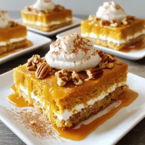 To make your Pumpkin Crunch Cake, gather the following ingredients: - 1 can (15 oz) of pure pumpkin puree - 1 cup granulated sugar - 1 teaspoon ground cinnamon - ½ teaspoon ground nutmeg - ½ teaspoon ground ginger - 4 large eggs - 1 cup evaporated milk - 1 box (approximately 15 oz) yellow cake mix - 1 cup chopped pecans or walnuts - 1 cup unsalted butter, melted - Whipped cream for serving (optional) Here’s the exact measurement for each ingredient: - Pumpkin puree: 15 oz (1 can) - Granulated sugar: 1 cup - Ground cinnamon: 1 teaspoon - Ground nutmeg: ½ teaspoon - Ground ginger: ½ teaspoon - Eggs: 4 large - Evaporated milk: 1 cup - Yellow cake mix: 15 oz (1 box) - Chopped nuts: 1 cup - Unsalted butter: 1 cup (melted) - Whipped cream: to taste (optional) You can make your cake unique with these options: - Add chocolate chips for sweetness. - Use different nuts like almonds or pecans. - Mix in dried cranberries for a fruity twist. - Top with cream cheese frosting for extra richness. Feel free to explore these options to make your Pumpkin Crunch Cake truly your own. For the full recipe, check below! Start by preheating your oven to 350°F (175°C). This step is key for even baking. Next, take a 9x13 inch baking pan. Grease it well with butter or cooking spray. Dust it lightly with flour to avoid sticking. This makes it easy to remove the cake later. In a large bowl, combine the pumpkin puree, granulated sugar, and spices. Add ground cinnamon, nutmeg, and ginger for warmth. Crack in the four eggs and mix well. This should create a smooth and creamy batter. Slowly pour in the evaporated milk, blending it in. Keep mixing until everything is well combined. Once your batter is ready, pour it into the prepared pan. Spread it evenly so it bakes uniformly. Now, sprinkle the dry yellow cake mix over the pumpkin layer. Ensure it covers the batter completely. In another bowl, mix chopped pecans or walnuts with melted butter. Spread this nutty mix over the cake mix. Bake for 45-50 minutes. You know it’s done when the top is golden brown. A toothpick should come out clean from the center. After baking, let it cool for about 10 minutes before slicing. Enjoy serving it warm with whipped cream if you like! To bake the perfect pumpkin crunch cake, follow these tips: - Use fresh ingredients. Fresh eggs and spices boost flavor. - Mix well. Make sure the batter is smooth before baking. - Spread evenly. Distribute the cake mix over the pumpkin layer for even baking. - Check the oven temperature. An accurate oven helps avoid undercooked or burnt cake. - Let it cool. Cooling the cake for 10 minutes helps set it for slicing. Here are some common mistakes to steer clear of: - Not greasing the pan. This can cause sticking and messy serving. - Skipping the nuts. Nuts add crunch and flavor balance; don't omit them. - Overmixing. Mixing too much can make the cake dense. - Ignoring baking time. Keep an eye on the cake to avoid overbaking. - Serving too hot. Let it cool a bit for the best flavor and texture. For delightful serving, try these ideas: - Serve warm. A warm slice feels cozy and inviting. - Add toppings. Whipped cream or caramel sauce enhances taste. - Garnish. A sprinkle of cinnamon or nutmeg adds a nice touch. - Plate it right. Use individual plates for a fancy look. - Pair it up. Serve with a scoop of vanilla ice cream for a treat. These tips will help you create a pumpkin crunch cake that's both beautiful and delicious. For the full recipe, check the detailed instructions above. {{image_4}} To make a gluten-free pumpkin crunch cake, swap the yellow cake mix for a gluten-free blend. Many brands offer great options that work well. Ensure the blend you choose includes a binding agent, like xanthan gum. This helps the cake hold its shape and texture. You can also check for certified gluten-free labels to avoid cross-contamination. If you have nut allergies or simply want a different flavor, use seeds instead. Pumpkin seeds or sunflower seeds add a nice crunch. You can also skip the nuts entirely for a lighter cake. The pumpkin flavor still shines through, so don’t worry about losing taste. Another option is to add toasted coconut for a tropical twist. Want to boost flavor? Try adding chocolate chips or butterscotch chips to the batter. A teaspoon of vanilla extract can enhance the overall taste, making it richer. If you're feeling adventurous, mix in dried fruits like cranberries or raisins for added texture. These small changes can make your cake unique and exciting! For the full recipe, refer to the earlier section. To keep your pumpkin crunch cake fresh, store it in an airtight container. Place it at room temperature for up to three days. If your kitchen is warm, keep it in the fridge. This will help it stay moist and flavorful. Remember to cover the cake with plastic wrap or foil if you use the fridge. You can freeze pumpkin crunch cake for longer storage. First, let the cake cool completely. Then, cut it into slices for easy use later. Wrap each slice tightly in plastic wrap. Place the wrapped slices in a freezer-safe bag. The cake can last up to three months in the freezer. When ready to enjoy, simply thaw it in the fridge overnight. To enjoy your leftover cake warm, preheat your oven to 350°F (175°C). Place the slice on a baking sheet. Bake for about 10 to 15 minutes. This will help bring back its tasty crunch. You can also microwave a slice for about 20 seconds for a quick fix. Serve with whipped cream for a special touch! Yes, you can use fresh pumpkin. Start by roasting a small pumpkin. Cut it in half, scoop out the seeds, and bake it face down at 350°F for about 45 minutes. Once it cools, scoop the flesh out and blend it until smooth. This fresh puree will give your cake a bright flavor. Just make sure your fresh pumpkin puree has the same consistency as canned. Pumpkin Crunch Cake stays fresh for about 3 to 4 days. Store it in an airtight container at room temperature. If you want it to last longer, keep it in the fridge. The flavors will deepen, and the cake will stay moist. Just remember to bring it back to room temperature before serving! Absolutely! You can make this cake one day ahead. Just let it cool completely, then cover it tightly. Keep it at room temperature or in the fridge. This way, you save time and still impress your guests. Plus, the flavors will meld nicely overnight! For the best taste, top it with whipped cream just before serving. For the full recipe, check out the previous sections. You now have a complete guide to making the perfect Pumpkin Crunch Cake. We covered the ingredients, mixing, baking, and customizing this tasty dessert. Remember the tips to avoid mistakes and enhance your cake. You can also explore variations for special diets or add flavors. Don’t forget how to store leftovers so you can enjoy them later. With this knowledge, you can bake a delightful treat every time. Enjoy sharing your creation with others, and let your baking journey be sweet and fun!
