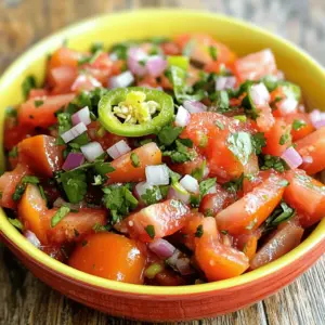 Here's what you need to make our favorite garden salsa. Each ingredient adds a unique flavor. - 4 ripe tomatoes, diced into small pieces - 1 medium red onion, finely chopped - 1 jalapeño pepper, minced (seeds removed for a milder flavor) - 1 cup fresh cilantro, finely chopped - 2 cloves garlic, minced - Juice of 2 fresh limes - 1 teaspoon ground cumin - Salt and freshly ground pepper, to taste Every ingredient plays a role. The ripe tomatoes give a juicy base. Red onion adds a sweet crunch. The jalapeño brings a spicy kick. Fresh cilantro gives it a bright taste. Garlic adds depth and richness. Lime juice makes it zesty, while cumin gives warmth. Finally, salt and pepper enhance all the flavors. Getting fresh ingredients is key. Look for bright tomatoes and crisp cilantro. This salsa tastes best with fresh produce. You can find the full recipe in our collection. 1. Combine chopped tomatoes and onions: Start with 4 ripe tomatoes. Dice them into small pieces. Add 1 medium red onion that you finely chop. Mix them gently in a large bowl. This mix gives a fresh base for your salsa. 2. Mix in jalapeño and cilantro: Take 1 jalapeño pepper. Mince it, removing the seeds for less heat. Add this to your bowl. Then, take 1 cup of fresh cilantro and chop it finely. Toss this in too. These add a burst of flavor and color. 3. Add garlic and lime juice: Mince 2 cloves of garlic and add them to the bowl. Next, squeeze the juice of 2 fresh limes over the mix. Be sure to catch any seeds. The lime juice brightens the taste and balances the flavors. 4. Season with cumin, salt, and pepper: Sprinkle 1 teaspoon of ground cumin over the salsa. Season with salt and freshly ground pepper to taste. Mix everything gently, being careful not to mash the tomatoes. This step ensures all flavors blend well. Letting your salsa sit is important. It allows all the flavors to develop and meld together. For the best results, let it rest for at least 30 minutes at room temperature. You can also cover it and refrigerate it for several hours. This resting period makes your salsa taste even better. Try this before serving your salsa. You’ll notice the difference in flavor. Enjoy it with tortilla chips or as a topping for your favorite dishes. For the full recipe, check out the link. Choosing the right tomatoes is key. Use ripe, juicy tomatoes for the best flavor. Varieties like Roma or vine-ripened work well. They give your salsa a rich taste and nice texture. Avoid watery tomatoes; they can make your salsa too runny. Adjusting spice levels can make or break your salsa. If you like heat, keep the seeds in the jalapeño. For a milder salsa, remove the seeds before chopping. You can also add more jalapeños if you want extra spice. Taste as you go to find your perfect balance. For the best accompaniments, serve your salsa with tortilla chips. They add a nice crunch and complement the flavors well. You can also use it as a topping for tacos, grilled chicken, or fish. Pairing ideas with other dishes are endless. Try it on nachos for a tasty snack. Mix it in with scrambled eggs for an exciting breakfast. You can also add it to a fresh salad for a zesty kick. For the full recipe, check out the instructions above. Enjoy your salsa! {{image_4}} You can make your garden salsa even more fun. Adding fruits can give it a unique twist. Mango and pineapple are great choices. They add sweetness and a tropical flair. For a fresh taste, try adding herbs like basil or parsley. These herbs can change the flavor profile and make it more vibrant. Switching up your peppers can also change your salsa. If you want more heat, try serrano or habanero peppers. They pack a punch! You can also use different types of onion. Sweet onions can add a nice flavor, while green onions can give a fresh crunch. Each choice brings a new taste to your salsa. Feel free to explore these variations to find what you love best. The beauty of salsa is in its flexibility. Enjoy creating your perfect blend! For the full recipe, check out the details above. To keep your garden salsa fresh, use airtight containers. Glass jars or plastic containers work best. They keep air out and help preserve flavor. Before sealing, make sure the salsa is cool. This step prevents moisture build-up, which can spoil the salsa faster. Store your salsa in the fridge. Place it in the main compartment, not the door. The door can be warmer, affecting freshness. Always cover the container tightly. This helps keep the flavors strong and fresh. In the fridge, your salsa lasts about 5 to 7 days. After that, the taste may fade. Check for signs of spoilage, like off smells or changes in texture. If you notice anything strange, it’s best to toss it. You can also freeze garden salsa for longer storage. Use freezer-safe containers or bags. Leave some space at the top to allow for expansion. Frozen salsa can last up to 3 months. To use, thaw it in the fridge overnight before serving. Freezing may alter the texture, but the taste remains great. For the best results, enjoy your fresh salsa within a week. For a full recipe, refer to the main article. Can I make garden salsa in advance? Yes, you can make garden salsa ahead of time. This allows the flavors to mix well. I recommend making it a few hours before serving. If you cover it and chill it, the taste will deepen. What are the health benefits of salsa? Salsa is a healthy choice. It is low in calories and high in vitamins. The tomatoes provide vitamin C, while cilantro adds nutrients. The fresh ingredients help keep it light and nutritious. How to make salsa spicier or milder? To make salsa spicier, add more jalapeño or use hotter peppers. For a milder taste, remove the seeds and the ribs of the jalapeño. You can also add more tomatoes to tone down the heat. Is it necessary to remove jalapeño seeds? Removing jalapeño seeds is not required, but it helps reduce heat. If you want a milder salsa, take out the seeds. If you love spice, keep them in for more kick. How do I use leftover salsa? Leftover salsa is great for many dishes. You can use it as a topping on tacos or grilled meats. It also works well with scrambled eggs or as a dip with chips. Overview of calories and macros per serving One serving of garden salsa has about 30 calories. It is low in fat and high in fiber. Each serving has around 1 gram of protein. This makes salsa a healthy snack option! This blog post covered how to make vibrant garden salsa. You learned about essential ingredients like tomatoes, onions, and jalapeños. We discussed step-by-step instructions, the importance of letting flavors meld, and tips to perfect your salsa. You explored fun variations and how to store your creations properly. Now you’re ready to impress friends and family with fresh, tasty salsa. Enjoy experimenting and customizing your recipes. Delicious salsa awaits you!