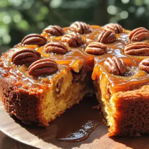 To create the delicious Caramelised Pecan Upside Down Cake, you will need the following ingredients: - 1 cup pecan halves - 1/2 cup unsalted butter, divided - 1 cup packed brown sugar - 1/4 cup pure maple syrup - 1 cup all-purpose flour - 1 teaspoon baking powder - 1/2 teaspoon baking soda - 1/4 teaspoon salt - 1/2 cup granulated sugar - 1/2 cup buttermilk, room temperature - 2 large eggs, at room temperature - 1 teaspoon vanilla extract These ingredients come together to create a cake that is both rich and nutty. The pecans add a wonderful crunch, while the brown sugar and maple syrup create a sweet, gooey layer. This blend of flavors makes each slice an indulgent treat. For the full recipe, make sure to follow the steps to achieve a perfect cake. 1. First, preheat your oven to 350°F (175°C). This step is key for even baking. 2. Next, lightly grease a 9-inch round cake pan with butter or cooking spray. This helps the cake release easily. 3. In a small saucepan over medium heat, melt 1/2 cup of unsalted butter. Stir in 1 cup of packed brown sugar and 1/4 cup of pure maple syrup. Cook for about 2-3 minutes. You want it to bubble and combine well. 4. Pour the caramel mixture into the bottom of your prepared pan. 5. Carefully arrange 1 cup of pecan halves on top of the caramel, spreading them out evenly. 1. In a mixing bowl, whisk together 1 cup of all-purpose flour, 1 teaspoon of baking powder, 1/2 teaspoon of baking soda, and 1/4 teaspoon of salt. This mix makes your cake rise. 2. In another bowl, beat together 1/2 cup of granulated sugar and the remaining 1/2 cup of softened butter. Mix until it looks light and fluffy, about 3 minutes. 3. Add 2 large eggs one by one, mixing well after each. Then stir in 1 teaspoon of vanilla extract. 4. Gradually add the dry ingredients to the wet mixture, alternating with 1/2 cup of room temperature buttermilk. Start and end with the flour mix. Do not over-mix; it should be smooth but slightly lumpy. 1. Carefully pour the batter over the pecans and caramel in the pan. Use a spatula to smooth the top. 2. Bake in your preheated oven for 30-35 minutes. Check doneness with a toothpick. It should come out clean or with a few moist crumbs. 3. Once baked, let the cake cool in the pan for about 10 minutes. 4. To reveal the pecan topping, carefully invert the cake onto a serving plate. 5. Allow the cake to cool for another 10-15 minutes before slicing. This helps you get neat slices. You can find the full recipe details above. Enjoy your delicious caramelised pecan upside down cake! To make your cake fluffy, use room temperature eggs and buttermilk. This helps the batter mix well. Beat your butter and sugar until light and airy. This adds air, which helps your cake rise. Avoid overmixing your batter. Mix just until combined. A few lumps are okay. Overmixing creates a dense cake. Cooling your cake properly is key. Let it cool in the pan for ten minutes. This helps it set. After that, invert it onto a plate to cool fully. This step keeps your cake from breaking. Garnish each slice with whipped cream or ice cream. This adds a creamy touch. You can also sprinkle chopped pecans on top for extra crunch. For presentation, serve your cake on a nice plate. A colorful napkin adds a fun touch. Pair your cake with coffee or tea. The warmth of these drinks balances the sweetness. You could also serve it with a glass of milk. This classic pairing always pleases. You can find the Full Recipe for this delicious treat to make it your own! {{image_4}} You can easily change the flavor of your caramelised pecan upside down cake. Adding spices like cinnamon or nutmeg gives the cake warmth and depth. Start with one teaspoon of cinnamon or a pinch of nutmeg. Mix it with the dry ingredients before adding them to the batter. You can also add chocolate or dried fruit for extra taste. Chopped dark chocolate or dried cherries can create a fun twist. Just fold them into the batter before pouring it over the pecans. If you need to make this cake gluten-free, swap the all-purpose flour with a gluten-free blend. Look for one that has xanthan gum included. This helps achieve the right texture. For a vegan-friendly option, use plant-based butter and flax eggs instead of regular eggs. To make one flax egg, mix one tablespoon of ground flaxseed with two and a half tablespoons of water. Let it sit for a few minutes until it thickens. These simple changes let everyone enjoy this delicious cake. You can find the full recipe for caramelised pecan upside down cake to guide you through these variations. To keep your caramelised pecan upside down cake fresh, you have two main options. - Room Temperature Storage: If you plan to eat the cake within a couple of days, store it at room temperature. Place it in an airtight container. This keeps the cake moist and tasty. - Refrigeration Suggestions: If you want to keep it longer, refrigerate it. Wrap the cake tightly in plastic wrap or foil. This helps prevent it from drying out. It can last up to a week in the fridge. You can freeze this cake if you need to save it for later. - Freezing the Cake and Thawing Tips: Allow the cake to cool completely before freezing. Wrap it tightly in plastic wrap, then in foil. This protects it from freezer burn. When you want to eat it, simply thaw it in the fridge overnight. - Best Practices for Maintaining Flavor and Texture: To keep the flavor fresh, avoid freezing it for too long. Try to eat it within three months. When thawing, do not rush it. Let it warm up slowly in the fridge for the best taste and texture. You can use regular milk mixed with vinegar or lemon juice. Just add one tablespoon of vinegar or lemon juice to one cup of milk. Let it sit for five minutes, and it will thicken slightly. This mix works well in the caramelised pecan upside down cake. To check if your cake is done, insert a toothpick into the center. If it comes out clean or with a few moist crumbs, your cake is ready. This method ensures you avoid overbaking, keeping your cake moist and soft. Yes, you can make this cake a day ahead. Just bake and let it cool completely. Wrap it in plastic wrap and store it at room temperature. When ready to serve, warm it slightly before slicing. To prevent sticking, grease your pan well with butter or cooking spray. You can also line the bottom with parchment paper. This way, your cake will release easily when you invert it. If you can't find pecans, try walnuts or almonds. Both nuts add a nice crunch and flavor. You can even use sunflower seeds for a nut-free option. Each alternative will give the cake a unique twist while keeping it delicious. This blog post covered a delicious cake recipe featuring pecans and maple syrup. I shared step-by-step instructions, tips for perfecting your cake, and some fun variations. You can easily customize this recipe to fit your taste or dietary needs. Storing and freezing tips ensure that your cake stays fresh longer. With all these details, you now have the tools to impress anyone with your baking. Enjoy making this delightful treat and sharing it with others!