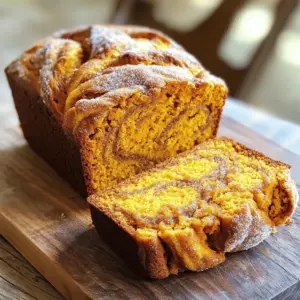 - 1 ¾ cups all-purpose flour - 1 teaspoon baking soda - ½ teaspoon baking powder - ½ teaspoon salt - 1 teaspoon ground cinnamon - ½ teaspoon ground nutmeg - ½ teaspoon ground ginger - ½ cup unsalted butter, softened - 1 cup granulated sugar - 2 large eggs - 1 cup canned pumpkin puree - ½ cup buttermilk - 1 teaspoon vanilla extract - ½ cup packed brown sugar - 1 tablespoon ground cinnamon Gathering the right ingredients is key to making the best cinnamon sugar swirl pumpkin bread. Start with dry ingredients. You will need flour, baking soda, baking powder, salt, and spices. Each spice adds a unique touch. Ground cinnamon brings warmth, nutmeg adds sweetness, and ginger gives it a kick. Next, focus on wet ingredients. The butter should be soft to mix easily. Sugar adds sweetness and helps with texture. Eggs provide moisture and lift. Pumpkin puree is the star, giving flavor and color. Buttermilk adds tang and keeps the bread moist. Don’t forget the vanilla extract, which enhances all the flavors. Finally, the cinnamon sugar swirl mixture is what makes this bread special. Brown sugar adds depth, while ground cinnamon gives that sweet, warm taste. The swirl adds a beautiful look and a burst of flavor in each slice. With all these ingredients ready, you can create a loaf that smells and tastes amazing. Enjoy every step of the process! Preheat your oven to 350°F (175°C). This step is key for even baking. Grease a 9x5-inch loaf pan using butter or cooking spray. You can also line it with parchment paper for easy removal later. In a medium bowl, combine 1 ¾ cups of all-purpose flour, 1 teaspoon of baking soda, ½ teaspoon of baking powder, ½ teaspoon of salt, 1 teaspoon of ground cinnamon, ½ teaspoon of ground nutmeg, and ½ teaspoon of ground ginger. Whisk these ingredients until they blend well. Set this dry mixture aside for later. In a large bowl, cream ½ cup of softened unsalted butter with 1 cup of granulated sugar using an electric mixer. Mix for about 2-3 minutes until it becomes light and fluffy. Add in 2 large eggs, one at a time. Mix well after each egg. Then, add 1 cup of canned pumpkin puree, ½ cup of buttermilk, and 1 teaspoon of vanilla extract. Stir until the mixture is smooth. Gradually add the dry ingredient mixture to the wet mixture. Use a spatula or wooden spoon to mix gently. Be careful not to overmix; this keeps the bread light and fluffy. In a small bowl, combine ½ cup of packed brown sugar with 1 tablespoon of ground cinnamon. This mixture will create the sweet swirl that makes the bread special. Pour half of the pumpkin bread batter into the greased loaf pan. Spread it evenly. Next, sprinkle half of the cinnamon sugar mixture over this layer. Pour the rest of the pumpkin batter on top, followed by the remaining cinnamon sugar. Use a knife to swirl the batter and cinnamon sugar together. This creates a lovely marbled effect. Now it’s time to bake this delightful loaf. Place it in the oven and bake for 60-70 minutes. To check if it’s done, insert a toothpick in the center. If it comes out clean, the bread is ready. After baking, cool it in the pan for 10-15 minutes, then transfer it to a wire rack to cool completely. Enjoy every slice! - Use room temperature ingredients. This helps them mix better. - Do not overmix the batter. This keeps your bread soft and light. - Serve the bread warm. Add a pat of butter or cream cheese. - Sprinkle some cinnamon sugar on top. It adds a sweet crunch. - If your bread is dense or crumbly, check your mixing. You may have overmixed. - Make sure to measure your flour correctly. Too much flour can cause density. {{image_4}} You can make this bread gluten-free. Just swap the all-purpose flour with a gluten-free blend. Look for a mix that has xanthan gum. This helps the bread rise and stay soft. Follow the same steps, and enjoy a tasty gluten-free treat. Add chocolate chips or nuts to boost flavor. Use about ½ cup of semi-sweet chocolate chips for a rich taste. If you prefer nuts, try ½ cup of chopped walnuts or pecans. Fold them into the batter before pouring it into the pan. This adds nice texture and flavor. For a festive touch, add cranberries or maple syrup. Toss in about ½ cup of fresh or dried cranberries to brighten the bread. If you want a sweeter twist, replace some sugar with maple syrup. Use ½ cup of maple syrup instead of half the granulated sugar. These options make the bread perfect for fall gatherings. To keep your bread fresh, wrap it well. Use plastic wrap or aluminum foil. This traps moisture and prevents the bread from drying out. Store it at room temperature for up to three days. If you want it to last longer, place it in an airtight container. You can freeze this bread for later. Slice the bread for easy thawing. Wrap each slice in plastic wrap. Then, place the slices in a freezer bag. Squeeze out any air before sealing. This way, you can enjoy a slice anytime you want! To reheat, you have a few options. You can use the microwave for quick warming. Heat it for about 15-20 seconds per slice. If you prefer a crispy crust, try the oven. Preheat it to 350°F (175°C). Place the bread in for about 10 minutes. This keeps the flavor and texture just right! To make cinnamon sugar, mix ½ cup of packed brown sugar with 1 tablespoon of ground cinnamon. This blend gives your pumpkin bread a sweet and spicy swirl. Just combine these two ingredients in a small bowl. Stir well to ensure it’s evenly mixed. You can adjust the ratio if you want it sweeter or spicier. Yes, you can use fresh pumpkin! To make fresh pumpkin puree, start with a small pumpkin. Cook it by roasting or steaming until soft. Then, scoop out the flesh and blend it until smooth. Use about 1 cup of this puree in your bread. It will add a wonderful, fresh flavor to your loaf. Pumpkin bread lasts about 3 to 5 days at room temperature. Store it in an airtight container to keep it fresh. You can also refrigerate it to extend its shelf life. If you notice any signs of spoilage, like mold or an off smell, it’s best to toss it out. Yes! You can make this bread vegan by using applesauce instead of eggs. Swap out the buttermilk for almond milk mixed with lemon juice. For a dairy-free option, use coconut oil instead of butter. These swaps will help you enjoy this treat while meeting your dietary needs. Now you have a complete guide to making delicious pumpkin bread. We covered the key ingredients, mixing methods, and even tips to avoid common issues. Remember, good baking starts with quality ingredients and the right technique. Experiment with variations to make this recipe your own. Store or freeze any leftovers for later enjoyment. With these steps, you’ll create a warm, tasty treat that everyone will love. Enjoy your baking journey!