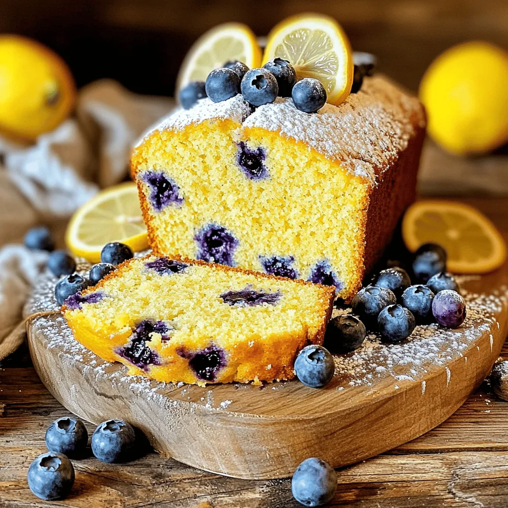 For a delicious Lemon Blueberry Yogurt Loaf, you will need some key ingredients. Here’s what you need to gather: - 1 cup plain Greek yogurt - 1/2 cup granulated sugar - 1/3 cup vegetable oil - 3 large eggs - Zest of 1 lemon - 2 tablespoons freshly squeezed lemon juice - 1 teaspoon pure vanilla extract - 2 cups all-purpose flour - 1/2 teaspoon baking powder - 1 teaspoon baking soda - 1/2 teaspoon salt - 1 cup fresh blueberries (or frozen, if you cannot find fresh) - Optional: powdered sugar for dusting Each ingredient plays a vital role. Greek yogurt gives the loaf moisture and tang. Sugar adds sweetness and helps create a nice crust. The oil keeps it tender. Eggs provide structure and stability. The lemon zest and juice brighten the flavor. They give a fresh and zesty kick. Vanilla extract enhances the overall taste. The flour forms the base, while baking powder and baking soda help it rise. Salt balances the sweetness. Fresh blueberries burst with flavor and add color. You can use frozen blueberries if fresh ones are not available. Lastly, the powdered sugar is optional but adds a lovely touch for presentation. Gather these ingredients, and you are ready to create a delightful treat! 1. Preheat your oven to 350°F (175°C). This helps the loaf bake evenly. 2. Prepare a 9x5-inch loaf pan. Grease it well and line the bottom with parchment paper. This makes it easy to remove the loaf later. 3. In a large bowl, mix the wet ingredients. Combine 1 cup of plain Greek yogurt, 1/2 cup of granulated sugar, 1/3 cup of vegetable oil, and 3 large eggs. 4. Add the zest of 1 lemon, 2 tablespoons of freshly squeezed lemon juice, and 1 teaspoon of pure vanilla extract. 5. Whisk these ingredients together until the mixture is smooth and well-blended. 1. In another bowl, sift together 2 cups of all-purpose flour, 1/2 teaspoon of baking powder, 1 teaspoon of baking soda, and 1/2 teaspoon of salt. 2. Gradually add this dry mix to the wet ingredients. Stir gently until just combined. Avoid overmixing; this keeps the loaf tender. 1. Gently fold in 1 cup of fresh blueberries. Distribute them evenly but be careful not to crush them. 2. Transfer the batter into the prepared loaf pan. Use a spatula to smooth the top. This ensures an even bake. 3. Place the loaf pan in the oven and bake for 50-60 minutes. To check for doneness, insert a toothpick into the center. It should come out clean or with a few moist crumbs. 4. After baking, take the loaf out of the oven. Let it cool in the pan for about 10 minutes. Then carefully turn it out onto a wire rack to cool completely. To get the best texture for your loaf, you must not overmix the batter. Overmixing can make the loaf tough. Mix until you just see the dry ingredients disappear. This keeps your loaf soft and light. When it comes to folding in the blueberries, you need to be gentle. Use a spatula to scoop from the bottom and fold over the batter. This helps keep the blueberries intact. You want them to stay whole and not turn into mush. This way, you get lovely bursts of blueberry in every bite. You can make your loaf even tastier with a few simple additions. Consider adding a pinch of cinnamon or nutmeg to the dry mix. These spices give warm notes that complement the lemon and blueberry. Using homemade lemon zest is key. It adds bright flavor that store-bought does not match. To make zest, simply use a microplane to grate the yellow part of the lemon peel. Avoid the white part, as it is bitter. Fresh lemon zest makes every slice burst with citrus goodness. {{image_4}} You can switch out Greek yogurt for other types. Sour cream works well, too. If you want a dairy-free option, try coconut yogurt. Each type adds a unique taste. Feel free to swap out blueberries for other fruits. Raspberries or blackberries can be great choices. You can also use diced apples or peaches. Adding spices like cinnamon or nutmeg can change the flavor, too. For a gluten-free loaf, use almond flour or gluten-free all-purpose flour. These options keep the loaf moist and tasty. Just check the package for best results. If you need a vegan version, replace eggs with flaxseed meal. Mix 1 tablespoon of flaxseed with 2.5 tablespoons of water. Let it sit for a few minutes to thicken before adding it to your batter. This easy swap makes the loaf vegan-friendly while keeping it delicious. To keep your Lemon Blueberry Yogurt Loaf fresh, wrap it tightly. Use plastic wrap or aluminum foil. This prevents it from drying out. Be sure to store it at room temperature for up to three days. If you want it to last longer, move it to the fridge. The cold will keep it fresh for about a week. For the best storage, use an airtight container. This helps keep moisture in and air out. It’s also a good way to protect it from strong odors in the fridge. Freezing your loaf is easy. First, let it cool completely. Then, slice the loaf into individual pieces. Wrap each slice in plastic wrap. This keeps them protected from freezer burn. Place the wrapped slices in a freezer-safe bag or container. They can last for up to three months in the freezer. When you want to enjoy a slice, simply take it out. Thaw it at room temperature for about an hour. If you want it warm, pop it in the microwave for about 15-20 seconds. Enjoy your flavorful treat anytime! To check if your loaf is done, look for a few signs. The top should be golden brown. When you press it lightly, it should spring back. Use a toothpick and insert it in the center. If it comes out clean or with a few moist crumbs, your loaf is ready. These tests ensure that the texture is just right. Yes, you can use frozen blueberries in your loaf. They work well, but there are tips. First, do not thaw them before adding. This helps keep the color bright. Toss them in a little flour before folding them into the batter. This prevents them from sinking. Frozen blueberries add great flavor, even in off-seasons. You can serve this loaf with many tasty sides. A dollop of whipped cream adds a nice touch. You might try a scoop of vanilla ice cream for a dessert twist. Fresh fruit or a berry compote pairs well too. A cup of tea or coffee makes it a perfect snack. Enjoy it with friends or family for a special treat! This blog post shared a simple recipe for a tasty Lemon Blueberry Yogurt Loaf. We covered the main ingredients, easy steps to bake it, and helpful tips for the best texture and flavor. You learned about ingredient swaps for dietary needs and how to store or freeze your loaf. Now, you can enjoy baking and sharing this delightful treat. Experiment with flavors and make it your own. Each bite will remind you of your effort and creativity. Happy baking!