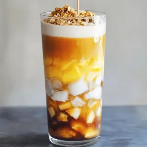 To make the Iced Apple Crisp Oatmilk Macchiato, gather these key items: - 1 cup brewed coffee, chilled - 1 cup oat milk - 1 teaspoon pure vanilla extract - 1/2 teaspoon ground cinnamon - 1 tablespoon maple syrup (optional, adjust to taste) - 1/4 cup apple pie filling - Ice cubes These ingredients create a cozy, sweet drink with a hint of spice. You can add these extras to make the drink your own: - A splash of caramel sauce for more sweetness - Extra cinnamon for a stronger flavor - Different flavored syrups like vanilla or hazelnut Feel free to mix and match these options based on what you like! To make your drink special, consider these garnishes: - 2 tablespoons granola for crunch - A sprinkle of cinnamon on top - A slice of apple for a fresh touch These simple additions can make your drink look and taste even better. Enjoy your creation! First, brew one cup of your favorite coffee. I like to use bold flavors for this drink. Let the coffee cool completely. For better taste, brew it a few hours ahead. Then, refrigerate it until you’re ready. In a medium bowl, combine these ingredients: - 1 cup oat milk - 1 teaspoon pure vanilla extract - 1/2 teaspoon ground cinnamon - 1 tablespoon maple syrup (optional) Whisk these together until they blend well. Make sure the cinnamon spreads evenly. This mix gives your drink a warm flavor. Get a tall glass for this part. Start by spooning a layer of apple pie filling into the bottom. This layer adds sweetness and texture. Next, fill the glass halfway with ice cubes. Pack the ice in tightly. Now, pour the oat milk mixture over the ice. Fill the glass almost to the top. Pour slowly to keep the apple filling intact. After that, gently add the chilled coffee. Pour it slowly so that the layers stay separated. To finish, sprinkle 2 tablespoons of granola on top. This gives a nice crunch, just like a crisp topping. Serve your Iced Apple Crisp Oatmilk Macchiato right away. You can use a straw or spoon to mix it up as you enjoy! To get that beautiful layered look, follow a few simple steps. Start with a tall glass. Spoon the apple pie filling at the bottom first. This creates a solid base. Next, add ice cubes carefully. The ice should fill the glass halfway. When pouring the oat milk mixture, do it slowly. It helps keep the layers intact. Finally, pour the chilled coffee gently over the oat milk. This technique makes the drink pop visually. You can easily boost the flavor of your Iced Apple Crisp Oatmilk Macchiato. Add a pinch of nutmeg for warmth. You can also try using flavored coffee. A hint of caramel or hazelnut adds a fun twist. For a stronger apple taste, mix in extra apple pie filling. Remember, balance is key. You want the apple flavor to shine without overpowering the coffee. Sweetness is personal. Start with one tablespoon of maple syrup. Mix it well and taste. If you like it sweeter, add more syrup. You can also use honey or agave syrup. If you prefer less sweetness, skip the syrup entirely. The natural flavors of the apple pie filling still offer a nice sweetness. Adjust according to your taste for the perfect drink. {{image_4}} You can easily switch the oat milk for other milks. Almond milk gives a nutty taste. Cow's milk adds creaminess and richness. If you prefer a lighter drink, try skim milk. Each milk changes the flavor and texture slightly. Want to mix it up? Add different flavors to your drink. A splash of caramel syrup can bring a sweet twist. You could also try adding a hint of nutmeg for warmth. For a fruity kick, consider some fresh apple slices on top. Make this drink fit the season. In fall, add pumpkin spice for a cozy vibe. In summer, use fresh berries to brighten it up. For winter, a dash of peppermint can make it festive. Each season brings new flavors to explore and enjoy. To keep your Iced Apple Crisp Oatmilk Macchiato fresh, store each part separately. Brewed coffee can sit in the fridge for up to three days. Use an airtight container to avoid any strange tastes. For the oat milk mix, keep it in the fridge too. Use within two days for the best flavor. Serve your drink right after making it. The ice melts quickly, so it’s best enjoyed cold. If you want to prepare some parts ahead, mix the oat milk base and store it. Just remember to stir it well before pouring it over the ice. If you have leftover coffee, it’s easy to reheat. Pour it into a microwave-safe mug. Heat it for about 30 seconds or until warm. Avoid reheating the oat milk mix, as it might separate. Instead, make a fresh batch for the best taste. An Iced Apple Crisp Oatmilk Macchiato is a delicious drink. It combines brewed coffee, oat milk, and apple pie filling. This drink offers a mix of warm and cold flavors. You get a hint of cinnamon and sweetness from maple syrup. The granola on top gives it a nice crunch. Yes, you can make the Iced Apple Crisp Oatmilk Macchiato vegan. Oat milk is already a plant-based milk. Use a vegan maple syrup or skip it if you prefer. The apple pie filling is often vegan, too. Just check the label to be sure. You can use fresh apples to get that great apple flavor. Dice a small apple and add it to your drink. You might also use apple sauce or apple juice. A sprinkle of cinnamon can help boost that apple taste. Many coffee shops offer variations of this drink. Look for specialty cafes or those with seasonal menus. Some chains may have it around fall. Ask baristas if they can make a version for you. The calorie count can vary based on your ingredients. On average, this drink has about 300 calories. This includes the coffee, oat milk, and apple pie filling. Adjusting the maple syrup can change the total calories, too. In this post, we explored how to make an Iced Apple Crisp Oatmilk Macchiato. We covered essential ingredients, tips for customizing, and assembling your drink. I shared ideas for different flavors and ways to store your ingredients. Enjoying this drink is all about creativity and fun. Now, you have the tools to make a tasty treat at home. Try it, and find your favorite flavor twist!