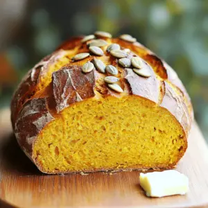 - 1 cup pumpkin puree (canned or homemade) - 1 cup active sourdough starter - 1½ cups all-purpose flour - ½ cup whole wheat flour - 1 teaspoon salt The main ingredients create a tasty base for this bread. Pumpkin puree gives moisture and flavor. The sourdough starter adds a nice tang and helps the bread rise. Using both all-purpose and whole wheat flour gives a good texture. Salt is key for flavor. - 1 teaspoon ground cinnamon - ½ teaspoon ground nutmeg - ¼ teaspoon ground ginger - 1 tablespoon honey or maple syrup These spices bring warmth to your bread. Cinnamon adds a sweet touch, nutmeg gives a hint of earthiness, and ginger adds a little spice. Honey or maple syrup sweetens the dough nicely. You can adjust these to suit your taste. - Seeds for topping (pumpkin or sunflower) Adding seeds on top gives a nice crunch. They also look great! You can use either pumpkin or sunflower seeds. You can choose between homemade or canned pumpkin puree. Homemade puree usually has a fresher taste. However, canned pumpkin is quick and easy. Either works well, so use what you have! To start, mix your wet ingredients. In a large bowl, combine 1 cup of active sourdough starter, 1 cup of pumpkin puree, and 1 tablespoon of honey or maple syrup. Stir until smooth and well blended. Next, in a different bowl, whisk together your dry ingredients. Use 1½ cups of all-purpose flour, ½ cup of whole wheat flour, 1 teaspoon of salt, and your spices: 1 teaspoon of ground cinnamon, ½ teaspoon of ground nutmeg, and ¼ teaspoon of ground ginger. This helps spread the flavors evenly. Now it's time to knead the dough. Transfer your shaggy mixture to a floured surface. Knead it for about 5 to 7 minutes. You want the dough to feel smooth and elastic. To add some crunch, fold in pumpkin or sunflower seeds during this process. This step makes your bread even more delightful. After kneading, place the dough in a lightly greased bowl. Cover it with a damp cloth and let it rise for 4 to 6 hours at room temperature. It should double in size. Once it has risen, gently punch the dough down. Shape it into a round or oval loaf. Place the shaped dough on a parchment-lined baking sheet or in a floured proofing basket. Cover it loosely again and allow it to rise for another 1 to 2 hours. Preheat your oven to 450°F (232°C) about 30 minutes before baking. If you have a baking stone, put it in the oven to heat up with it. Before baking, sprinkle extra seeds on top if desired. Use a sharp knife to score a few slashes across the top of the dough. This helps the bread expand while baking. Finally, bake the bread for 30 to 35 minutes until the crust is golden brown and sounds hollow when tapped. To get the best dough for your pumpkin sourdough bread, adjust the water and flour. Start with the recipe’s amounts. If the dough is too sticky, add a bit more flour. If it’s too dry, add small amounts of warm water. You will know the dough is ready to rise when it feels soft and smooth. It should spring back lightly when you press it. If it doesn’t, keep kneading for a few more minutes. You can boost the flavor with extra spices like cloves or allspice. Adding a handful of chopped nuts or dried fruit will add nice texture too. When baking, I recommend using a baking stone. It helps create a crispy crust. If you don’t have one, a baking sheet works fine too. Just preheat it well for best results. For serving, slice the bread and add a generous pat of butter or cream cheese. This adds a creamy touch that pairs well with the pumpkin. To make it rustic, serve it on a wooden board. Add a small bowl of pumpkin seeds for a charming look. This gives your table a cozy autumn vibe. {{image_4}} To make this bread vegan, swap honey for maple syrup or agave nectar. You can also use a flax egg. Mix 1 tablespoon of ground flaxseed with 2.5 tablespoons of water. Let the mix sit for 5 minutes until it thickens. This will act as a binding agent in place of any eggs. For a gluten-free version, replace all-purpose flour with a gluten-free blend. Look for a blend that has xanthan gum. This helps give the bread structure. You may need to adjust the water to get the right dough consistency. Start with less water and add more as needed. Add nuts like walnuts or pecans for crunch. You can also mix in dried fruits such as cranberries or raisins for sweetness. If you love chocolate, try adding chocolate chips. Just fold these into the dough while kneading. They will make your bread even more delicious! To keep your pumpkin sourdough bread fresh, store it at room temperature. Place it in a paper bag or wrap it in a clean kitchen towel. This helps it breathe and keeps the crust nice and crisp. Avoid plastic bags, as they trap moisture and make the bread soggy. If you want to save the bread for longer, freezing is a great option. Slice the cooled bread first. Wrap each slice in plastic wrap, then place them in a freezer bag. This way, you can grab just what you need. When ready to eat, let the slices thaw at room temperature or toast them straight from the freezer. To check if your bread is still good, look for signs of mold or an off smell. If it feels hard or stale, you can still use it for toast or bread pudding. For the best taste and texture, eat the bread within 3-5 days when stored at room temperature. For reheating, preheat your oven to 350°F (175°C). Wrap the bread in foil and heat for about 10-15 minutes. This warms the bread and helps restore some softness. You can also toast slices in a toaster or on a skillet. Enjoy your delicious pumpkin sourdough bread warm! Yes, you can use fresh pumpkin. Fresh pumpkin adds a bright flavor. To prepare, cut the pumpkin and remove seeds. Roast or steam it until soft. Then, mash it until smooth. This method gives your bread a unique taste and texture. Sourdough bread needs about 4-6 hours to rise. The time can change based on the room's warmth. In a warm spot, it may rise faster. In a cooler area, it will take longer. Look for the dough to double in size. If your dough doesn’t rise, check the starter. It should be active and bubbly. If not, feed it and wait before using. Too cold of a room can also slow rise time. Try moving it to a warmer place. You can also cover it to keep warmth in. Yes, you can still make bread without a starter. Use instant yeast instead. Mix 2 teaspoons of yeast with your dry ingredients. Add some water to help it rise. The taste will differ but will still be tasty. In this post, we explored how to make pumpkin sourdough bread. We covered essential ingredients like pumpkin puree and sourdough starter. You learned about the mixing, kneading, and rising processes. I shared tips to achieve the perfect dough and offered variations to try. Lastly, we discussed storage methods to keep your bread fresh. Embrace your baking journey, and enjoy the delightful flavors of homemade pumpkin sourdough bread.
