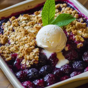 - 2 cups fresh or frozen Saskatoon berries - 1 tablespoon fresh lemon juice - 1/4 cup granulated sugar - 1 tablespoon cornstarch - 1 teaspoon vanilla extract - 1 cup rolled oats - 1/2 cup all-purpose flour - 1/3 cup packed brown sugar - 1/4 teaspoon fine sea salt - 1/2 teaspoon ground cinnamon - 1/3 cup unsalted butter, melted These ingredients create a delightful mix of sweet and tart flavors. The combination of Saskatoon berries, oats, and sugars gives this crisp its unique taste. You can switch out Saskatoon berries for blueberries if needed. Blueberries also work well and are often easier to find. For those watching sugar intake, try using honey or maple syrup instead of granulated sugar. These alternatives keep the sweetness while adding flavor. To make this recipe, you will need: - An 8x8 inch baking dish - Mixing bowls - Measuring cups Having the right tools makes the process smoother. An 8x8 inch dish is perfect for even baking and tasty servings. 1. Preheat your oven to 350°F (175°C). This step is key for even baking. 2. In a medium bowl, mix 2 cups of Saskatoon berries with 1 tablespoon of lemon juice. Add 1/4 cup of granulated sugar, 1 tablespoon of cornstarch, and 1 teaspoon of vanilla extract. Stir gently until the berries are coated. 3. Pour the berry mixture into a greased 8x8-inch baking dish. Spread it evenly across the dish. 1. In a separate bowl, combine 1 cup of rolled oats, 1/2 cup of all-purpose flour, 1/3 cup of packed brown sugar, 1/4 teaspoon of fine sea salt, and 1/2 teaspoon of ground cinnamon. Mix these dry ingredients well. 2. Drizzle 1/3 cup of melted unsalted butter over the oat mixture. Stir with a fork or your fingers. This will give you a crumbly texture. 1. Sprinkle the oat topping over the berry filling in the baking dish. Make sure it covers all the berries. 2. Bake the dish for 30-35 minutes until the topping turns golden brown and the berries bubble up. 3. After baking, take it out of the oven and let it cool for a few minutes. This helps the flavors settle. Serve warm, maybe with vanilla ice cream or whipped cream. Enjoy the tasty blend of warm berries and crunchy topping! For the detailed recipe, check the Full Recipe. To get the best crisp, you need the right baking temperature. I recommend 350°F (175°C). This heat cooks the berries and browns the topping just right. Check your oven with an oven thermometer if you’re unsure. Next, let’s talk about the topping consistency. You want it crumbly, not mushy. Mix the oats, flour, and sugars well before adding melted butter. Combine until it looks sandy. This texture gives you that perfect crunch on top. Spices can change everything. Try adding a pinch of nutmeg or a splash of almond extract. These add warmth and depth to the flavor. Don't skip this step; it makes a big difference. When you serve the crisp, think about accompaniments. A scoop of vanilla ice cream or a dollop of whipped cream pairs beautifully. You can also add fresh mint leaves for a pop of color and freshness. Many people overmix the topping. This can lead to a dense, tough texture. Mix just until everything is combined for a light, crisp topping. Also, make sure to adjust the sweetness of your filling. The ripeness of the berries matters. If your Saskatoon berries are very sweet, cut back on the sugar. Taste as you go to get it just right. {{image_4}} You can make this crisp even better with some fun twists. - Adding nuts or seeds for crunch: Try mixing in chopped walnuts or almonds. They add a great crunch and flavor. You can also use seeds like sunflower or pumpkin for a nut-free option. - Incorporating different fruits or berries: Feel free to swap in other fruits. Blueberries or raspberries blend well with Saskatoon berries. You can also mix in diced apples for a sweet twist. If you have specific dietary needs, this crisp can adapt. - Gluten-free options using alternative flour: Swap all-purpose flour for almond flour or oat flour. This keeps the texture nice and allows everyone to enjoy this treat. - Vegan substitutions for butter and sugar: Use coconut oil or vegan butter instead of regular butter. You can also try maple syrup or coconut sugar instead of granulated sugar for a healthier choice. How you serve this crisp can change the whole experience. - Individual serving sizes in ramekins: For a fun twist, bake individual servings in ramekins. This makes for a cute presentation and easy serving. - Transforming into a layered dessert: Layer the crisp with yogurt or whipped cream for a delicious parfait. It looks pretty and tastes amazing! Explore these variations to make your Saskatoon Berry Crisp truly unique! For the full recipe, check out the [Full Recipe]. To store leftovers in the fridge, place the Saskatoon Berry Crisp in an airtight container. This keeps it fresh and moist. Make sure you cover it well to avoid drying out. You can enjoy it cold or warm. For reheating, preheat your oven to 350°F (175°C). Place the crisp in the oven for about 10-15 minutes. This will make the topping crispy again. If you want to save the crisp for later, freezing is a great option. First, let the crisp cool completely. Then, wrap it tightly in plastic wrap and place it in a freezer-safe bag. This will protect it from freezer burn. For thawing, move it to the fridge overnight. After thawing, reheat it in the oven at 350°F (175°C) for 20 minutes. This restores its delicious taste and texture. In the fridge, the Saskatoon Berry Crisp lasts about 3-5 days. When frozen, it can stay good for up to 3 months. Just remember, the sooner you eat it, the better it tastes! Saskatoon berries are small, sweet, and juicy fruits. They look like blueberries but have a unique taste. These berries are rich in vitamins and fiber. They are also high in antioxidants, which are good for your health. You can find Saskatoon berries in local markets, especially during summer. Some stores may carry them frozen or canned. If you can't find them, blueberries make a great substitute in this recipe. Yes, you can make Saskatoon Berry Crisp in advance. To prep ahead, follow these steps: - Prepare the berry filling and topping separately. - Store the berry mix in the fridge for up to two days. - Keep the topping in an airtight container. - When ready to bake, combine them in the baking dish and bake as directed. This way, you save time on busy days and still enjoy a warm dessert! To serve more people, you can easily adjust the recipe. Just follow these tips: - Double the ingredients for a larger dish. - Use a 9x13-inch baking dish to fit the extra filling. - Keep the same baking time but check for doneness. The topping should turn golden brown, and the berries should bubble. This way, everyone gets a taste of this delightful crisp! This blog post covered all you need for a delicious Saskatoon Berry Crisp. We discussed essential ingredients, helpful kitchen tools, and easy step-by-step instructions. I shared tips to enhance flavor and the best baking practices. We explored variations and dietary adjustments, plus storage and reheating tips. Remember, a little creativity can make this dish even better. Enjoy baking, experimenting, and sharing this tasty dessert with loved ones. Your Saskatoon Berry Crisp will surely impress!
