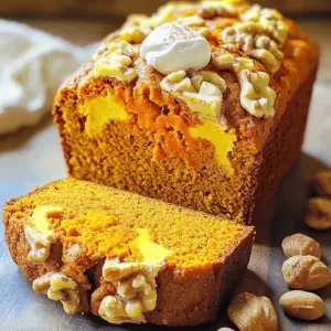 For the spiced pumpkin walnut bread, gather these ingredients: - 1 cup pure pumpkin puree (canned or homemade) - 1/2 cup vegetable oil or melted coconut oil - 3/4 cup packed brown sugar - 1/2 cup granulated sugar - 2 large eggs - 1 teaspoon pure vanilla extract - 1 1/2 cups all-purpose flour - 1 teaspoon baking soda - 1/2 teaspoon baking powder - 1 teaspoon ground cinnamon - 1/2 teaspoon ground nutmeg - 1/2 teaspoon ground ginger - 1/4 teaspoon ground cloves - 1/2 teaspoon fine sea salt - 1 cup walnuts, roughly chopped and lightly toasted You can easily swap some ingredients if needed: - Use applesauce instead of oil for a lighter bread. - Replace brown sugar with honey or maple syrup for a different flavor. - If you lack eggs, use flaxseed meal mixed with water as a binding agent. - Almond flour or oat flour can work in place of all-purpose flour for a gluten-free option. This bread offers a nice mix of nutrients. Each slice has: - About 200 calories. - Healthy fats from walnuts. - Fiber from pumpkin and walnuts. - Protein from eggs and walnuts. This bread is a treat, perfect for breakfast or a snack. Enjoy it fresh! First, set your oven to 350°F (175°C). This step is key for even baking. While that heats up, grab a 9x5 inch loaf pan. Grease it with cooking spray or butter. This keeps the bread from sticking. Place the pan aside for later use. In a large mixing bowl, combine 1 cup of pure pumpkin puree, 1/2 cup of vegetable oil, 3/4 cup of packed brown sugar, and 1/2 cup of granulated sugar. Whisk these together until smooth. You want a nice, creamy texture. Then, add in 2 large eggs, one at a time. Mix well after each one. Finally, stir in 1 teaspoon of pure vanilla extract for extra flavor. In another bowl, measure out 1 1/2 cups of all-purpose flour. Add in 1 teaspoon of baking soda, 1/2 teaspoon of baking powder, and the spices: 1 teaspoon of ground cinnamon, 1/2 teaspoon each of ground nutmeg, ground ginger, and ground cloves. Finish with 1/2 teaspoon of fine sea salt. Whisk these dry ingredients together. This helps distribute the leavening agents and spices evenly. Now, gently add the dry mix to the wet ingredients. Stir with a spatula or wooden spoon. Stop mixing when no flour streaks remain. Overmixing can make the bread tough. Next, fold in 1 cup of roughly chopped, lightly toasted walnuts. This adds a nice crunch and flavor to each bite. Pour the batter into the prepared loaf pan. Smooth the top with a spatula. Place the pan in your preheated oven. Bake for 60-70 minutes. Check for doneness by inserting a toothpick into the center. It should come out clean or with a few moist crumbs. Once done, let the bread cool in the pan for about 10 minutes. Then, transfer it to a wire rack to cool completely. This cooling period allows the flavors to meld beautifully. To keep your spiced pumpkin walnut bread moist, start with fresh pumpkin puree. You can use canned or homemade. Adding oil helps too. I like vegetable oil or melted coconut oil. Both keep the bread soft. Don't skip the eggs; they add moisture and richness. Let the bread cool completely before slicing. This allows the steam to settle, keeping your bread tender. Mix your batter gently. Overmixing can make the bread tough. Combine wet and dry ingredients just until you no longer see flour. Use a spatula or wooden spoon for the best results. When you fold in the walnuts, be gentle. This keeps your bread light and fluffy. Want to boost the flavor? Try adding chocolate chips or raisins. Both mix well with pumpkin and spices. You can also add a pinch of sea salt to enhance sweetness. For a twist, add a teaspoon of orange zest. This brightens the flavors and gives your bread a fresh taste. {{image_4}} You can easily make this bread vegan. Replace the eggs with flax eggs. To do this, mix 1 tablespoon of ground flaxseed with 2.5 tablespoons of water. Let it sit for 5 minutes to thicken. Instead of vegetable oil, use melted coconut oil or a neutral oil. You can also use maple syrup instead of brown sugar for a tasty twist. You can add fun flavors to your bread. Mix in 1 cup of chocolate chips for a sweet touch. If you like dried fruit, try adding 1 cup of raisins. Both options add a delicious contrast to the spiced pumpkin base. You can also swap out walnuts for pecans or almonds for a different crunch. If you need a gluten-free option, use a gluten-free all-purpose flour blend. Make sure it has xanthan gum for proper texture. You can also add a bit of almond flour for extra moisture. Just follow the same steps in the recipe. Your gluten-free bread will be just as tasty! Store leftover spiced pumpkin walnut bread in an airtight container. Keep it at room temperature for up to three days. For longer freshness, refrigerate it for about a week. Make sure it cools completely before storing. This helps prevent sogginess. To freeze the bread, first, slice it into pieces. Wrap each slice in plastic wrap. Place the wrapped slices in a freezer bag or airtight container. Label it with the date. You can freeze it for up to three months. When ready to eat, just thaw at room temperature. To reheat your bread, preheat the oven to 350°F (175°C). Place the slices on a baking sheet. Heat for about 10-15 minutes or until warm. You can also use a microwave. Heat each slice for 15-20 seconds. Enjoy your bread warm for the best taste! Yes, you can use fresh pumpkin. Just cook and puree it first. The taste will be fresh and bright. Make sure to remove excess water by draining the puree. This helps keep your bread moist without being soggy. To check if the bread is done, use a toothpick. Insert it into the center of the bread. If it comes out clean or with a few crumbs, the bread is ready. If it has wet batter, bake it a bit longer. The top should also look golden brown. Pumpkin walnut bread is great on its own. You can serve it with cream cheese or butter. It also pairs well with a warm cup of tea or coffee. For a fun twist, add honey or jam for extra flavor. This bread lasts about 3-5 days at room temperature. Store it in an airtight container to keep it fresh. If you want it to last longer, freeze it. Wrap it well in plastic wrap and then foil. It can stay in the freezer for up to three months. You now have a complete guide for making spiced pumpkin walnut bread. We covered ingredients, step-by-step instructions, tips for success, variations for different diets, and storage info. Remember, your options for add-ins and substitutions make this recipe flexible and fun. Enjoy experimenting and making it your own. With these tools, you’re ready to bake a delicious loaf that everyone will love. Happy baking and savor every slice!