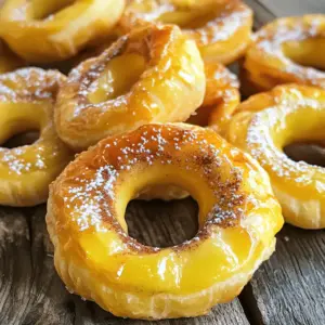 - 2 large apples, cored and sliced into rings - 1 sheet of puff pastry, thawed - 1 tablespoon lemon juice - 2 tablespoons brown sugar - 1 teaspoon ground cinnamon - 1/4 teaspoon nutmeg (optional) - 1 egg, beaten (for egg wash) - Powdered sugar for dusting (optional) When you measure your ingredients, use standard measuring cups. For brown sugar, pack it tightly in the cup. This ensures you have the right amount. For spices, use a level teaspoon. Too much spice can overwhelm the flavor. You can swap apples for pears for a unique taste. If you want a dairy-free option, use almond milk for the egg wash. If you don’t have brown sugar, white sugar works too, but the flavor will change slightly. For a kick, try adding a pinch of allspice instead of nutmeg. Feel free to get creative! Cooking is all about making it your own. For the full recipe, check out the previous section! Start by setting your oven to 400°F (200°C). This high heat helps the pastry puff nicely. Line a baking sheet with parchment paper to keep the treats from sticking. Take your two apples and core them. Slice them into rings about half an inch thick. Place these slices in a bowl. Add one tablespoon of lemon juice, two tablespoons of brown sugar, one teaspoon of ground cinnamon, and nutmeg if you like. Mix well. Let the apples sit for about ten minutes. This step makes the apples sweet and tasty. Take the thawed puff pastry from the fridge. Place it on a clean, lightly floured surface. Use a rolling pin to roll it out gently. Aim for a smooth, even layer. Cut the pastry into squares, each measuring about 4x4 inches. Using a small round cutter or a piping tip, cut out the center of each square. You want it to look like a doughnut. This creates space for the apple rings to fit right inside. Place the pastry shapes on the lined baking sheet. Make sure to leave some space between each one. This space allows them to puff up nicely while baking. Now, take your marinated apple rings. Place one ring in the center of each pastry shape. Press down gently so the apple sticks to the dough. Take the beaten egg and brush it onto the edges of each pastry. This egg wash helps the pastry turn a lovely golden color when it bakes. It also adds a nice shine. Put the baking sheet in the preheated oven. Bake the apple rings for about 15 to 18 minutes. Watch for that golden brown color and puffed-up pastry. It should look irresistible! Once they are done, take them out of the oven. Let the apple rings cool on the baking sheet for a few minutes. If you want, dust them with powdered sugar just before you serve. This adds a sweet touch. For the full recipe, check the section above. Enjoy your delightful treat! To get the best puff pastry, keep it cold. Warm pastry will not puff well. When you roll it out, use a light touch. Too much pressure will flatten the layers. Always flour your surface to prevent sticking. If your pastry tears, simply patch it with a bit of extra dough. Choose apples that are crisp and firm. Varieties like Granny Smith or Honeycrisp work best. Slice them evenly to ensure they cook at the same rate. Toss them with lemon juice right away. This stops browning and adds zing to the flavor. Let them sit for about 10 minutes after coating. This step helps the flavors mix and enhances the taste. If your pastry does not puff, it may be too warm or too thin. Check your oven temp; it should be hot enough. If your apples are too juicy, they can make the pastry soggy. Precook the apples slightly to reduce moisture. If your rings are too sweet, cut back on the brown sugar next time. Adjusting the sugar will make the flavor more balanced. For the full recipe, follow the steps outlined above for a delightful treat! {{image_4}} You can add cheese or nuts to your puff pastry apple rings for extra flavor. Cream cheese gives a rich, creamy touch. Try mixing it with herbs for a savory twist. If you like crunch, sprinkle chopped nuts on top. Walnuts or pecans pair well with apples. They add a nice texture and nutty taste. Change the spices to create new flavor profiles. For a warm, cozy taste, add cloves or allspice. You can also try a hint of ginger for a zesty kick. For a tropical twist, mix in some coconut flakes or drizzle with caramel. Each spice or flavor will change the vibe of your treat. While apples shine in this recipe, other fruits work well too. Pears are a sweet option that complements puff pastry. You can also use peaches or berries for a fresh touch. Just remember to adjust the sugar based on the fruit's sweetness. This way, you keep the balance right. Explore these variations to make puff pastry apple rings your own. For the full recipe, check the recipe section above! To keep your leftover puff pastry apple rings fresh, place them in an airtight container. Make sure they cool completely before storing. You can keep them at room temperature for one day. If you want to store them longer, put them in the fridge. They will stay good for about three days in the fridge. When you are ready to enjoy your leftover apple rings, preheat your oven to 350°F (175°C). Place the rings on a baking sheet. Bake them for about 10 minutes until they are hot and crispy again. You can also use a microwave, but the texture will not be as good. If you use the microwave, heat them in 30-second bursts until warm. If you want to save your apple rings for later, freezing is a great option. First, let them cool completely. Then, place them on a baking sheet in a single layer. Freeze them for about one hour until firm. Once frozen, transfer them to a freezer bag or container. They can last in the freezer for up to three months. To reheat, bake them from frozen at 350°F (175°C) for about 15-20 minutes. Enjoy your sweet treat any time! For the full recipe, refer to the section above. You can prepare the apple rings and puff pastry ahead. Slice the apples and marinate them. Then, store them in the fridge for up to a day. You can also cut the puff pastry shapes ahead. Just keep them covered to prevent drying out. When ready, assemble and bake as directed in the Full Recipe. Yes, you can use homemade puff pastry! It adds a personal touch and can taste even better. Just roll it out and follow the same steps in the Full Recipe. Homemade pastry may give you a slightly different texture, but it will still be delicious. The best apples for baking are firm and sweet varieties. I recommend using Granny Smith, Honeycrisp, or Fuji apples. These hold their shape well and bring a nice balance of sweetness and tartness to your Puff Pastry Apple Rings. You can store baked puff pastry apple rings for up to two days. Keep them in an airtight container at room temperature. If they start to get soft, you can re-crisp them in the oven for a few minutes. You can use phyllo dough instead of puff pastry. However, it will not puff up as much. Layer several sheets of phyllo, brushing each layer with butter. Cut and shape it like puff pastry. This will give you a different, but tasty texture for your apple rings. You learned how to make tasty puff pastry apple rings. We covered ingredients, measuring tips, and easy steps. You now know how to bake them perfectly. Plus, I shared variations to suit your taste. Remember, using great apples makes a big difference. Store any extras properly for later enjoyment. Feel free to experiment and have fun with your baking!
