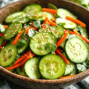 For a great Spicy Cucumber Salad, you need fresh veggies. Here’s what to gather: - 2 large cucumbers, thinly sliced into rounds - 1 red bell pepper, cut into thin strips - 1 medium carrot, finely grated These fresh vegetables add crunch and color. The cucumbers give a cool bite, while the bell pepper brings sweetness. The carrot adds a nice texture too. The dressing is key to making this salad burst with flavor. Here's what to include: - 2 tablespoons low-sodium soy sauce - 1 tablespoon rice vinegar - 1 tablespoon chili oil (adjust for heat) - 1 tablespoon honey or maple syrup - 1 teaspoon fresh ginger, finely grated - Juice of 1 lime This mix of ingredients balances heat, sweetness, and tang. You can adjust the chili oil to suit your taste. Garnishes can make your salad look even better. Consider these options: - 2 tablespoons toasted sesame seeds - Fresh cilantro leaves Toasted sesame seeds add a nutty flavor. Fresh cilantro gives a burst of color and freshness. These extras can elevate your salad from simple to stunning. Start with two large cucumbers. Slice them thinly into rounds. Next, take one red bell pepper. Cut it into thin julienne strips. Then, grab one medium carrot. Grate it finely. In a large mixing bowl, add the cucumbers, bell pepper, and grated carrot. Use your hands or a spoon to toss them gently. This mix will be the base of your salad. In a separate small bowl, make the dressing. First, add two tablespoons of soy sauce. I suggest using low-sodium for health. Next, pour in one tablespoon of rice vinegar. This adds nice acidity. Then, add one tablespoon of chili oil. You can adjust this for your heat level. Add one tablespoon of honey or maple syrup for sweetness. After that, grate one teaspoon of fresh ginger. Finally, squeeze the juice of one lime into the bowl. Whisk these ingredients together until smooth. Now, pour the dressing evenly over the vegetable mix in your large bowl. Use tongs or a spatula to toss the salad. Make sure all the veggies are coated well. Next, sprinkle two tablespoons of toasted sesame seeds on top. Season your salad with salt and freshly cracked black pepper to taste. If you like, let it rest for about ten minutes. This helps the flavors blend. Serve the salad in a large bowl or on individual plates. For a colorful touch, garnish with fresh cilantro leaves. Enjoy your spicy cucumber salad! To adjust the heat, start with less chili oil. Add more if you like it hot. You can also add fresh chili slices for extra spice. Taste as you go; it’s the best way to find your perfect heat level. Use fresh ingredients for the best taste. Fresh ginger adds a nice zing. Lime juice brings a bright flavor. Consider adding other veggies like radishes or red onions for more crunch and flavor. Don’t forget to taste and tweak your dressing. A little more honey can balance the heat. Serve this salad cold or at room temp. It pairs well with grilled chicken or fish. You can also enjoy it as a snack. For a fun twist, serve it in lettuce cups. Garnish with fresh cilantro for a pop of color. Enjoy your fresh and flavorful delight! {{image_4}} You can make this salad heartier by adding protein. Grilled chicken or shrimp works well. For a plant-based option, try chickpeas or tofu. Simply toss your choice of protein with the salad. This adds great flavor and makes it a full meal. Want to change the heat? You can switch chili oil for sriracha. If you love smoky flavors, try smoked paprika. Adjust the amount to fit your taste. Don’t forget to taste as you go. Balance the spice with lime juice or honey as needed. This salad is easy to make vegetarian or vegan. Use maple syrup instead of honey for sweetness. You can also replace soy sauce with a gluten-free option. If you want a nutty flavor, add tahini to the dressing. These options keep the salad fresh and tasty! After enjoying your spicy cucumber salad, you might have some left. Store the salad in an airtight container. This keeps the flavors fresh and prevents sogginess. If you have already mixed the dressing, try to eat it within two days. If you store the salad without dressing, it can last up to four days. Use glass or plastic containers with tight lids. Glass keeps flavors well and is easy to clean. Plastic is lightweight and can save space in your fridge. Make sure the container is large enough to avoid squishing the salad. To keep your salad fresh, store it in the coldest part of your fridge. Avoid the door, as it may get warm. Check for any signs of spoilage, like mushy veggies or off smells. Always give it a quick look before serving. If you notice any changes, it’s best to toss it out. Yes, you can make this salad ahead of time. I suggest preparing the vegetables and dressing separately. Combine them right before serving. This keeps the cucumbers crisp. If you mix them too early, they may become soggy. For this salad, I recommend using English cucumbers. They have fewer seeds and a thin skin. This makes them perfect for salads. You can also use Persian cucumbers; they are small and crunchy. Both options will add a fresh taste to your dish. To reduce the heat, cut back on the chili oil. You can start with half a tablespoon. You could also add more honey or maple syrup to balance the spice. Another option is to include more veggies, like cucumbers or carrots. This will help tone down the heat while keeping the flavor. This blog post covered how to make a fresh and tasty salad. We looked at key ingredients, from fresh veggies to dressings and garnishes. I walked you through preparing, dressing, combining, and serving the salad. Useful tips helped adjust spice levels and enhance flavors. I also shared ways to add protein and make it vegetarian-friendly. Lastly, we discussed how to store your leftovers properly. Remember, making a salad can be fun and easy. You can enjoy experimenting with flavors and ingredients!