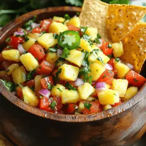 - Fresh Pineapple - Ripe Tomatoes - Red Onion - Jalapeño Pepper - Fresh Cilantro - Lime Juice - Salt - Ground Cumin (optional) Fresh pineapple is the star of this dish. Pick a large, ripe one for the best taste. You want it juicy and sweet. Ripe tomatoes add a nice balance. Their flavor is mild and works well with pineapple. Red onion brings a bit of crunch and sweetness. It also adds color to the mix. For spice, use a jalapeño pepper. Be sure to remove the seeds to keep it mild. Fresh cilantro adds a burst of flavor. Its bright notes will lift the dish. Lime juice adds acidity and freshness. It brightens the flavors and keeps the pico de gallo lively. Salt enhances all the flavors. Just a pinch is enough. If you want a smoky touch, add ground cumin. It’s optional, but it adds depth. This mix of fresh ingredients makes a vibrant and tasty pico de gallo. How to Dice Fresh Pineapple To start, take a large ripe pineapple. Cut off the top and bottom ends. Stand it up and slice away the outer skin. Remove any brown spots, or 'eyes,' you see. Once peeled, dice the flesh into small cubes. Aim for bite-sized pieces. This step gives the pico de gallo its sweet base. Chopping Tomatoes and Onion Next, take two ripe tomatoes. Dice them into small pieces, like your pineapple. Then, grab a small red onion. Chop it finely. The onion adds a nice crunch and flavor. Both ingredients brighten up your dish. Minced Jalapeño Techniques Now, take a jalapeño pepper. Cut it in half and remove the seeds. Mince it finely. This adds heat to your pico de gallo. If you want less spice, remove all the seeds. You can also use gloves for this step to avoid irritation. Combining the Fresh Produce In a large bowl, combine the diced pineapple, chopped tomatoes, red onion, and minced jalapeño. This mix brings vibrant colors and flavors together. Use a spatula or wooden spoon to gently fold the ingredients. This ensures an even mix without mashing anything. Adding Seasoning and Lime Juice Next, add the freshly chopped cilantro. It adds a burst of freshness. Squeeze the juice of two limes directly over the mix. This gives a zesty kick. Finally, season with salt to taste. If you like, sprinkle in a bit of ground cumin for a smoky flavor. It adds depth to the dish. Importance of Marinating Let the pico de gallo rest for about 15 to 20 minutes. This marinating time helps all the flavors blend together. It allows the pineapple to soak up the lime and spice. Recommended Duration Resting for this short time makes a big difference. You’ll notice the taste becomes richer and more balanced. It’s worth the wait for that fresh, vibrant flavor! - Best Dishes to Pair with Pico de Gallo Pineapple pico de gallo shines with many dishes. Serve it with crispy tortilla chips for a fun snack. It also works well as a topping for grilled chicken or fish. Add it to tacos for a fresh twist. You can even mix it into salads for extra flavor. - Creative Uses for Leftover Pico de Gallo Got some pico de gallo left? Use it as a zesty salsa for your breakfast eggs. Mix it into a grain bowl for added texture and taste. You can also stir it into rice or quinoa for a flavor boost. Try it on top of baked potatoes for a tropical kick. - How to Store Fresh Pineapple Pico de Gallo Store your pico de gallo in an airtight container. Keep it in the fridge to keep it fresh. Make sure to use a clean spoon when serving to avoid bacteria. This will help keep the flavors bright. - Shelf Life and Best Practices Your pico de gallo lasts about 2-3 days in the fridge. After that, the ingredients may become mushy. If you notice any off smells or textures, it’s best to toss it. Always taste before using to check for freshness. {{image_4}} You can easily spice up your pineapple pico de gallo. Adding more jalapeños gives it a nice kick. You can also try other peppers, like serrano or habanero. Each pepper adds a unique flavor and heat level. Start with one extra pepper and taste as you go. You can always add more if you like it hot! For a fun twist, mix in other fruits. Mango is a great choice. It adds sweetness and a silky texture. Kiwi is another option that brings a tart flavor. You can combine these fruits with pineapple for a flavorful fiesta. Experiment with ratios until you find your favorite mix. Want to make it vegan? You can swap out some ingredients. Try replacing lime juice with lemon juice for a different taste. Add avocado for a creamy texture that pairs well with the crunch. You can also include diced bell peppers for a sweet crunch. This way, everyone can enjoy a delicious dish! The first bite of fresh pineapple pico de gallo is a sweet delight. The ripe pineapple gives it a bright, fruity flavor. This sweetness pairs well with the savory notes from the tomatoes and red onion. The tomatoes add juiciness, while the onion brings a mild sharpness. If you add jalapeño, it adds a kick of heat. The lime juice gives a zesty finish that ties everything together. If you like smoky flavors, try adding ground cumin. It adds another layer of depth. This pico de gallo has a great mix of textures. The fresh pineapple and tomatoes are juicy and tender, making each bite refreshing. The red onion adds a nice crunch that balances the softness. The minced jalapeño gives a bit of a bite, enhancing the overall crunchiness. When you mix all the ingredients, you create a vibrant and colorful dish. This blend of textures makes every spoonful exciting. Enjoy it with crispy tortilla chips or as a topping on grilled meats. Pico de gallo is a fresh salsa from Mexico. It typically includes tomatoes, onions, cilantro, lime juice, and salt. You can add peppers for heat. The mix is bright, tangy, and full of flavor. It pairs great with chips or tacos. Yes, you can prepare pineapple pico de gallo ahead of time. Make it a few hours before serving for the best taste. Keep it in the fridge in a sealed container. This helps the flavors blend well. Just remember, it’s best eaten fresh. To make pico de gallo milder, use less jalapeño. You can also remove the seeds. If you want more heat, add diced jalapeño or try a hotter pepper. Taste as you go, so it suits your preference. In this post, we explored making fresh pineapple pico de gallo. We covered ingredients like ripe tomatoes, jalapeño pepper, and lime juice. I shared easy steps for preparation and mixing everything. You learned the importance of resting for flavor and tips for serving and storage. You can even try fun variations to make it your own. Pico de gallo is versatile and adds zest to many dishes. Enjoy creating your blend and share it with friends. This simple recipe will elevate your meals and impress your guests.