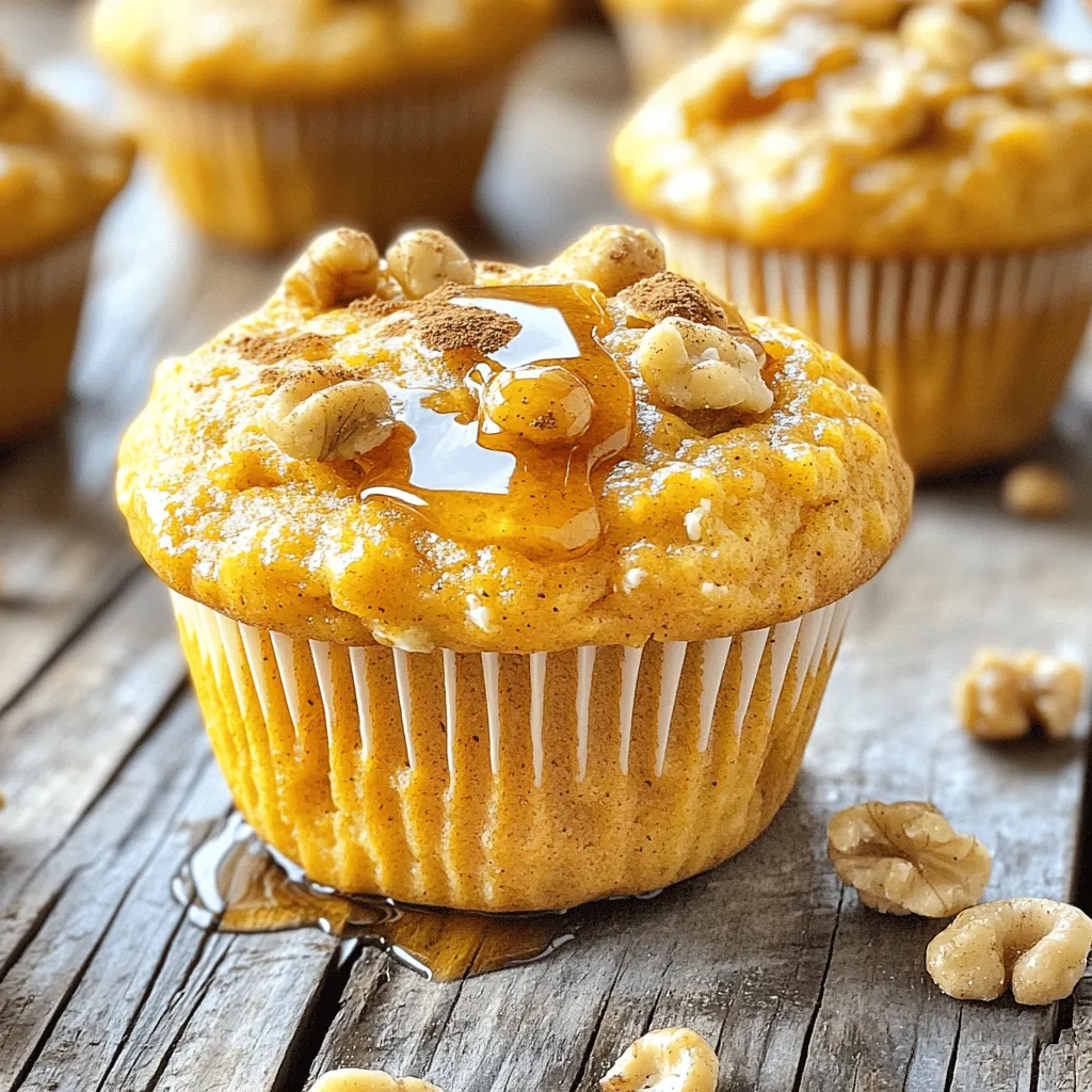 - 1 cup pumpkin puree (canned or freshly made) - 1 cup cottage cheese (full-fat for creaminess) - 2 large eggs (at room temperature) - 1/3 cup vegetable oil (or melted coconut oil) - 1/3 cup firmly packed brown sugar - 1 1/2 cups all-purpose flour - 1 teaspoon baking powder - 1/2 teaspoon baking soda - 1 teaspoon pumpkin spice blend - 1/4 teaspoon salt - 1/2 cup chopped walnuts (optional) - 1/4 cup pure maple syrup (optional) You can switch the vegetable oil for melted coconut oil. This gives a nice tropical flavor to the muffins. If you want to lower fat, you could use low-fat cottage cheese. For a gluten-free option, use a gluten-free flour mix instead of all-purpose flour. You can also skip the walnuts if you prefer a nut-free muffin. Look for pumpkin puree that is deep orange and smooth. Fresh cottage cheese should be creamy with no lumps. Choose eggs that are large and at room temperature for better mixing. When selecting flour, make sure it's fresh and stored in a cool, dry place. If you buy walnuts, check for a nutty smell and no bitterness. For spices, buy whole spices and grind them for the best flavor. Always use pure maple syrup for a rich, authentic taste. Start by preheating your oven to 350°F (175°C). This makes sure your muffins bake evenly. Next, prepare a muffin tin. You can grease each cup or line them with paper liners. This stops the muffins from sticking. In a large bowl, mix together the pumpkin puree, cottage cheese, eggs, and vegetable oil. Use a whisk to blend until smooth. In another bowl, whisk the all-purpose flour, baking powder, baking soda, pumpkin spice blend, and salt. Mix these dry ingredients well. Now, slowly add the dry mix to the wet ingredients. Stir gently with a spatula or spoon. Mix until just combined. Overmixing can make your muffins dense, so be careful! If you want some crunch, fold in the chopped walnuts now. Divide the batter into the muffin cups. Fill each cup about two-thirds full. This gives them room to rise. Place the muffin tin in the oven and bake for 18-20 minutes. To test if they are done, insert a toothpick in the center of a muffin. It should come out clean or with a few moist crumbs. If you see wet batter, bake for a few more minutes. Once baked, let the muffins rest in the tin for about 5 minutes. Then, transfer them to a wire rack to cool completely. For serving, drizzle some pure maple syrup on top just before you enjoy them. This adds a sweet touch. You can also arrange the muffins on a platter. Adding extra walnuts on top makes for a nice decoration. When making pumpkin spice cottage cheese muffins, avoid overmixing the batter. Overmixing leads to tough muffins. Mix just until the flour disappears. Use room temperature eggs. Cold eggs do not blend well and can result in uneven texture. Also, check your oven’s temperature. An oven that is too hot can burn the muffins. Always use a toothpick to check for doneness. If it comes out wet, your muffins need more time. To make your muffins extra special, try adding a pinch of vanilla extract. This small touch brings out the warm flavors of the pumpkin spice. You can also add a sprinkle of cinnamon on top before baking. For a nutty twist, include toasted walnuts or pecans in the batter. If you love sweetness, mix in chocolate chips or dried fruits. These additions create a delightful surprise in each bite. Serve your muffins warm for the best taste. You can drizzle maple syrup on top for added sweetness. Pair these muffins with a warm cup of coffee or tea. They also go well with yogurt or a dollop of whipped cream. For a fun twist, serve them at brunch with a fruit salad. Enjoying them with friends makes the experience even better! {{image_4}} You can easily make these muffins gluten-free. Just swap all-purpose flour for a gluten-free blend. Look for a mix that works well in baking. This change keeps the muffins soft and fluffy. To make these muffins vegan, replace eggs with flax eggs. Mix one tablespoon of flaxseed meal with three tablespoons of water. Let it sit for five minutes to thicken. Use dairy-free cottage cheese or silken tofu instead. Both options work great and keep the muffins moist. Want to add some fun? Stir in chocolate chips or dried fruits. Chocolate chips make a tasty treat. You can use dark, semi-sweet, or even white chocolate. Dried fruits like cranberries or raisins add sweetness and texture. Just fold in a half cup of your choice into the batter before baking. You can control how sweet your muffins are. The brown sugar gives a nice flavor. If you want less sugar, cut back to 1/4 cup. Use more maple syrup for extra sweetness if you like. Remember, taste the batter! This way, you can adjust it to your liking before baking. To keep your pumpkin spice cottage cheese muffins fresh, let them cool completely. Place them in an airtight container. You can store them at room temperature for up to three days. If you want to keep them longer, refrigerate them for up to a week. Just remember to wrap them well to avoid drying out. Freezing muffins is a great option for later enjoyment. To freeze, wrap each muffin tightly in plastic wrap. Then, place them in a freezer bag or an airtight container. They can last up to three months in the freezer. When you're ready to enjoy them, remove a muffin and let it thaw at room temperature. You can also heat it in the microwave for 20-30 seconds. To reheat your muffins, you have a few easy options. You can use a microwave, toaster oven, or regular oven. For the microwave, heat for 20-30 seconds. For a toaster oven, set it to 350°F and warm for about 5-7 minutes. If using a regular oven, preheat to 350°F and bake for 10 minutes. This way, you keep them soft and delicious! Yes, you can swap cottage cheese for ricotta or cream cheese. Ricotta gives a light texture. Cream cheese adds richness. Both choices would still taste great with pumpkin spice. To check if the muffins are ready, use a toothpick. Insert it into the center of one muffin. If it comes out clean or with a few crumbs, they are done. If it has wet batter, bake them a few more minutes. Absolutely! You can make the muffins a day ahead. Store them in an airtight container at room temperature. For longer storage, freeze them. Just reheat in the oven for a warm treat later. We covered all the key points about making delicious muffins. You learned about choosing the right ingredients and their substitutions. I shared tips for mixing and baking to get perfect results every time. You now know how to enhance flavors and avoid common mistakes for a tasty treat. Lastly, I provided storage solutions to keep your muffins fresh. With these insights, you can enjoy baking and share your muffins with others. Happy baking!