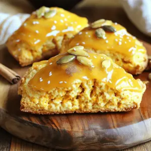 - 2 cups all-purpose flour - 1/2 cup packed brown sugar - 1 tablespoon baking powder - 1/2 teaspoon baking soda - 1/2 teaspoon salt - 1 teaspoon pumpkin pie spice - 1/2 cup unsalted butter, cold and cut into cubes - 1/2 cup pure pumpkin puree - 1/4 cup heavy cream - 1 large egg - 1 teaspoon pure vanilla extract - 1/2 cup powdered sugar - 2 tablespoons pure maple syrup The ingredients for maple glazed pumpkin scones bring warmth and joy. The dry ingredients mix flour and spices. They provide the base for our scones. The pumpkin pie spice adds a cozy flavor that reminds us of fall. The brown sugar brings sweetness and depth to the dough. The wet ingredients are just as important. Cold butter creates a flaky texture in each bite. The pumpkin puree gives moisture and a lovely orange hue. Heavy cream adds richness, while the egg binds everything together. The vanilla extract adds a touch of warmth. For the glaze, we combine powdered sugar and maple syrup. This sweet topping enhances the scones. It gives them a beautiful shine and a tasty finish. Together, these ingredients make every bite of the scone delightful. Remember, using high-quality ingredients will boost the flavor. Enjoy the process of mixing and baking these treats. The smell of scones baking will make your kitchen feel like home. 1. Preheat oven and prepare baking sheet: Start by setting your oven to 400°F (200°C). Line a baking sheet with parchment paper for easy cleanup. This step is key for perfect baking. 2. Combine dry ingredients in a mixing bowl: Take a large bowl. Add 2 cups of all-purpose flour, 1/2 cup of packed brown sugar, 1 tablespoon of baking powder, 1/2 teaspoon of baking soda, 1/2 teaspoon of salt, and 1 teaspoon of pumpkin pie spice. Whisk it well to ensure no lumps remain. 3. Mix wet ingredients in a separate bowl: In another bowl, mix together 1/2 cup of pure pumpkin puree, 1/4 cup of heavy cream, 1 large egg, and 1 teaspoon of pure vanilla extract. Stir until everything blends smoothly. 1. Incorporate cold butter into dry ingredients: Add 1/2 cup of cold, cubed unsalted butter to the dry mix. Use a pastry cutter or your fingers to blend the butter until it looks like coarse crumbs. This adds a nice flakiness to your scones. 2. Combine wet and dry mixtures: Pour the wet ingredients into the dry mixture. Gently stir until just combined. Avoid over-mixing to keep the scones tender. 3. Shape and cut the dough into wedges: Transfer the dough to a floured surface. Knead it gently a few times until it forms a ball. Shape it into a circle about 1 inch thick. Slice the dough into 8 equal wedges with a sharp knife or pizza cutter. Place them on the prepared baking sheet, leaving space between each wedge. 1. Bake scones to golden perfection: Place the baking sheet in the oven. Bake the scones for 15-20 minutes. They should turn lightly golden on top. Use a toothpick to check if they are done; it should come out clean. 2. Cool and glaze the scones before serving: Let the scones cool on the baking sheet for a few minutes. While they cool, whisk together 1/2 cup of powdered sugar and 2 tablespoons of pure maple syrup in a small bowl until smooth. Drizzle this glaze over the warm scones for a sweet finish. To get the best scones, cold butter is key. When you use cold butter, it stays firm in the dough. This helps create light and flaky layers during baking. Cut the butter into small cubes before adding it to the dry mix. Next, avoid over-mixing the dough. Mix until the ingredients just come together. Over-mixing can make your scones tough. You want that soft and tender bite, so be gentle with the dough. For extra flavor, consider adding spices. You can try cinnamon or nutmeg along with the pumpkin pie spice. These spices boost the warm taste of fall. When it comes to sweetness, taste as you go. The brown sugar adds deep flavor. The maple glaze adds sweetness too. Adjust the glaze if you want it sweeter or less sweet. Serve your scones on a nice wooden board. This gives them a cozy look. Drizzle extra maple glaze on top for a shiny finish. For added flair, sprinkle some cinnamon or roasted pumpkin seeds on top. It adds color and a nice crunch. This makes your scones look as good as they taste! {{image_4}} You might want to switch up ingredients in your maple glazed pumpkin scones. Here are some easy swaps: - Alternatives for all-purpose flour: You can try using whole wheat flour or a gluten-free blend. Both can give your scones a nice texture. Whole wheat adds a nutty flavor, while gluten-free blends can keep it light. - Dairy-free options for heavy cream: If you need a dairy-free choice, use coconut cream or almond milk. Both will give moisture without losing taste. Adding a twist to your scones can make them even better. Here are some fun ideas: - Adding nuts or chocolate chips: Chopped pecans or walnuts add crunch and flavor. You can also toss in dark chocolate chips for a sweet surprise. - Incorporating seasonal spices: Try adding nutmeg or ginger to your dough. These spices pair well with pumpkin and add warmth to the flavor. Glazing your scones can take them to the next level. Here are some fun ideas for glazes: - Options for glaze alternatives: Instead of maple glaze, you can use a simple vanilla or cream cheese glaze. These add sweetness without overpowering. - Creative toppings that complement the scones: Consider adding a sprinkle of cinnamon sugar or crushed nuts on top. These toppings can add texture and extra flavor. To keep your leftover maple glazed pumpkin scones fresh, store them in an airtight container. This will help retain their moisture and flavor. You can use a plastic container or a resealable bag. Make sure to let the scones cool completely before sealing them. This prevents condensation, which can make them soggy. If you want to save scones for later, freezing is a great option. Place the cooled scones in a single layer on a baking sheet. Freeze them for about one hour. After they are firm, transfer them to a freezer-safe bag or container. This method helps keep them fresh for up to three months. To thaw, simply remove the scones from the freezer. You can leave them at room temperature for a few hours. If you're in a hurry, use the microwave. Heat them in short bursts, checking often to avoid drying them out. To reheat your scones, preheat your oven to 350°F (175°C). Place the scones on a baking sheet. Warm them for about 10 minutes. This method keeps them soft and flaky. You can also use a microwave. Heat for about 15-20 seconds. If they seem dry, add a small splash of water to keep them moist. Enjoy your warm scones with their delicious maple glaze! To help scones rise, use cold butter and a leavening agent like baking powder. Cold butter creates steam during baking, adding height. You must also mix gently. Over-mixing can lead to dense scones. Make sure to shape your dough quickly and cut it into wedges. This keeps the texture light and fluffy. Yes, you can use fresh pumpkin. Start by roasting or steaming the pumpkin until soft. Then, mash it or blend it until smooth. Make sure to drain any excess moisture. This ensures the dough does not become too wet. Fresh pumpkin adds a richer flavor to your scones. You can store scones at room temperature for up to two days. Keep them in an airtight container to maintain freshness. For longer storage, place them in the fridge for up to a week. You can also freeze them for two months. Just make sure to wrap them well. These scones pair well with warm beverages like coffee or tea. You can also serve them with butter or cream cheese for added richness. For a seasonal touch, try them with apple cider or spiced chai. Feel free to sprinkle some cinnamon or nuts on top for extra flavor. This blog post covered all you need to know to bake perfect pumpkin scones. From the fresh ingredients to the step-by-step instructions, you have the tools to enjoy this treat. Remember to use cold butter for the best texture. Explore variations, and don't hesitate to get creative with flavors. With proper storage and reheating tips, your scones can stay delicious for days. Enjoy your baking and savor each bite. Your kitchen will smell amazing, and your taste buds will thank you!