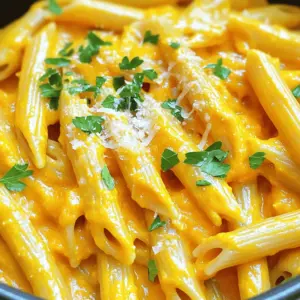 For this dish, you need a few key ingredients. Here’s what you will gather: - 12 oz (340g) pasta of your choice (penne or fusilli are excellent options) - 2 cups pumpkin puree (either canned or homemade) - 2 cups vegetable broth (low-sodium recommended) - 1 cup heavy cream (or coconut cream for a dairy-free alternative) - 1 cup grated Parmesan cheese (or nutritional yeast for a vegan option) These ingredients build a rich and creamy base for your pasta. The pumpkin adds a warm flavor and natural sweetness. Pasta absorbs the sauce, making every bite delightful. If you want a dairy-free option, use coconut cream instead of heavy cream. It gives a nice texture and a hint of sweetness. You can also substitute Parmesan cheese with nutritional yeast. This adds a cheesy flavor without dairy. Both options keep the dish creamy and delicious. To make your pasta pop, you will need a few flavor boosters: - 2 cloves garlic, minced - 1 tsp dried thyme - 1 tsp dried sage - 1/2 tsp freshly grated nutmeg (or ground nutmeg if unavailable) - Salt and freshly ground black pepper to taste - 2 tablespoons extra virgin olive oil - Fresh parsley, finely chopped, for garnish Garlic adds aroma and depth. Thyme and sage give an earthy taste, while nutmeg adds warmth. Salt and pepper balance all the flavors. Finish with parsley for a fresh touch. These simple ingredients turn your pasta into a comforting dish everyone will love. Start by heating two tablespoons of extra virgin olive oil in a large pot over medium heat. Once the oil shimmers, add two minced garlic cloves. Sauté the garlic for about one to two minutes. You want it fragrant and golden, but watch closely to avoid burning. Next, add two cups of pumpkin puree to the pot. Stir it in with the garlic and let this cook for one more minute. This step helps the flavors blend well together. Now it’s time to bring everything together. Gradually pour in two cups of low-sodium vegetable broth and one cup of heavy cream. For a dairy-free option, use coconut cream. Add in one teaspoon each of dried thyme and dried sage, along with half a teaspoon of freshly grated nutmeg. Season with salt and freshly ground black pepper to taste. Stir everything until well combined. This mix will form the creamy base for your pasta. Add 12 ounces of your favorite pasta, like penne or fusilli, into the pot. Bring the mixture to a gentle boil, then reduce the heat to a simmer. Cover the pot and let it cook for about 12 to 15 minutes. Stir occasionally to prevent sticking. The pasta should be al dente and absorb a good amount of liquid. Once it reaches this stage, remove the pot from the heat. Stir in one cup of grated Parmesan cheese until it melts and creates a rich sauce. If it’s too thick, add a splash of vegetable broth to adjust the creaminess. Enjoy your creamy pumpkin pasta! To get that perfect creamy texture, you need to focus on your cheese. Use fresh grated Parmesan cheese. It melts better and gives a rich flavor. If you want a dairy-free option, use nutritional yeast. This gives a cheesy taste without any dairy. Always add cream slowly and stir well. This helps it mix smoothly with the pumpkin puree. One common mistake is cooking the pasta too long. Overcooked pasta can turn mushy. Stir the pot often to avoid sticking. Another mistake is not seasoning enough. A pinch of salt and pepper can make a big difference. Don't forget to taste your dish as you cook. Adjust flavors to your liking for the best results. To boost flavor, try adding a splash of balsamic vinegar. It adds a nice tang. You can also toss in some spinach or kale for extra nutrients. If you like a bit of heat, add red pepper flakes. Lastly, fresh herbs like sage or thyme can elevate the dish. Just sprinkle them on right before serving for the best flavor. {{image_4}} You can easily make this dish vegan. Instead of heavy cream, use coconut cream. This gives the pasta a rich, creamy feel. For cheese, swap Parmesan with nutritional yeast. It adds a cheesy flavor without dairy. Check your vegetable broth to ensure it's vegan, too. If you need gluten-free options, choose pasta made from rice or quinoa. Brands like brown rice penne or chickpea pasta work well in this recipe. These alternatives hold up nicely, ensuring you enjoy every bite without missing the classic taste. To boost the flavor, add seasonal items. Fresh spinach or kale can add color and nutrients. Roasted butternut squash gives a sweet touch, while sautéed mushrooms add depth. For a spicy kick, toss in red pepper flakes. These additions make the dish even more delightful while keeping it simple. To keep your leftover pumpkin pasta fresh, let it cool first. Once cool, transfer it to an airtight container. Make sure to seal it well to prevent air from getting in. Store it in the fridge for up to three days. If you want to keep it longer, freezing is a great option. When you’re ready to enjoy the leftovers, reheating them properly is key. Place the pasta in a pot over low heat. Add a splash of vegetable broth or cream to help loosen the sauce. Stir often to heat evenly. You can also use the microwave; cover the bowl with a lid or microwave-safe wrap. Heat it in short intervals, stirring in between. To freeze your pumpkin pasta, use a freezer-safe container. Divide it into smaller portions for easy thawing later. Label the container with the date. It can last up to three months in the freezer. When you’re ready to eat, thaw it overnight in the fridge. Reheat it on the stove or in the microwave as mentioned above. Yes, you can use fresh pumpkin. First, peel and chop the pumpkin into small cubes. Next, steam or roast the cubes until soft. After that, mash the cooked pumpkin. This method gives you a fresh taste and texture in your dish. You can use any pasta shape you like. Penne and fusilli work well, but you can also try spaghetti, farfalle, or even gluten-free pasta. The cooking time may vary based on the shape, so be sure to check the package instructions. Absolutely! To add spice, you can include red pepper flakes. Stir them in when you add the garlic. Alternatively, add a diced fresh chili for a kick. Adjust the amount based on your heat preference. Enjoy the warmth! This blog post covered how to make one-pot creamy pumpkin pasta. We explored key ingredients, from the pumpkin to dairy alternatives and seasonings. I shared step-by-step instructions for a smooth cook. You learned tips for the right texture and common mistakes to avoid. We also discussed tasty variations for different diets and how to store leftovers properly. Final thoughts: This dish is simple and can be customized for anyone’s taste. Enjoy experimenting and make it your own!