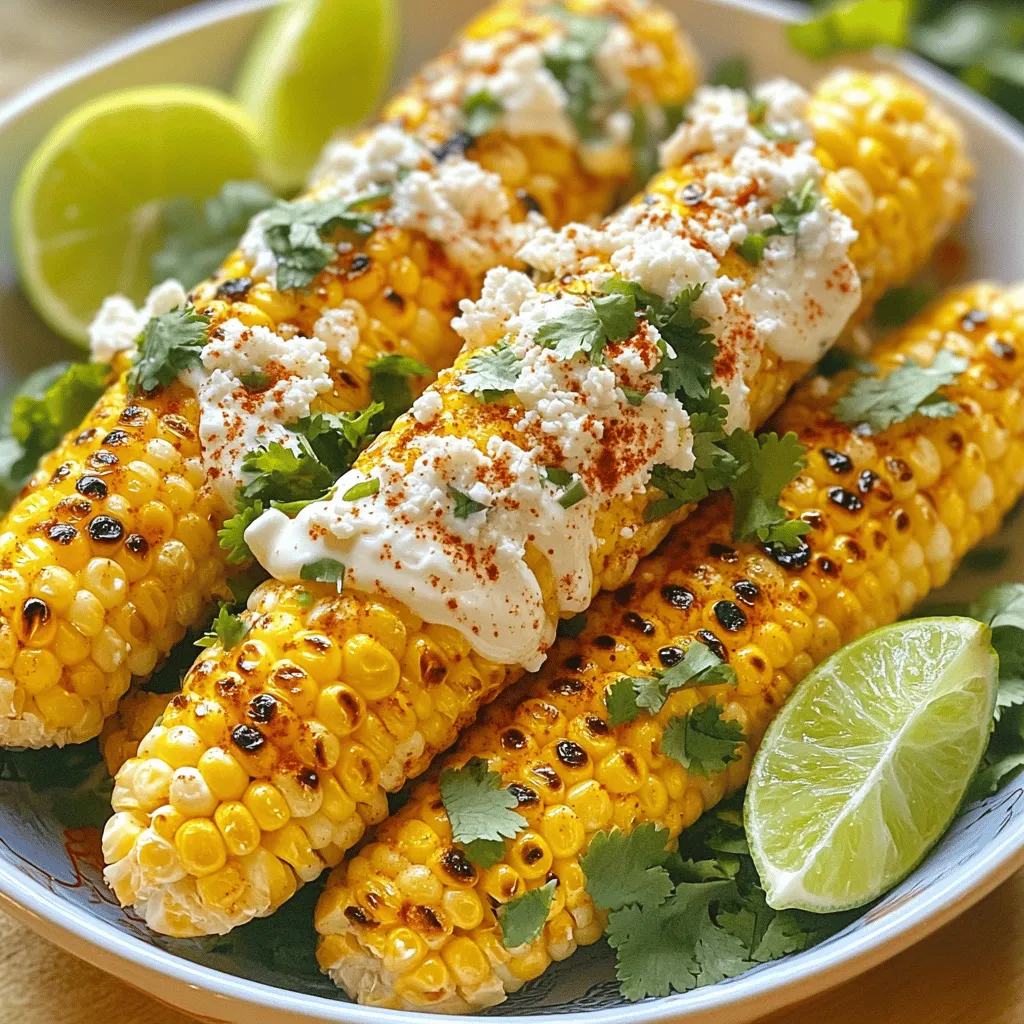 - 4 cups corn kernels (fresh or frozen) - 1/2 cup mayonnaise - 1/2 cup sour cream - 1 cup crumbled cotija cheese (divided) - 1 tablespoon lime juice (freshly squeezed) - 1 teaspoon chili powder - 1 teaspoon garlic powder - 1/2 teaspoon smoked paprika - Fresh cilantro, chopped - Lime wedges for serving Classic elote off the cob is a fun and tasty dish. It features sweet corn, creamy sauce, and zesty flavors. Let’s dive into the ingredients to make this delightful dish. The main ingredients are simple. Start with 4 cups of corn kernels. You can use fresh corn cut from cobs or frozen corn that is thawed. Both options work great for this recipe. Next, combine 1/2 cup of mayonnaise with 1/2 cup of sour cream. This creamy base is key to making the dish rich and smooth. Finally, add 1 cup of crumbled cotija cheese. Cotija cheese gives a salty taste that pairs well with the sweet corn. For the flavor enhancers, you need 1 tablespoon of freshly squeezed lime juice. This adds a bright kick to the dish. Then, include 1 teaspoon of chili powder and 1 teaspoon of garlic powder for a savory depth. A dash of 1/2 teaspoon of smoked paprika brings a hint of smokiness that rounds out the flavors. When it's time to serve, don’t forget the garnishes. Fresh cilantro adds a pop of color and freshness. Lime wedges are perfect for squeezing over the top. They enhance the flavor and make each bite more exciting. Gather these ingredients, and you are ready for a flavor-packed experience that is easy to make and hard to resist. To get started, you need fresh corn on the cob or frozen corn. If using fresh corn, hold the cob upright. Carefully cut downwards with a sharp knife to remove the kernels. Take your time to collect all the juicy bits. If you choose frozen corn, let it thaw fully. Drain any excess water before using. Next, heat a large skillet over medium heat. Allow the skillet to warm up well. Once hot, add the corn kernels. Sauté them for about 5-7 minutes. Stir occasionally to ensure even cooking. You want to see a slight char on the kernels. This char adds a great flavor. It brings out the corn’s natural sweetness. While the corn cooks, prepare the creamy dressing. In a large mixing bowl, combine mayonnaise, sour cream, lime juice, chili powder, garlic powder, and smoked paprika. Mix well until everything is smooth. A good dressing has a creamy consistency. You want it to coat the corn nicely. Once the corn is cooked, transfer it to the bowl with the dressing. Gently fold the corn into the dressing. Make sure every kernel gets coated. Then, add half of the crumbled cotija cheese. Mix lightly to combine. This cheese adds a salty bite that contrasts well with the sweet corn. Now, pour the elote mixture into a colorful serving dish. Top it with the rest of the cotija cheese. This makes the dish look more appealing. Finish by sprinkling freshly chopped cilantro on top. Serve your elote with lime wedges. A squeeze of lime enhances all the flavors. Enjoy this flavorful corn delight! Fresh vs. frozen corn: what to choose I love using fresh corn when I can. Fresh corn tastes sweeter and has a nice crunch. If you cannot find fresh corn, use frozen corn. Just make sure to thaw it and drain it well. Signs of quality corn Look for corn with bright green husks. The silk should be soft and light brown. The kernels should be plump and juicy. If they look dry or shriveled, choose another ear. Adjusting spice levels to taste Like it spicy? Add more chili powder or a pinch of cayenne. If you prefer less heat, cut back on the spices. Taste as you go, so you get it just right. Experimenting with additional herbs Fresh herbs can add a burst of flavor. Try adding basil or parsley for a twist. You can also mix in some green onions for a nice crunch and flavor. Serving for gatherings or picnics Serve this dish in a colorful bowl to draw attention. It makes a great side at barbecues or picnics. People will love the vibrant colors and creamy texture. Creative plating ideas for visual appeal For a beautiful display, sprinkle extra cotija cheese on top. Add fresh cilantro for color. You can even arrange lime wedges around the bowl for a pop of brightness. {{image_4}} Do you like heat? Adding jalapeños or sriracha gives your elote a kick. You can dice fresh jalapeños and mix them in. If you love sriracha, drizzle some on top for that spicy flair. Both options add a bold flavor that pairs well with the creamy corn. Adjust the amount to fit your spice level. Want a plant-based option? Swap out the mayonnaise and sour cream for vegan versions. You can use cashew cream or avocado for the creamy base. They add richness without dairy. Fresh lime juice and spices still bring that classic flavor. This version is great for gatherings and everyone can enjoy it. Get creative by adding unique toppings. Black beans add protein and texture. Diced avocado brings creaminess and a fresh taste. You can also sprinkle in some chopped tomatoes or corn salsa for extra color and flavor. Mix and match toppings to make each serving special. This turns your elote into a fun and hearty dish. To keep your elote fresh, start with proper storage. Place the leftovers in a clean, airtight container. Make sure to cool the salad first before sealing it. This helps avoid condensation, which can make it soggy. - Use glass or plastic containers with tight lids. - Store in the fridge for up to three days. - Label the container with the date for easy tracking. When it's time to enjoy your elote again, reheating it properly is key. You want to keep the flavors intact. - Reheat gently in a skillet over low heat. Stir often to heat evenly. - Avoid the microwave, as it may make the corn mushy. - If you do use the microwave, heat in short bursts, stirring in between. To maintain the taste, you can add a splash of lime juice or a sprinkle of chili powder before serving. This brightens up the flavors and makes it as good as new! Yes, you can use frozen corn. Just make sure to thaw it first. Place the frozen corn in the fridge overnight or run it under warm water. Drain any excess water before using it in the recipe. This keeps the dish creamy and flavorful. If you don’t have cotija cheese, try feta or queso fresco. Both will add a nice salty flavor. You could also use shredded Parmesan for a different twist. These cheeses will still give your elote a creamy texture. Elote off the cob lasts about 3 to 5 days in the fridge. Store it in an airtight container to keep it fresh. Over time, the flavors may change, so enjoy it sooner for the best taste! Yes, you can make this recipe ahead. Prepare the corn and dressing, then mix them just before serving. This keeps the flavors fresh and the texture perfect. If you store it in the fridge, it will still taste great! This blog post covered how to make classic elote off the cob. You learned about the main ingredients, preparation steps, and serving tips. With flavor enhancers and garnishes, you can create a delicious dish. Don't forget the variations, like adding spice or making it vegan. Store leftovers properly to keep them fresh. Now, you can enjoy this tasty treat at home or share it with friends. Embrace the joy of cooking and try your own spin on it!