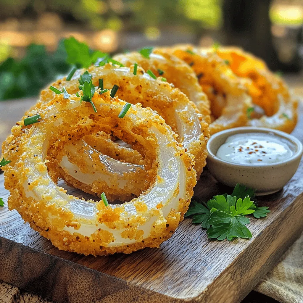 - 4 large sweet onions, sliced into rings - 1 cup all-purpose flour - 1/2 cup cornmeal - 1 teaspoon garlic powder - 1 teaspoon smoked paprika - 1/2 teaspoon cayenne pepper (adjust to taste) - 1 teaspoon salt - 1/2 teaspoon black pepper - 2 cups buttermilk - 2 cups vegetable oil (for frying) - Fresh herbs (such as parsley or chives) for garnish Sweet onions are the star of this dish. Their natural sweetness shines through, making them perfect for onion rings. You can find them in local markets, especially during late summer. I love using large ones as they yield bigger, crunchier rings. Next, we have the dry coating ingredients. The mix of all-purpose flour and cornmeal gives a great texture. Garlic powder and smoked paprika add depth, while cayenne pepper brings just a hint of heat. Adjust the cayenne based on your taste. For soaking, buttermilk works wonders. It makes the onions tender and enhances their sweetness. You can substitute buttermilk with regular milk, but the flavor won’t be the same. You'll need vegetable oil for frying. This oil has a high smoke point, which means it can get hot without burning. This is key for crispy onion rings. Finally, fresh herbs like parsley or chives serve as a lovely garnish. They add color and freshness to your dish. Together, these ingredients create amazing Tennessee Onion Twists that will impress anyone who tries them! Soaking the onion rings in buttermilk is key. It makes them sweet and tender. The buttermilk adds flavor and moisture. Soak the rings for at least 30 minutes. This time helps them absorb the buttermilk well. Next, mix the dry ingredients. In a bowl, whisk together flour, cornmeal, garlic powder, smoked paprika, cayenne pepper, salt, and black pepper. Mixing well ensures even flavor. Each bite should taste just right. Now, let's heat the oil. Pour vegetable oil into a skillet and heat it over medium-high heat. Use a thermometer to check the temperature. Aim for 350°F (175°C) for the best crispiness. Once the oil is ready, coat the onion rings. Take the soaked rings and let excess buttermilk drip off. Dredge them in the flour mixture, making sure to coat them well. Shake off any extra flour before frying. Fry the onion rings in batches. Do not overcrowd the skillet. This helps them cook evenly. Fry until golden brown, about 3-4 minutes per side. Keep them in one layer for best results. After frying, drain the excess oil. Place the crispy onion twists on a plate lined with paper towels. This step helps remove any leftover oil. Repeat until all rings are crispy and golden. Lastly, garnish your onion twists. Sprinkle fresh herbs on top for color and flavor. Enjoy these tasty treats! To make your onion twists crispy, keep an eye on the oil temperature. Heat the oil to 350°F (175°C). Use a thermometer for accuracy. If the oil is too hot, the outside cooks fast, but the inside stays raw. If it’s too cool, the twists absorb oil and become soggy. Prevent sogginess by letting excess buttermilk drip off the onion rings before coating them. Dredge each ring in the dry mix thoroughly. Shake off any extra flour before frying. Fry in small batches. This allows the oil to stay hot and keeps the onion twists crispy. For a charming display, arrange the Tennessee Onion Twists on a rustic wooden board. This adds a warm touch to your meal. Garnish with fresh herbs like parsley or chives to bring color and freshness. Pair your onion twists with tasty dipping sauces. Spicy ranch or homemade aioli work great. The creamy dips enhance the crunch and flavor of the onion twists. Experiment with different sauces to find your favorite combination. {{image_4}} You can change the taste of your onion rings by adding spices. Some great options include: - 1 teaspoon cayenne pepper for heat - 1 teaspoon onion powder for more onion flavor - 1 teaspoon cumin for a warm note Try mixing these spices in the flour and cornmeal. You can also add dried herbs like oregano or thyme for a fresh twist. Experimenting with spices makes each batch unique! If you're looking for gluten-free options, you can swap the all-purpose flour for gluten-free flour. Use a mix that works well for frying. For a vegan version, replace buttermilk with plant-based milk, like almond or soy milk. Add a tablespoon of vinegar to sour it, mimicking buttermilk's texture. This keeps your onion rings crispy and tasty, while fitting different diets. Tennessee onions stand out for their sweet flavor. They have a mild bite that makes them great for frying. Their natural sugars caramelize well during cooking. You can taste the difference in every bite. These onions thrive in the rich soil of Tennessee. They need warm days and cool nights to grow best. This climate helps create their unique sweetness. Farmers here know how to care for them, ensuring top quality. Tennessee onion farming uses smart practices. Farmers rotate crops to keep the soil healthy. They also use drip irrigation to save water. This helps produce strong, sweet onions. The onion farming industry is key to Tennessee's economy. It supports many local jobs and brings fresh food to markets. Tennessee has fun events that celebrate onions. One popular festival is the annual Onion Festival. It brings together local farmers and chefs. People enjoy tasting dishes made with Tennessee onions. The community loves to support local farms and celebrate their harvest. These events create a strong bond among farmers and food lovers alike. Tennessee onions are sweet, large onions. They have a mild flavor and a crisp texture. Their sweetness shines when cooked. These onions grow well in Tennessee's rich soil and warm climate. They are perfect for frying and make amazing onion rings. You can find Tennessee onions at local farmers' markets. Many grocery stores also stock them. Check the produce section where fresh onions are displayed. Ask your local store if they carry them. Supporting local farms helps get the freshest onions. You can add Tennessee onions to salads for a sweet crunch. Sauté them with vegetables for a tasty side dish. Try them in soups or stews to enhance flavor. You can also use them on burgers or sandwiches for extra zest. Their versatility makes them a great choice in many meals. Yes, you can store leftover onion twists. Place them in an airtight container to keep them fresh. Store them in the fridge for up to three days. To reheat, use an oven to restore crispiness. Avoid microwaving, as it can make them soggy. To make great onion twists, we explored key ingredients like sweet onions and buttermilk. You learned how to soak, prepare, and fry, ensuring crispy results every time. I shared tips for flavor and presentation, plus fun variations to suit your tastes. Tennessee onions shine for their unique flavor and farming pride. They add a special touch to your dishes. Enjoy your cooking adventure and let those onion twists impress your friends and family!