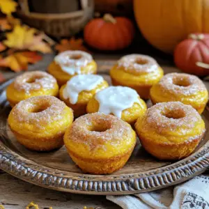 - 1 cup canned pumpkin puree - 1/2 cup packed brown sugar - 1/2 cup granulated sugar - 1/2 cup neutral vegetable oil - 2 large eggs, at room temperature These main ingredients create the rich, moist base of the pumpkin donut muffins. Canned pumpkin puree gives these muffins their signature flavor and color. Brown sugar adds a deep sweetness, while granulated sugar helps with texture. Vegetable oil keeps them moist, and eggs bind everything together. - 1 1/2 cups all-purpose flour - 1 teaspoon baking powder - 1 teaspoon baking soda - 1 teaspoon ground cinnamon - 1/2 teaspoon ground nutmeg - 1/2 teaspoon salt - 1/4 teaspoon ground cloves The dry ingredients are key to structure and flavor. All-purpose flour provides the main bulk. Baking powder and baking soda help the muffins rise. Spices like cinnamon, nutmeg, and cloves add warmth and depth. Salt enhances all the flavors and balances the sweetness. - 1/4 cup granulated sugar - 2 teaspoons ground cinnamon The coating gives these muffins a delightful finish. Rolling them in a mix of sugar and cinnamon creates a sweet, crunchy outer layer. This simple step transforms the muffins from good to irresistible. You won't want to skip it! 1. First, preheat your oven to 350°F (175°C). Grease a muffin tin with cooking spray or use paper liners. 2. In a large bowl, mix together the canned pumpkin puree, brown sugar, granulated sugar, vegetable oil, eggs, and vanilla extract. Whisk until everything is smooth. 3. In another bowl, sift the all-purpose flour, baking powder, baking soda, ground cinnamon, ground nutmeg, salt, and ground cloves. This helps mix the dry ingredients evenly. 4. Gently fold the dry mix into the wet mix using a rubber spatula. Stir until just combined; a few lumps are fine. Don’t overmix, or the muffins may be tough. 1. Use a measuring cup or ice cream scoop to divide the batter into the muffin cups. Fill each cup about two-thirds full to let them rise. 2. Place the muffin tin in the oven and bake for 18-20 minutes. Check doneness by inserting a toothpick into the center. If it comes out clean, your muffins are ready. 1. While the muffins bake, prepare a cinnamon-sugar mix. In a small bowl, mix 1/4 cup granulated sugar with 2 teaspoons of ground cinnamon. 2. Once the muffins cool for about 5 minutes, gently remove them from the tin. While they are still warm, roll each muffin in the cinnamon-sugar mix to coat them well. To make perfect pumpkin donut muffins, start with room temperature eggs. Room temperature eggs mix better and create a fluffier texture. Cold eggs can lead to dense muffins, which is not what we want. Always take your eggs out of the fridge ahead of time. Next, avoid overmixing the batter. Mix until the ingredients just combine. It is okay to have some small lumps. Overmixing makes the muffins tough. You want them light and tender. Use an ice cream scoop to portion your batter. This gives you even muffins. Each muffin will bake the same, which helps them rise nicely. If you do not have an ice cream scoop, a measuring cup works too. If you live at a high altitude, you may need to adjust your oven temperature. High altitudes can cause muffins to rise too fast, then collapse. Try lowering the oven temperature by 25°F. This helps the muffins bake evenly. For a beautiful display, arrange your muffins on a nice platter. You can stack them or line them up. Neat arrangements make them more inviting. Serve your muffins with warm drinks. A cup of apple cider or coffee pairs well. This makes for a cozy treat. You can also sprinkle a bit of cinnamon on top for extra flair. It adds both taste and charm to your muffins. {{image_4}} You can make your pumpkin donut muffins even more fun by adding chocolate chips or nuts. A handful of chocolate chips will melt into sweet pockets of goodness. If you prefer crunch, add chopped walnuts or pecans for texture. You can also drizzle a glaze over the muffins. A vanilla or maple glaze adds a nice touch. Just mix powdered sugar with a little milk and your flavor of choice. It makes every bite even sweeter. If you want a healthier muffin, swap all-purpose flour for whole wheat flour. This change adds fiber and nutrients while keeping a good taste. You can also reduce the sugar in the recipe. Try using natural sweeteners like honey or maple syrup. This way, you enjoy a tasty treat without too much sugar. For those with dietary needs, there are easy swaps. Use gluten-free flour instead of all-purpose flour. This keeps the muffins soft and tasty. If you are vegan, replace eggs with flaxseed meal or applesauce. For dairy-free options, you can use almond or coconut milk instead of regular milk. These changes help everyone enjoy delicious pumpkin donut muffins. To keep your pumpkin donut muffins fresh, use airtight containers. This helps seal in moisture and flavor. Place the muffins in a single layer. If you have many muffins, separate them with parchment paper. This prevents sticking. Store the container at room temperature for up to three days. For longer storage, consider the fridge. Muffins can stay fresh for about a week in the fridge, but they may dry out. You can add a slice of bread to the container to retain moisture. To freeze your muffins, first, let them cool completely. Then, wrap each muffin in plastic wrap. This protects them from freezer burn. Place the wrapped muffins into a freezer-safe bag. Label the bag with the date. You can freeze them for up to three months. When you’re ready to enjoy, remove a muffin from the freezer. The best way to reheat is in the oven. Preheat your oven to 350°F (175°C). Unwrap the muffin and place it on a baking sheet. Heat for about 10–15 minutes. You can also microwave it for 20–30 seconds if you're in a hurry. Enjoy your warm, tasty muffins! Check your muffins with a toothpick. Insert it into the center. If it comes out clean, your muffins are done. They should also be golden on top. This simple test helps ensure you don’t overbake them. Yes, you can make these muffins ahead. Bake them, then let them cool. Store them in an airtight container. They stay fresh for about three days at room temperature. For longer storage, freeze them. Just wrap each muffin well before freezing. If you can’t find canned pumpkin, use fresh pumpkin. Cook and mash it until smooth. You can also use butternut squash puree as a great alternative. Both options keep the flavor and texture you want in your muffins. In this blog, we explored how to make delicious pumpkin muffins. We covered essential ingredients, simple steps, and helpful tips. I shared ways to mix in flavors and health options too. Remember to store muffins properly for lasting freshness. Baking can be fun and rewarding. I hope you feel inspired to create your own tasty treats at home! With these hints, you can bake like a pro. Enjoy your muffin-making adventure!