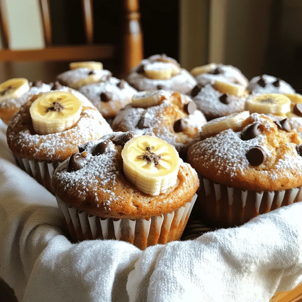 The key to making tasty chocolate chip banana bread muffins lies in the right ingredients. Here’s what you need: - 2 ripe bananas, thoroughly mashed - 1/2 cup granulated sugar - 1/4 cup packed brown sugar - 1/3 cup vegetable oil - 1 large egg, at room temperature - 1 teaspoon pure vanilla extract - 1 cup all-purpose flour - 1/2 teaspoon baking soda - 1/2 teaspoon baking powder - 1/4 teaspoon salt - 1/2 cup semi-sweet chocolate chips - 1/4 cup chopped walnuts (optional) Each ingredient plays a role. Ripe bananas add natural sweetness and moisture. Using both granulated and brown sugar gives depth. The oil keeps muffins soft. The egg binds everything together. Vanilla adds a rich flavor. Flour provides structure, while baking soda and baking powder help them rise. Salt balances sweetness. Chocolate chips make each bite special. Walnuts add a nice crunch, but they are optional. Use fresh ingredients for the best taste. It makes a big difference in flavor and texture. Enjoy gathering these ingredients before you start baking! First, set your oven to 350°F (175°C). This is the right heat for baking. Next, get your muffin tin ready. You can line it with paper liners or spray it with non-stick spray. This keeps your muffins from sticking and makes cleanup easier. In a large bowl, mash the ripe bananas until smooth. Add in granulated sugar, brown sugar, vegetable oil, and the large egg. Don’t forget the pure vanilla extract! Mix well until everything is smooth and blended. This will be the base of your batter. In another bowl, whisk together the all-purpose flour, baking soda, baking powder, and salt. Mixing these dry ingredients well is key. It helps ensure the leavening agents spread evenly in the batter. This step is simple but very important for good muffins. Now, it’s time for the fun part! Gently fold in the semi-sweet chocolate chips and walnuts if you choose to use them. Make sure they are spread throughout the batter but be careful not to over-mix. You want a few lumps; they make it more interesting! Grab a spoon or an ice cream scoop to fill each muffin cup. Aim to fill them about 3/4 full. This allows enough space for the muffins to rise nicely while baking. It’s important to not overfill them, or they could overflow. Place your muffin tin in the preheated oven. Bake them for 18-20 minutes. To check if they’re done, poke a toothpick into the center of a muffin. It should come out clean or with just a few crumbs. Once they’re ready, let them cool for about 5 minutes in the tray. After that, move them to a wire rack to cool completely. This helps them stay soft and fluffy. To get the best muffin texture, mash the bananas well. Ripe bananas add moisture and flavor. When mixing the wet ingredients, blend until smooth. This keeps the muffins light and fluffy. Over-mixing can make them dense, so stir just enough to combine. A few lumps are okay! Fill the muffin cups about 3/4 full. This gives them room to rise nicely. Keep your muffins fresh by storing them in an airtight container. This prevents them from drying out. If you want them to last longer, freeze them. Wrap each muffin in plastic wrap and place them in a freezer bag. They stay good for up to three months. To enjoy them later, thaw at room temperature or warm them in the oven. Measuring ingredients correctly is key to perfect muffins. Use a dry measuring cup for flour and sugar. Spoon the flour into the cup and level it off with a knife. Don't scoop directly from the bag. This can pack the flour and make your muffins heavy. For liquids, use a clear measuring cup. Check the measurement at eye level. This helps you get the right amount every time. {{image_4}} If you want a nut-free treat, skip the walnuts. The muffins stay moist and tasty without them. You can also add a bit more chocolate chips for extra sweetness. This makes them great for kids or anyone with nut allergies. You can switch up the chocolate in your muffins. Try dark chocolate chips for a richer taste. If you love white chocolate, that works too. You can even mix different types. This gives your muffins a fun twist and keeps things interesting. Want to add more flavor? Try mixing in some fruit or spices. Berries like blueberries or strawberries blend well with the banana flavor. You can also add a teaspoon of cinnamon or nutmeg for warmth. These small changes can make your muffins unique and exciting. To keep your chocolate chip banana bread muffins fresh, use an airtight container. This helps keep moisture in and prevents them from drying out. You can store them at room temperature for up to three days. If you want them to last longer, consider refrigerating them. Just remember to let them cool completely before storing. Freezing your muffins is a great way to enjoy them later. First, let them cool fully. Then, wrap each muffin tightly in plastic wrap or foil. Place them in a freezer-safe bag or container. They can last up to three months in the freezer. When you’re ready to eat one, just take it out and let it thaw at room temperature. To reheat your muffins, preheat your oven to 350°F (175°C). Place the muffins on a baking sheet and heat for about 5-10 minutes. This warms them up and keeps them soft. You can also use the microwave. Just heat one muffin for about 15-20 seconds. Enjoy your warm muffin with a nice cup of tea or coffee! Yes, you can use frozen bananas. Just thaw them first. Drain any extra liquid. Frozen bananas work well since they become very soft. They add great flavor to the muffins. To make these muffins healthier, you can try a few easy swaps: - Use whole wheat flour instead of all-purpose flour. - Replace some sugar with honey or maple syrup. - Add in some oats for extra fiber. - Use unsweetened applesauce in place of oil for moisture. If you want to swap out chocolate chips, consider these options: - Use dark chocolate chips for a richer taste. - Try white chocolate or peanut butter chips. - You can even use dried fruit like raisins or cranberries. These muffins can last for about three days at room temperature. Keep them in an airtight container to stay fresh. If you want to keep them longer, place them in the fridge for up to a week. Yes, you can easily double the recipe! Just make sure you have a big enough bowl to mix. You may need to bake in batches if your oven space is tight. Enjoy more muffins to share or freeze! In this blog post, I shared a simple guide to making delicious muffins. You learned about key ingredients, step-by-step instructions, and helpful tips. Remember, you can customize your muffins with different flavors or nuts. Store them well to keep them fresh. Follow these steps, and you will bake tasty treats every time. Enjoy the fun of muffin-making and share your creations with friends and family!