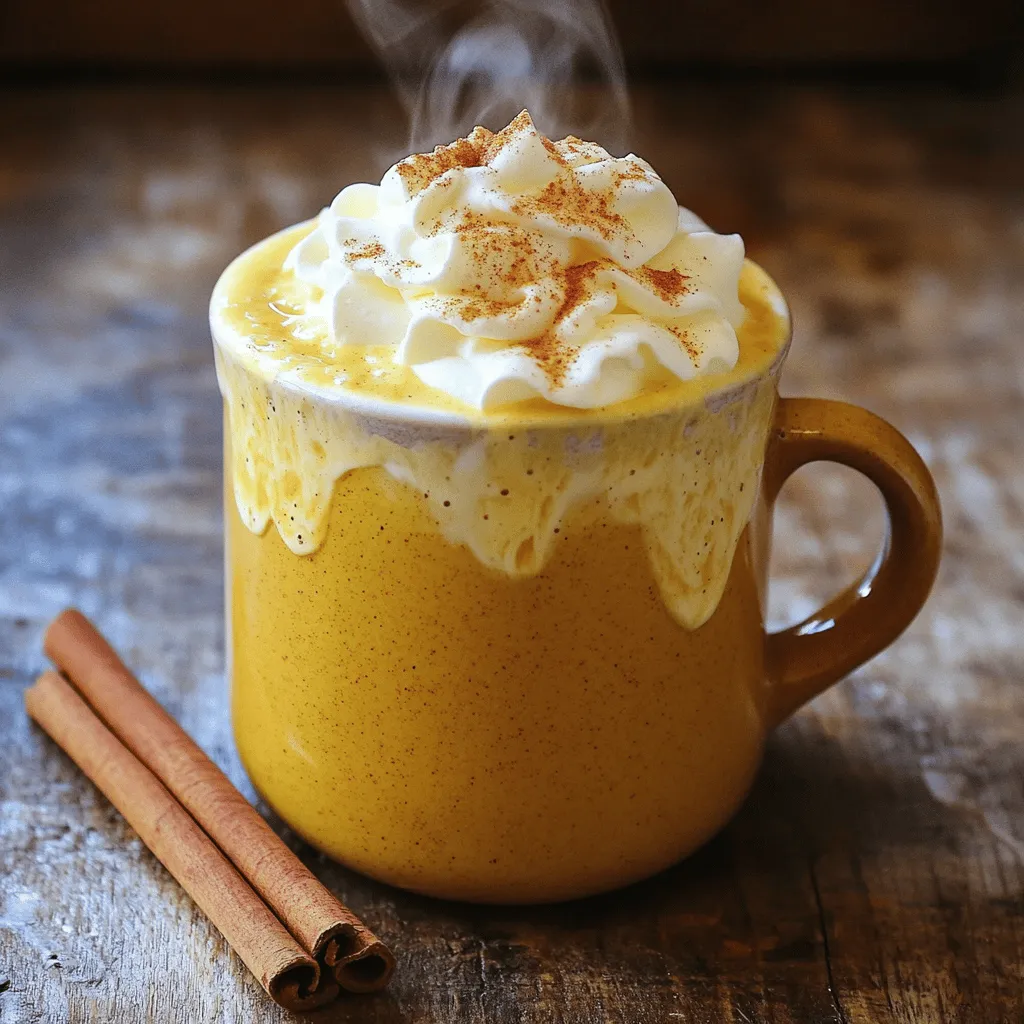 - 1 cup freshly brewed espresso or strong coffee - 1/2 cup milk (dairy or non-dairy) - 2 tablespoons pure pumpkin puree - 1 tablespoon maple syrup (or honey) - 1/2 teaspoon pumpkin pie spice (plus more for garnish) - 1/4 teaspoon vanilla extract - Whipped cream (optional) - Cinnamon stick or star anise (optional) Garnishes make your drink look and taste special. I love to add a dollop of whipped cream. It gives a creamy touch. A sprinkle of pumpkin pie spice on top adds warmth and extra flavor. For a fun twist, try a cinnamon stick or star anise. These add a lovely aroma and make your latte feel fancy. If you prefer non-dairy milk, many choices exist. Almond milk offers a nutty flavor. Oat milk is creamy and rich. Coconut milk brings a tropical twist. Soy milk is another great option. Each milk gives a unique taste to your latte. Choose what you enjoy most to make this drink your own! Start by pouring 1/2 cup of milk into a small saucepan. You can use dairy milk or any non-dairy option you like. Add 2 tablespoons of pure pumpkin puree. Heat it over medium heat. Use a whisk to stir it well. Keep mixing until the milk is hot but not boiling. You want it steaming and smooth. Next, stir in 1 tablespoon of maple syrup. If you want a different sweetness, you can use honey. Add 1/2 teaspoon of pumpkin pie spice and 1/4 teaspoon of vanilla extract. Keep whisking until everything blends into a creamy mixture. While the milk mixture heats, it’s time to make your coffee. Brew 1 cup of strong coffee or espresso. Use your favorite method. Make sure it is fresh and hot. This step is key for a great latte. Grab a large mug for this next part. Pour the hot espresso into the mug first. Then, gently pour the spiced pumpkin milk mixture over the coffee. This creates a lovely layered look. For a special touch, add whipped cream on top. Dust it with some reserved pumpkin pie spice for extra flavor. Lastly, place a cinnamon stick or star anise on the rim of your mug. This adds a cozy touch and makes it look great. Enjoy your warm and flavorful drink! To get that dreamy froth, use a whisk. Heat your milk and pumpkin puree gently. Keep whisking until it's hot but not boiling. This step is key for a smooth blend. You can also use a milk frother for a creamier result. Just pour the hot mixture into your frother and watch it work magic. You can change the sweetness level easily. Start with two tablespoons of maple syrup. Taste it before adding more. If you want a different flavor, use honey instead. Remember, sweetness depends on personal taste. So, adjust until it feels right for you. Spices can take your latte to the next level. Add a pinch of nutmeg or allspice for extra warmth. You can even try cardamom for a unique twist. Just keep the pumpkin pie spice as your base. A little goes a long way, so add slowly and taste as you go. {{image_4}} You can easily make a dairy-free pumpkin spice latte. Use almond milk, oat milk, or coconut milk instead of regular milk. These options give a nice creaminess. Choose your favorite non-dairy milk to match your taste. The flavor will still be rich and smooth. If you love cold drinks, try an iced pumpkin spice latte. Brew your espresso as usual and let it cool. In a glass, mix ice cubes with the cooled espresso. Add your pumpkin milk mixture, just as before. Stir well and top with whipped cream if you like. This drink is refreshing and perfect for warm days. You can change the sweetness of your latte too. Instead of maple syrup, try agave nectar or stevia. Both options can cut down on sugar. Each sweetener brings a unique flavor twist. Adjust the amount based on your taste. With these tweaks, you’ll create a drink just for you. If you have leftover pumpkin puree, store it in an airtight container. Keep it in the fridge for up to one week. If you use milk, check the date on the carton. Once opened, use it within a week. Do not let milk sit out. Always store it back in the fridge right away. To reheat your leftover latte, pour it in a small pot. Heat it on low. Stir gently to avoid burning. You can also microwave it. Use a microwave-safe mug and heat in short bursts. Stir in between to keep it smooth. Avoid boiling, as it can ruin the taste. You can freeze pumpkin puree for later. Use ice cube trays to freeze small portions. Once frozen, pop them into a freezer bag. Label the bag with the date. You can use frozen puree in your next latte or other recipes. Just thaw it in the fridge overnight before using. A Pumpkin Spice Latte has simple, tasty ingredients. You need: - 1 cup freshly brewed espresso or strong coffee - 1/2 cup milk (dairy or non-dairy) - 2 tablespoons pure pumpkin puree - 1 tablespoon maple syrup or honey - 1/2 teaspoon pumpkin pie spice - 1/4 teaspoon vanilla extract - Whipped cream (optional) - Cinnamon stick or star anise (optional) These ingredients come together to create a warm, cozy drink that tastes like fall. Yes, you can! You can use strong coffee instead of espresso. Brew it your favorite way. The key is to ensure it's hot and strong. This will give you the rich flavor you want. The other ingredients remain the same. Enjoy the same cozy experience without espresso. Making a vegan Pumpkin Spice Latte is easy. Just swap the milk for a non-dairy alternative. Almond, oat, or soy milk work great. Use maple syrup for sweetness, as it's already vegan. Follow the same steps as in the recipe. You will still enjoy a rich, warm drink that's dairy-free. This blog covered how to make a great Pumpkin Spice Latte. We explored the key ingredients and optional garnishes. You learned step-by-step how to brew and assemble this tasty drink. I shared tips for the perfect froth and adjustments for sweetness. We also discussed fun variations and how to store leftovers. Enjoy experimenting with your own twists on this classic fall favorite. With these easy steps, you can enjoy your Pumpkin Spice Latte at home anytime. Happy sipping!