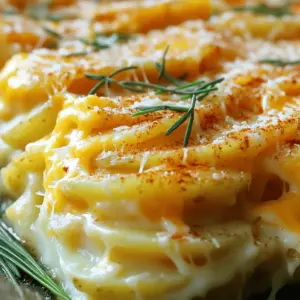 - 4 large russet potatoes, washed and peeled, then thinly sliced - 2 cups shredded sharp cheddar cheese - 1 cup heavy cream - 1 cup whole milk - 1 medium onion, finely chopped - 2 cloves garlic, minced - 1 teaspoon fresh thyme leaves - 1 teaspoon smoked paprika - Salt and freshly ground black pepper, to taste - 1 cup grated Parmesan cheese (for topping) - Fresh chives or parsley, finely chopped (for garnish, optional) For the best flavor, choose high-quality cheese. Fresh potatoes make a big difference too. Avoid any that have spots or soft areas. This ensures your dish stays creamy and luscious. You can add some extra flavor with these ingredients: - 1 cup cooked bacon, chopped - 1 cup diced bell peppers - 1 cup spinach, wilted If you have dietary needs, consider these swaps: - Use non-dairy cheese for a vegan option. - Substitute almond milk or oat milk for a lighter version. These additions and swaps can give your scalloped potatoes a unique twist. Feel free to get creative based on what you love! For the complete recipe, check out the Full Recipe. Start by washing the russet potatoes under cool water. Use a vegetable brush to scrub them well. Once clean, peel the potatoes with a vegetable peeler. To slice the potatoes, you can use a mandoline slicer or a sharp knife. Aim for thin, even slices about 1/8 inch thick. This helps them cook evenly. If you have trouble slicing, try chilling the potatoes first. Cold potatoes are firmer and easier to cut. In a mixing bowl, combine the heavy cream and whole milk. Add the minced garlic, fresh thyme, and smoked paprika. Season with salt and black pepper. Whisk until the mixture is smooth and creamy. Seasoning is key to adding depth. A good mix of salt and pepper enhances the flavors. You want each bite to taste rich and savory. Begin by layering half of the sliced potatoes in the bottom of your slow cooker. Spread them out evenly. Next, sprinkle half of the chopped onion over the potatoes. Follow this with half of the shredded cheddar cheese. Now, pour half of the cream mixture over these layers. Repeat the process with the remaining potatoes, onions, and cheese. Finish by drizzling the rest of the cream mixture on top. Even layers help the flavors mix better. Make sure every layer has some cream for a rich taste. Cover the slow cooker and set it on low heat. Cook for 6 to 8 hours. The potatoes should be fork-tender when done. Check for doneness by poking a potato slice with a fork. If it goes in easily, it’s ready. About 30 minutes before it’s done, sprinkle the grated Parmesan cheese on top. This creates a delicious, cheesy crust. Once cooked, turn off the slow cooker. Let the dish sit for 10 minutes before serving. This resting time helps the layers set. You can find the full recipe [here]. To make your scalloped potatoes shine, use fresh herbs. Fresh thyme adds a great taste. You can also try rosemary or parsley for more flavor. To prevent browning, soak potato slices in cold water. This keeps them crisp and fresh. Drain and dry them well before cooking. Watch for slices that are uneven. If they are too thick, some potatoes may not cook well. Use a mandoline or sharp knife for even slices. Avoid adding too much liquid; it can make the dish runny. If your slow cooker is too full, it may not cook evenly. Leave some space for the heat to circulate. Scalloped potatoes pair well with many dishes. Try serving them with grilled chicken or a fresh salad. They also work great alongside roasted veggies. For a nice touch, garnish with chopped chives or parsley. This adds color and flavor to your dish. Enjoy your meal with a glass of white wine for extra delight! {{image_4}} You can easily make this dish vegan or dairy-free. To do this, swap out dairy items. Use plant-based milk like almond or oat milk. For the cream, try coconut cream or cashew cream. Instead of cheese, use vegan cheese shreds or nutritional yeast for a cheesy flavor. If you need gluten-free options, make sure to check your cream and cheese labels. Most brands are gluten-free, but it’s best to confirm. Layer the potatoes with gluten-free sauces or broth to enhance the flavor. Get creative with the cheese types! You can use pepper jack for a spicy kick. Gouda also adds a rich, smoky flavor. Try mixing cheeses for a unique taste. Add spices like garlic powder or onion powder for depth. You can also mix in unique ingredients. Adding crispy bacon bits gives a savory crunch. Spinach adds color and nutrition. These variations keep the dish fun and exciting! Feel free to explore and make it your own. For the full recipe, check the details above. To store leftovers, let the scalloped potatoes cool to room temperature. Then, transfer them to an airtight container. This will keep them fresh. You can store them in the fridge for up to three days. Make sure to label the container with the date. This way, you know when to eat them. If you want to freeze portions, let the dish cool completely first. Then, cut it into servings. Wrap each portion tightly in plastic wrap. Place them in a freezer-safe bag or container. You can freeze them for up to three months. To reheat, thaw them in the fridge overnight. Bake them in the oven at 350°F until warmed through. This helps keep the texture and flavor intact. Enjoy your Slow Cooker Cheesy Scalloped Potatoes from the freezer! Slow cooker cheesy scalloped potatoes can last in the fridge for about 3 to 5 days. Store them in an airtight container. If you freeze them, they can last for up to 2 months. When you’re ready to eat, thaw them in the fridge overnight before reheating. Yes, you can prepare this dish in advance. Slice the potatoes and mix the cream mixture the night before. Layer the ingredients in the slow cooker and store it in the fridge overnight. Just set the slow cooker to cook in the morning. This saves time and makes meal prep easy. Cheesy scalloped potatoes pair well with many main dishes. Try serving them with roasted chicken, grilled steak, or baked ham. They also go great with a fresh salad for a balanced meal. The creamy potatoes complement meats nicely, adding rich flavor. If your scalloped potatoes are runny, there are easy fixes. First, you can mix a little cornstarch with water to thicken the sauce. Stir it into the dish and let it cook a bit longer. Alternatively, let the dish sit uncovered for a short time. This can help the sauce thicken. Absolutely! You can use many types of cheese in this recipe. Gouda gives a smoky flavor, while Monterey Jack adds creaminess. If you want something sharper, try using Gruyère or blue cheese. Each cheese brings its own unique taste to the dish, so feel free to experiment! This article covered all the important steps to make perfect slow cooker cheesy scalloped potatoes. You learned about the key ingredients, preparation, and cooking methods. I shared useful tips to enhance flavor and avoid mistakes. You also saw variations to fit different diets and ways to store leftovers safely. Now, you’re ready to create a dish that impresses everyone. Enjoy experimenting with flavors for your next meal!
