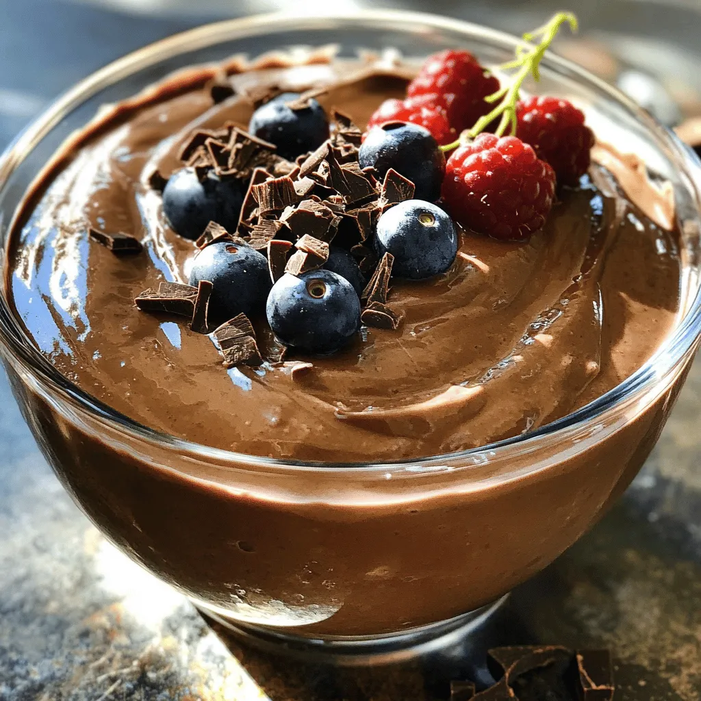 - 1 cup low-fat cottage cheese - 2 tablespoons unsweetened cocoa powder - 2 tablespoons chocolate protein powder - 2 tablespoons honey or maple syrup (to taste) - 1 teaspoon vanilla extract - A pinch of sea salt - 1 tablespoon almond milk (optional, for a thinner consistency) - Optional garnishes: chocolate shavings or fresh berries Cottage cheese is the star of this pudding. It provides protein and creaminess. The unsweetened cocoa powder gives a rich chocolate flavor. I love adding chocolate protein powder for an extra protein boost. Honey or maple syrup sweetens the pudding just right. A splash of vanilla extract adds warmth and depth. A tiny pinch of sea salt makes all the flavors pop. If you want a thinner texture, almond milk works great. You can also dress it up with chocolate shavings or berries for a pretty finish. This simple ingredient list makes the pudding quick to whip up. It’s healthy and delicious, perfect for any time of day. In a blender, add the main ingredients. Use 1 cup of low-fat cottage cheese, 2 tablespoons of unsweetened cocoa powder, and 2 tablespoons of chocolate protein powder. Then, pour in 2 tablespoons of honey or maple syrup, 1 teaspoon of vanilla extract, and a pinch of sea salt. Blend this mixture on high speed until it is smooth and creamy. Remember to stop the blender to scrape down the sides. This step helps mix all ingredients well. If you want a thinner pudding, add almond milk. Start with 1 tablespoon and blend. Check the texture. If it’s still thick, add more almond milk, one tablespoon at a time. Taste the pudding to see if you need more sweetness. If you do, add more honey or maple syrup to fit your taste. Once your pudding is smooth and the right thickness, transfer it into serving bowls. This makes for a nice presentation. Cover the bowls and put them in the fridge for at least 30 minutes. Chilling helps the flavors mix and makes the pudding thicker. Serve it cold. You can add chocolate shavings or fresh berries on top for a fun garnish. To get a smooth and creamy pudding, use a high-speed blender. Blend the cottage cheese, cocoa powder, and protein powder until you have no lumps. Stop to scrape the sides often. If you want a thinner texture, add almond milk one tablespoon at a time. Blend well after each addition. Sweeteners are key too! Use honey or maple syrup to suit your taste. You can try different sweeteners like agave or stevia for a twist. Make your pudding look pretty! Use clear glasses to show off the layers. You can layer the pudding with fresh berries for a pop of color. This not only looks nice but adds flavor too. Choose stylish dishes that match the occasion. A fancy bowl or a dessert cup can elevate your treat. Mix things up with different flavors! Try adding peanut butter for a rich twist. You can also use mint extract for a refreshing taste. Adding spices like cinnamon or nutmeg can give your pudding a warm kick. Vanilla extract adds a nice touch, too. Experiment to find your favorite flavor combo! {{image_4}} You can twist this recipe to fit your taste. Here are two fun ideas: - Peanut butter chocolate protein pudding: Add two tablespoons of smooth peanut butter. This gives a rich, nutty flavor. Blend it with the other ingredients for a tasty treat. - Mint chocolate protein pudding: Mix in a few drops of peppermint extract. This gives a fresh twist to the classic chocolate taste. You might have special diets. Here are some tips to help you enjoy this pudding: - Dairy-free alternative options: Use silken tofu instead of cottage cheese. It blends smoothly and offers a creamy texture. You can also use dairy-free yogurt. - Low-carb sweetener options: Try erythritol or stevia instead of honey or maple syrup. These keep the sweetness without adding carbs. Serving this pudding can be fun and creative: - Pairing with snacks or sides: Serve with fresh fruit like berries or banana slices. It adds color and flavor. You can also enjoy it with whole grain crackers. - Creative serving ideas for gatherings: Layer the pudding in clear cups with fruit and nuts. This looks pretty and tastes great. You can also serve it in a big bowl for everyone to share. To keep your cottage cheese chocolate protein pudding fresh, use airtight containers. Glass containers work best, as they do not absorb odors. Store your pudding in the fridge for up to five days. Make sure to seal the lid tightly to prevent drying out. You can freeze your pudding for later enjoyment. Pour it into freezer-safe containers, leaving some space at the top. This space allows the pudding to expand. To defrost, move it to the fridge for several hours. Avoid microwaving, as it can change the texture. Before serving, give the pudding a good stir. This helps restore its creamy texture. If it seems too thick, add a splash of almond milk and mix well. For garnishing, top with fresh berries or chocolate shavings just before serving. This adds a pop of color and flavor. Can I substitute cottage cheese with Greek yogurt? Yes, you can use Greek yogurt instead of cottage cheese. Greek yogurt gives the pudding a creamy texture. It also adds a tangy flavor that can enhance the chocolate taste. Just make sure to choose plain, unsweetened Greek yogurt for the best result. The protein content will be similar, keeping the pudding nutritious. How can I make this recipe vegan? To make this pudding vegan, swap cottage cheese for silken tofu. Tofu will blend well and provide a smooth texture. Use plant-based protein powder and maple syrup instead of honey. These simple swaps will keep the dessert creamy and delicious while staying true to a vegan diet. What are the health benefits of cottage cheese? Cottage cheese is rich in protein, which helps build and repair muscles. It also contains calcium, promoting strong bones and teeth. The low-fat content makes it a good choice for those watching their weight. Plus, it’s a great source of vitamins and minerals, keeping your body healthy. How does protein improve desserts? Protein adds nutrition to desserts, making them more filling. It helps balance blood sugar levels, preventing energy crashes. When you include protein in sweets, you can feel satisfied with less. This pudding offers a fun way to enjoy dessert while still getting the benefits of protein. What to do if the pudding is too thick? If your pudding is too thick, simply add a splash of almond milk. Blend it in until you reach the desired consistency. Start with a tablespoon, then add more if needed. This keeps it creamy without losing flavor. How to adjust sweetness if too bland? If your pudding tastes bland, add more honey or maple syrup. Start with a small amount and blend. Taste the pudding after each addition. This way, you can find the perfect level of sweetness for your liking. This blog post detailed how to make a delicious cottage cheese chocolate protein pudding. We covered the key ingredients, like low-fat cottage cheese and cocoa powder. I shared step-by-step instructions for blending and chilling the pudding. Plus, I offered tips for texture, presentation, and variations to switch up flavors. In conclusion, you can enjoy a tasty treat that's healthy and easy to make. Whether you stick to the basics or explore variations, this pudding can fit your needs and taste. Enjoy your creamy creation!