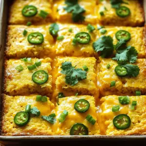 To make Cheesy Jalapeño Cornbread Casserole, you need a few key ingredients. Each one brings flavor and texture to the dish. Here’s what you will need: - 1 cup cornmeal - 1 cup milk - 1/2 cup sour cream - 2 large eggs - 1 tablespoon baking powder - 1 teaspoon salt - 1 cup shredded sharp cheddar cheese - 1 cup canned corn, drained - 1-2 fresh jalapeños, diced (seeds removed for less heat) - 1/2 cup green onions, chopped - 1/2 teaspoon black pepper - 1/2 teaspoon garlic powder - 1/2 cup chopped fresh cilantro (optional for garnish) Each ingredient plays a role. Cornmeal gives a nice base. Milk and sour cream add moisture and richness. Eggs help bind everything. Baking powder makes it rise. Salt, black pepper, and garlic powder bring flavor. Cheddar cheese adds that cheesy goodness we love. Canned corn gives sweetness. Jalapeños add a spicy kick. Green onions add freshness, and cilantro is a nice touch if you like it. Gather these items, and you are ready to create something delicious! First, set your oven to 375°F (190°C). This is the perfect temperature for baking. Next, grab a 9x9 inch baking dish. Coat it well with oil or butter. This helps prevent sticking. In a large bowl, take 1 cup of cornmeal, 1 tablespoon of baking powder, and 1 teaspoon of salt. Add 1/2 teaspoon of black pepper and 1/2 teaspoon of garlic powder. Whisk them together well. Mixing the dry ingredients thoroughly ensures even flavor. In another bowl, whisk together 1 cup of milk, 1/2 cup of sour cream, and 2 large eggs. Pour this wet mixture into the dry ingredients. Stir gently until just combined. Be careful not to overmix, or your cornbread may turn out tough. Now, add 1 cup of shredded sharp cheddar cheese, 1 cup of canned corn (drained), 1-2 diced jalapeños, and 1/2 cup of chopped green onions. Mix everything together gently. Ensuring even distribution of these ingredients gives every bite great flavor. Pour the mixture into the prepared baking dish. Smooth the top with a spatula. Bake in the preheated oven for 25-30 minutes. Look for a golden-brown top. A toothpick inserted in the center should come out clean to show it’s done. Let the casserole cool for about 5 minutes. This makes it easier to cut. Slice into squares and serve warm. If you like, top each piece with fresh cilantro for a pop of color and flavor. Enjoy your tasty Cheesy Jalapeño Cornbread Casserole! You can easily adjust the spice level of your casserole. If you prefer less heat, remove the seeds from the jalapeños. For more spice, add extra jalapeños or even a pinch of cayenne pepper. You can also swap in other peppers like poblano or serrano for a different flavor. When it comes to cheese, sharp cheddar is always a hit, but you can get creative. Try mixing in Monterey Jack for a milder taste. You could also use pepper jack for more spice. Feel free to blend different cheese types for a unique flavor profile. To achieve the best texture, avoid overmixing your batter. Stir just until combined. This helps keep your casserole light and fluffy. Using fresh ingredients, like fresh corn and jalapeños, can enhance the flavor. However, canned corn works well too. Just remember to drain it so your casserole isn’t too watery. This casserole pairs well with various side dishes. A fresh green salad can balance its richness. You might also serve it with a side of grilled vegetables for a colorful plate. For drinks, I recommend a light beer or a crisp white wine. Both options complement the flavors nicely. If you want a non-alcoholic choice, try a limeade. Its citrus notes contrast well with the cheesy goodness. {{image_4}} You can easily make this casserole vegetarian. Swap out the eggs for a flaxseed mix. Use one tablespoon of ground flaxseed and three tablespoons of water for each egg. Add seasonal veggies for more flavor. Bell peppers, zucchini, or spinach work well. They add color and nutrients. To make this dish gluten-free, use gluten-free cornmeal. Look for brands that do not mix in other grains. You can also try almond flour or coconut flour. These give a nice texture and flavor. Just remember to adjust the liquid in the recipe, as these flours absorb more moisture. If you want more heat, try other chili types. Serrano or habanero peppers can give a strong kick. You can also add a sprinkle of cayenne pepper. Adjust the amount to match your taste. Want it mild? Just use fewer jalapeños or remove the seeds. To keep your Cheesy Jalapeño Cornbread Casserole fresh, let it cool first. This prevents moisture build-up. Use an airtight container for storage. Glass or plastic containers work best. Make sure to seal them tightly. Store in the fridge for up to three days. Reheat in the oven for best results. Set your oven to 350°F (175°C). Place the casserole in a baking dish. Cover it with foil to keep it moist. Heat for about 15-20 minutes or until warmed through. You can also use a microwave. Just heat in short bursts to avoid drying it out. To freeze, first cool the casserole completely. Cut it into portions for easier thawing. Wrap each piece tightly in plastic wrap. Then, place them in a freezer-safe bag. Label the bag with the date. The casserole can stay frozen for up to three months. When ready to eat, thaw it in the fridge overnight. Reheat it in the oven or microwave as mentioned above. Enjoy your delicious dish even after freezing! Cheesy Jalapeño Cornbread Casserole lasts about 3 to 5 days in the fridge. Store it in an airtight container. This keeps it fresh and safe to eat. If it's in a covered dish, it may last up to a week. However, for the best taste, enjoy it sooner. Yes, you can make this dish ahead of time! Prepare it, then cover it well. Store it in the fridge for up to 24 hours before baking. This way, you can save time on busy days. Just remember to bake it just before serving! You can serve many things with this casserole. It pairs well with chili, barbecued meats, or even a fresh salad. I love adding a dollop of sour cream or some salsa on the side. These add extra flavor and creaminess. Absolutely! This recipe is great for meal prep. You can portion it out into containers. It reheats well and tastes just as good the next day. It makes for a quick lunch or dinner option during the week. Yes, you can use other types of cheese. Monterey Jack, pepper jack, or even mozzarella work well. Each cheese brings a different flavor. Feel free to mix them for a unique twist on this tasty dish. To make it spicier, add more jalapeños! You can also leave in the seeds for extra heat. Another option is to add chopped serrano peppers or a dash of hot sauce. Adjust it to your taste for the perfect kick! This blog post shared a tasty Cheesy Jalapeño Cornbread Casserole recipe. We covered the ingredients, step-by-step instructions, and clever tips. You learned about customizing your dish and making it gluten-free or vegetarian. Don’t forget how to store and reheat leftovers effectively. This dish is easy to prepare and perfect for meals with family or friends. Enjoy exploring your options and making it your own. Your kitchen will be more fun, and every meal will be better. Happy cooking!