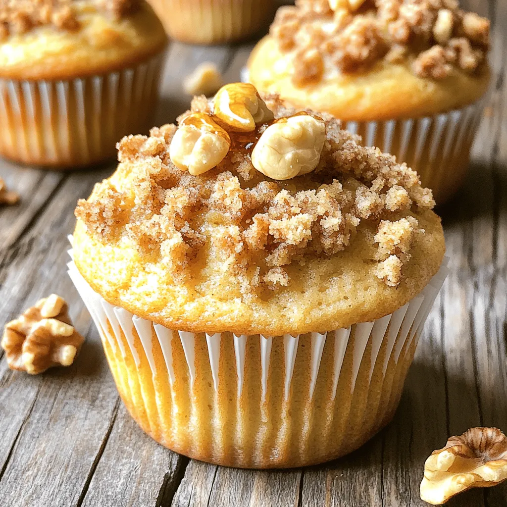 - 1 ½ cups all-purpose flour - ½ cup whole wheat flour - 1 cup brown sugar, packed - 1 tablespoon baking powder - ½ teaspoon baking soda - ½ teaspoon salt - 1 teaspoon ground cinnamon - 2 large eggs - ¾ cup pure maple syrup - ½ cup buttermilk (or milk) - ⅓ cup unsalted butter, melted - 1 teaspoon vanilla extract - ½ cup all-purpose flour - ½ cup brown sugar, packed - ¼ teaspoon ground cinnamon - ¼ cup unsalted butter, cold and cubed - ½ cup walnuts, chopped (optional) These ingredients create a rich, sweet, and nutty flavor profile. The all-purpose flour gives structure, while whole wheat flour adds depth. Brown sugar provides moisture and a caramel-like taste. Baking powder and baking soda help the muffins rise. Salt balances sweetness, and cinnamon adds warmth. For the wet mix, eggs bind everything together. Maple syrup brings a natural sweetness. Buttermilk keeps the muffins tender and moist. Melted butter enriches the batter, and vanilla extract enhances the flavor. The streusel topping adds a crunchy texture. Mixing cold butter with flour and sugar forms crumbly bits that bake to perfection. Walnuts can add a lovely crunch, but you can skip them if you prefer a smoother muffin. - Set temperature to 350°F (175°C). - Prepare muffin tin with paper liners or grease. First, you need to preheat your oven. This step ensures even baking. Set it to 350°F (175°C). While the oven heats, prepare your muffin tin. You can use paper liners for easy cleanup or grease the tin lightly with butter or cooking spray. - Combine different flour types, sugar, baking powder, etc. - Whisk until no lumps remain. In a large mixing bowl, combine all-purpose flour, whole wheat flour, brown sugar, baking powder, baking soda, salt, and ground cinnamon. Use a whisk to blend these dry ingredients well. It is important to whisk until no lumps remain. This step helps your muffins rise evenly. - Beat eggs and add remaining wet components. - Whisk to create a uniform mixture. In a separate bowl, beat two large eggs. Then, add in pure maple syrup, buttermilk, melted butter, and vanilla extract. Whisk all these wet ingredients together until they form a smooth mixture. A uniform mix helps blend flavors well in your muffins. - Gradually mix wet into dry. - Fold in walnuts carefully. Next, slowly pour the wet mixture into the bowl with the dry ingredients. Use a spatula or wooden spoon to mix gently. It’s okay if the batter remains slightly lumpy. Overmixing can make your muffins tough. Now, carefully fold in the chopped walnuts. This adds a great crunch. - Combine topping ingredients. - Form crumb-like consistency with cold butter. In a small bowl, mix the flour, brown sugar, and ground cinnamon for the streusel. Add cold, cubed butter to this mixture. Use your fingertips or a pastry cutter to mix until it looks like coarse crumbs. If you want, stir in some chopped walnuts for extra flavor. - Fill muffin cups and top with streusel. - Bake for 18-20 minutes. Spoon your muffin batter into each prepared muffin cup, filling them about three-quarters full. Generously sprinkle the streusel topping over each muffin. Then, place the muffin tin in the preheated oven. Bake for 18-20 minutes. They are done when a toothpick inserted in the center comes out clean. - Let muffins cool briefly in tin. - Transfer to wire rack to cool completely. After baking, let the muffins cool in the tin for about 5 minutes. This helps them set. Carefully remove them from the tin and place them on a wire rack to cool completely. Enjoy the delightful smell while they cool! To make muffins like a pro, avoid overmixing the batter. Mix until just combined. A few lumps are okay. Overmixing leads to tough muffins. For best results, ensure your oven is at the right temperature. Preheat to 350°F (175°C) before baking. This helps the muffins rise evenly and get that perfect golden top. For a tasty finish, drizzle your muffins with pure maple syrup. This adds a sweet touch that pairs well with the walnuts. Garnish with whole walnuts for a nice crunch and a beautiful look. This small step makes a big difference in presentation. Using the right tools can make baking easier. I recommend using a good muffin tin. Look for one that conducts heat well. A muffin scoop helps you fill each cup evenly. This ensures all muffins bake at the same time. Enjoy your baking! {{image_4}} You can make these muffins even more fun. Try adding chocolate chips to the batter. The sweet chocolate pairs well with maple. If you want a nutty twist, swap walnuts for pecans. Pecans add a rich flavor and crunch. For a healthier option, use whole wheat flour instead of all-purpose flour. This change boosts fiber and nutrients. You can also reduce the sugar. Try cutting the brown sugar by half. The muffins will still taste great and be less sweet. Get creative with seasonal ingredients. In fall, add cranberries or diced apples for a fresh taste. For the holidays, think about adding pumpkin spice. This twist brings warm flavors that make your muffins special for any season. Store your muffins at room temperature. Keep them in an airtight container. This helps keep them soft and fresh. A plastic container works well. You can also use a zip-top bag. Just make sure to squeeze out as much air as possible. Enjoy your treats within three days for the best taste. You can freeze muffins for later. Wrap each muffin in plastic wrap. Then, place them in a freezer-safe bag. This keeps the muffins fresh for up to three months. When you want to enjoy one, take it out and let it thaw. For a warm muffin, reheat it in the oven at 350°F (175°C) for about 10 minutes. This makes them taste like they are just baked. Muffins last about three days at room temperature. If you store them in the fridge, they may last up to a week, but they can dry out. Freezing is best for long storage. Always check for mold or unusual smells before eating. Enjoy your Maple Walnut Streusel Muffins fresh for the best flavor! Yes, you can! Use gluten-free flour blends, which replace regular flour. Look for blends that contain xanthan gum. This helps mimic the texture of wheat flour. You can also try almond flour or coconut flour. Just remember to adjust the liquid since these flours absorb more moisture. To keep your muffins moist, do not overmix the batter. Mix just until combined. Adding buttermilk or yogurt also helps. Another tip is to bake them until just done. Overbaking dries them out. Keeping muffins covered helps retain their moisture after baking. If you don't have buttermilk, use regular milk mixed with lemon juice or vinegar. Just add one tablespoon of acid to a cup of milk. Let it sit for five minutes, and it will thicken. You can also use plain yogurt or sour cream, diluted with a bit of water. Yes, you can use maple extract. However, the flavor will change. Maple syrup gives a richer taste. Use about one teaspoon of extract for each tablespoon of syrup. You may want to add a bit of extra sugar to balance the flavor since syrup is sweet. To check if your muffins are done, use the toothpick test. Insert a toothpick into the center of a muffin. If it comes out clean or with a few crumbs, they are ready. If it has wet batter, bake for a few more minutes. Start checking around 18 minutes. Making these muffins is easy and fun. We covered all the ingredients, from flours to toppings. You learned how to mix, bake, and cool the muffins. We shared tips to make them perfect every time. You can also try different flavors or store them for later. Remember, a few simple steps lead to great results. Enjoy your fresh muffins and impress your family and friends!