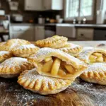 To make the perfect mini apple hand pies, you need a few key items. Here’s your list: - 2 cups all-purpose flour - 1/2 teaspoon salt - 1 tablespoon granulated sugar - 1/2 cup unsalted butter, cold and cut into small cubes - 6-8 tablespoons ice-cold water - 3 medium apples (like Granny Smith or Honeycrisp), peeled, cored, and diced - 1/4 cup packed brown sugar - 1 teaspoon ground cinnamon - 1/4 teaspoon ground nutmeg - 1 tablespoon freshly squeezed lemon juice - 1 egg, beaten (for egg wash) These ingredients combine to create a sweet, flaky treat that everyone will love. You can add a few optional items to enhance your hand pies: - Powdered sugar for a light dusting - A pinch of salt in the filling for extra flavor These choices allow you to make the treat your own. If you need to swap some ingredients, here are some good options: - Use whole wheat flour instead of all-purpose flour for a healthier dough. - Replace unsalted butter with coconut oil for a dairy-free option. - For the apples, any sweet variety works well; try Fuji or Gala. These substitutions keep the recipe flexible and fun. To start, gather your ingredients. You need flour, salt, sugar, butter, and cold water. In a large bowl, mix the flour, salt, and sugar. Stir well to blend them evenly. Next, add the cold butter. Use your fingers or a pastry cutter to mix until it looks like crumbs. Some pieces should be the size of peas for a flaky texture. Now, slowly add ice-cold water, one tablespoon at a time. Mix just until the dough forms. Avoid overworking it. Divide the dough into two discs, wrap them, and chill in the fridge for at least 30 minutes. While the dough chills, you can make the filling. For this, peel, core, and dice your apples. I like using Granny Smith or Honeycrisp for their perfect balance of sweet and tart. In a medium bowl, combine the diced apples with brown sugar, cinnamon, nutmeg, and lemon juice. Mix until all the apples are coated well. This mixture will give your hand pies a warm, spiced flavor. Preheat your oven to 400°F (200°C). Prepare a baking sheet by lining it with parchment paper. Roll out one chilled dough disc on a floured surface to about 1/8 inch thick. Use a round cutter to cut out 4-inch circles. Place about one tablespoon of apple filling in the center of each circle. Be careful not to overfill. Brush the edges with the beaten egg for a good seal. Fold the circle over the filling, press the edges, and crimp them with a fork. Repeat with the second disc. Arrange the pies on the baking sheet. Brush the tops with egg wash and make small slits for steam. Bake for 20-25 minutes. They should be golden brown and crispy when done. Let them cool on a wire rack, and enjoy! To make a flaky crust, keep your butter cold. This helps create layers. Cut the butter into small cubes and mix it with the flour quickly. Use your fingers or a pastry cutter. Aim for pea-sized pieces in the mixture. This gives your crust that perfect, flaky texture. Remember to chill your dough after mixing. This relaxes the gluten and helps the crust stay tender. Preheat your oven to 400°F (200°C) before baking. This helps your pies cook evenly. Line your baking sheet with parchment paper. This prevents sticking and makes for easy cleanup. Brush the tops of your hand pies with egg wash. This gives them a nice golden color. Make small slits in the tops for steam to escape. This keeps the pies from bursting open while baking. Bake for 20-25 minutes until golden brown. Serve your mini apple hand pies warm for the best taste. Arrange them on a rustic platter for a lovely display. Add a small bowl of caramel sauce or whipped cream for dipping. This adds fun and flavor. Dust with powdered sugar for a sweet touch right before serving. Enjoy these delightful treats with friends or family for a cozy gathering. {{image_4}} You can change the filling of mini apple hand pies to fit your taste. For a berry twist, use blueberries or raspberries. They add a nice tart flavor. If you prefer something sweeter, try a mix of strawberries and peaches. This blend brings bright colors and delicious tastes. You could even try a savory filling with cream cheese and spinach. The options are endless and fun! If you need gluten-free options, use almond flour or a gluten-free blend. Mix it with a little xanthan gum for the best results. This will help the dough stay together. You may also need to adjust the liquid amount in your dough. Just remember to keep the cold butter and ice water to ensure flakiness. These gluten-free pies will still taste great! Don't limit yourself to apples! You can use any fruit for these hand pies. Cherries and apricots work well. Just make sure to adjust the sugar based on the fruit's sweetness. Peaches and pears also make for juicy fillings. Each fruit gives a unique flavor and texture. So feel free to experiment and have fun with your fillings! To keep your mini apple hand pies fresh, place them in an airtight container. Line the container with paper towels to absorb moisture. This method helps maintain their crispness. Store them at room temperature for up to two days. If you want to keep them longer, refrigeration is an option. Just know that the crust may lose some flakiness. When you're ready to enjoy your hand pies again, preheat your oven to 350°F (175°C). Place the pies on a baking sheet lined with parchment paper. Heat them in the oven for about 10-15 minutes. This will restore their crispness and warmth. Avoid using the microwave, as it can make the crust soggy. Freezing mini apple hand pies is a great way to save some for later. First, let the baked hand pies cool completely. Then, wrap each pie in plastic wrap. Place them in a freezer-safe bag or container. You can freeze them for up to three months. To reheat, bake from frozen at 350°F (175°C) for about 20-25 minutes. Enjoy your tasty treat anytime! Yes, you can use store-bought pie crust. It saves time and effort. Just roll it out and cut it into circles. Then, fill and seal as you would with homemade dough. It’s a great shortcut for busy cooks. To make the filling less sweet, reduce the brown sugar. You can also use tart apples, like Granny Smith. Adding more lemon juice can balance sweetness, too. Taste the filling before sealing the pies. Adjust as needed. Mini apple hand pies last about 2 to 3 days at room temperature. Store them in an airtight container. If you want them to last longer, refrigerate them. They can stay good for up to a week when chilled. Yes, you can make these hand pies ahead of time. Prepare the dough and filling a day early. Keep the dough in the fridge and the filling in a separate container. You can assemble and bake them when ready to enjoy. In this article, we explored how to make mini apple hand pies. We covered the key ingredients and substitutions, and I walked you through step-by-step instructions for the dough and filling. You learned tips for a flaky crust, perfect baking, and serving ideas. We also discussed variations for different fruits and gluten-free options. Lastly, I shared storage and reheating tips. Now, you’re ready to impress with your own tasty treats! Enjoy baking these mini pies and get creative with fillings.