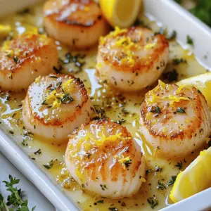 To make zesty lemon garlic butter scallops, you need these key ingredients: - 1 pound fresh sea scallops, thoroughly patted dry with paper towels - 4 tablespoons unsalted butter - 3 tablespoons extra virgin olive oil - 4 cloves garlic, finely minced - Zest and juice of 1 large lemon - 1 teaspoon fresh thyme leaves (or ½ teaspoon dried thyme) - Sea salt and freshly cracked black pepper to taste - Fresh parsley, finely chopped, for garnish You can tweak this recipe to suit your taste: - Red pepper flakes for heat - A splash of white wine for depth - Capers for a salty kick - Lemon balm or dill instead of thyme If you lack some ingredients, here are some swaps: - Use ghee instead of butter for a dairy-free option. - Replace scallops with shrimp or fish for a different taste. - Use lime juice and zest if you want a twist on the lemon flavor. - Swap fresh thyme with oregano or basil for a unique twist. These options keep the dish fresh and fun, letting you enjoy it your way! Start with fresh sea scallops. They need to be dry for the best sear. Pat them with paper towels until no moisture remains. This keeps them from steaming when cooked. Next, gather your ingredients. You will need: - 1 pound fresh sea scallops - 4 tablespoons unsalted butter - 3 tablespoons extra virgin olive oil - 4 cloves garlic, finely minced - Zest and juice of 1 large lemon - 1 teaspoon fresh thyme leaves (or ½ teaspoon dried thyme) - Sea salt and freshly cracked black pepper to taste - Fresh parsley, finely chopped, for garnish Heat a large skillet on medium-high heat. Add 2 tablespoons of olive oil and 2 tablespoons of butter. Let them melt together until hot and shimmering. This step is key for a good sear. Next, arrange the scallops in a single layer. Make sure they have space around them. This helps each scallop cook evenly. Sear the scallops for 2-3 minutes. Do not move them during this time. You want a golden crust to form. If your skillet is full, sear them in batches. Once golden, flip the scallops gently with tongs. Cook for another 2 minutes until opaque. Remove them from the skillet and set aside on a plate. In the same skillet, reduce the heat to medium. Add the remaining 2 tablespoons of butter. Then, add the minced garlic and thyme. Sauté for about 1 minute. You want the garlic to be fragrant but not burnt. Next, stir in the lemon zest and juice. Use a wooden spoon to scrape up the brown bits from the pan. This adds flavor. Let the sauce simmer for 1-2 minutes until it thickens slightly. Season it with sea salt and black pepper. Return the scallops to the skillet. Gently toss them in the sauce to coat. Finally, remove from heat and serve. Garnish with chopped parsley for color. Enjoy your dish! To get the best sear on your scallops, follow these steps: - Pat dry: Before cooking, dry the scallops with paper towels. Moisture can prevent a good crust. - Hot skillet: Use a skillet that is preheated over medium-high heat. This ensures quick browning. - Single layer: Place the scallops in a single layer. Give them enough space for even cooking. - Do not move: Let scallops cook without moving them for 2-3 minutes. This helps form a nice crust. - Flip gently: When ready, flip them with tongs. Cook for another 2 minutes until opaque. To create that bright lemon garlic flavor: - Use fresh ingredients: Fresh lemons and garlic make a big difference in taste. - Zest and juice: Add both lemon zest and juice for a full flavor. Zest adds aroma, and juice adds acidity. - Sauté garlic: Cook garlic in butter until fragrant. This step unlocks its rich flavor. - Add herbs: Fresh thyme enhances the dish. Use dry thyme if fresh is not available. How you present your dish can make it even better. Here are some ideas: - Choose the right plate: Use a white plate to showcase the golden scallops. - Drizzle sauce: Pour extra lemon garlic butter over the scallops for added flavor. - Garnish: Top with chopped parsley for color. Add lemon wedges for a fresh touch. - Add thyme: Place sprigs of fresh thyme on the plate for elegance. These tips will help you create a beautiful and tasty dish. Enjoy cooking! {{image_4}} You can easily add more flavor to your Lemon Garlic Butter Scallops. Here are some great ideas: - Chili Flakes: Add a pinch for some heat. - White Wine: Splash some in with the garlic for depth. - Capers: Toss in a few for a salty punch. - Sun-Dried Tomatoes: Chop them up and mix them in for a sweet touch. - Lemon Thyme: Use this herb for a stronger lemon flavor. Feel free to mix and match these add-ins based on your taste! If you have dietary needs, don't worry. Here are some swaps you can make: - Butter: Use vegan butter if you are lactose intolerant. - Olive Oil: Substitute with avocado oil for a different flavor. - Sea Scallops: Try shrimp or firm tofu for a different protein. - Thyme: If you dislike thyme, use fresh basil or oregano. These options let everyone enjoy this dish without worry! Pairing makes meals more enjoyable. Here are some ideas for sides and drinks: - Sides: Serve with garlic bread or a fresh green salad. - Veggies: Try steamed asparagus or sautéed spinach. - Beverages: A crisp white wine like Sauvignon Blanc works well. - Non-Alcoholic: Sparkling water with lemon is refreshing. These pairings enhance the scallops and make your meal shine! To store leftover scallops, first, let them cool down. Place them in an airtight container. Make sure to cover them tightly. This keeps moisture out and helps preserve flavor. Store the container in the fridge. Scallops stored this way will stay fresh for up to two days. When you are ready to reheat the scallops, do it slowly. You can use a skillet on low heat. Add a little butter or oil to keep them moist. Heat them for about three to five minutes, flipping gently. This way, they won’t become rubbery. You can also use the microwave, but be careful. Heat for short bursts, checking often. Fresh scallops can last in the fridge for one to two days. If you want to keep them longer, freeze them. Wrap scallops tightly in plastic wrap. Then, place them in a freezer bag. They can last up to three months in the freezer. When ready to use, thaw them in the fridge overnight before cooking. You can tell scallops are done when they turn opaque. They should be a nice, white color. Press them gently with a fork. They should feel firm but still tender. If they feel too soft, they need more time. Cooking them for about 2-3 minutes on each side usually works well. Yes, you can use frozen scallops. Just make sure to thaw them first. Place the scallops in the fridge overnight or run them under cold water. Pat them dry well before cooking. This helps them sear better and taste great. Lemon Garlic Butter Scallops go well with many sides. Try serving them with: - Fresh green salad - Garlic bread - Steamed vegetables - Creamy risotto - Pasta with lemon sauce These sides will complement the scallops and make a delicious meal. This blog post covered how to prepare and cook scallops. We discussed the right ingredients and how to customize flavors. You learned to cook scallops perfectly and make a tasty sauce. I shared tips for searing and ways to serve your dish well. Remember to store any leftovers properly, and explore variations to suit your taste. Enjoy these delightful scallops at your next meal, and impress those around you. Cook with confidence and savor each bite!