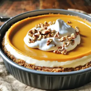 To make this no-bake pumpkin cheesecake, you will need: - 1 ½ cups graham cracker crumbs - ½ cup unsalted butter, melted - 1 cup cream cheese, softened to room temperature - 1 cup canned pumpkin puree - ¾ cup powdered sugar - 1 teaspoon pure vanilla extract - 1 teaspoon pumpkin pie spice - 1 cup heavy whipping cream - ½ cup chopped pecans (optional, for garnish) - Whipped cream (optional, for serving) You can easily swap ingredients to suit your taste. - For the crust, use crushed cookies like Oreos for a twist. - If you want a lighter filling, use low-fat cream cheese. - You can replace pumpkin puree with sweet potato puree for a different flavor. - Maple syrup can replace powdered sugar for a more natural sweetness. - If you do not have heavy cream, try using coconut cream for a dairy-free option. Choosing the right brands can make a big difference. - For cream cheese, I like Philadelphia. It gives a smooth texture. - Libby’s is my go-to for canned pumpkin puree. It has rich flavor. - Use Land O’Lakes unsalted butter for the best taste in the crust. - For heavy cream, I recommend Horizon Organic for a creamy filling. - If you choose pecans, look for Fisher or Diamond, as they are fresh and delicious. 1. In a medium bowl, combine 1 ½ cups of graham cracker crumbs and ½ cup of melted unsalted butter. Mix until it looks like wet sand. 2. Press this mixture firmly into the bottom of a 9-inch springform pan. Make sure it’s even. 3. Place the pan in the refrigerator while you make the filling. This helps the crust set well. 1. In a large mixing bowl, beat 1 cup of softened cream cheese with an electric mixer. Mix for about 2-3 minutes until it's smooth. 2. Add in 1 cup of canned pumpkin puree, ¾ cup of powdered sugar, 1 teaspoon of pure vanilla extract, and 1 teaspoon of pumpkin pie spice. Mix on low speed until silky smooth. 3. In a separate bowl, whip 1 cup of heavy cream. Use an electric mixer until soft peaks form, which takes about 3-4 minutes. 4. Carefully fold the whipped cream into the pumpkin mixture with a spatula. Mix until it is light and airy. 1. Pour the pumpkin cheesecake filling over the chilled crust in the springform pan. Smooth the top with a spatula. 2. Cover the pan with plastic wrap and refrigerate for at least 4 hours, or overnight if you can wait. This allows the cheesecake to set properly. 3. Once set, gently remove the outer walls of the springform pan. 4. For a nice touch, sprinkle the top with ½ cup of chopped pecans and serve with whipped cream if you like. To get the best texture, mix the cream cheese well. Beat it until it is smooth. This takes about 2-3 minutes. Add the pumpkin puree slowly. Mix on low speed to keep it creamy. Folding in the whipped cream is key. Do this gently to keep air in the mix. Serve your cheesecake chilled for the best taste. Use a sharp knife to cut clean slices. Top each slice with whipped cream for a fun touch. Chopped pecans add crunch and flavor. For extra flair, sprinkle pumpkin pie spice or drizzle caramel sauce on top. Do not skip chilling the cheesecake. It needs at least 4 hours to set. Overmixing the whipped cream will make it grainy. Avoid using warm cream cheese; it should be at room temperature. Lastly, be careful when pressing the crust; it must be firm but not too thick. {{image_4}} You can make a gluten-free crust. Use gluten-free graham crackers instead of regular ones. Crush them the same way. Mix with melted butter, and press it into the pan. Your cheesecake will still taste great! Spice it up! You can add more flavors. Try adding cinnamon or nutmeg to the filling. You can also use maple syrup for a sweeter taste. For toppings, consider chocolate shavings or caramel drizzle. Chopped nuts like pecans or walnuts also add texture and flavor. Make mini cheesecakes for a fun twist! Use small cups or muffin tins. Just adjust the crust and filling amounts. Each mini cheesecake will be a perfect single serving. They are great for parties or gatherings. Plus, they look cute on any dessert table! To keep your no-bake pumpkin cheesecake fresh, store it in the fridge. Place it in an airtight container or cover it tightly with plastic wrap. This helps prevent it from absorbing any strong fridge odors. Always check for any signs of spoilage before serving. You can freeze this cheesecake for later enjoyment. First, let it chill completely in the fridge. Then, wrap the cheesecake tightly in plastic wrap. After that, wrap it again in aluminum foil to protect it from freezer burn. For best taste, eat it within three months of freezing. In the fridge, your cheesecake will stay good for about 3 to 5 days. If you freeze it, let it thaw overnight in the fridge before serving. This helps the texture stay nice and creamy. Always serve it cold for the best flavor. No-bake pumpkin cheesecake lasts about 3 to 5 days in the fridge. Store it in an airtight container to keep it fresh. If you want to enjoy it longer, consider freezing it. You can use fresh pumpkin! Just cook and puree it first. Make sure it is smooth and not too watery. Canned pumpkin is often more convenient, but fresh gives a nice flavor. If you need a substitute for heavy cream, try coconut cream or whipped topping. For a lighter option, use half-and-half. Each will change the texture and taste slightly, so choose based on your needs. - Can I make this cheesecake dairy-free? Yes, use dairy-free cream cheese and coconut cream for the filling. - Is it safe to leave it out overnight? No, it's best to keep it refrigerated. - Can I add chocolate to the recipe? Yes, adding chocolate chips can enhance the flavor! This article covered how to make no-bake pumpkin cheesecake. We explored key ingredients, step-by-step instructions, and helpful tips. You learned about ingredient swaps and brands that work well. With storage info, you can keep your cheesecake fresh and tasty. In the end, making this dessert is fun and easy. Just follow the steps and suggestions. Enjoy your cheesecake creation and share it with others!