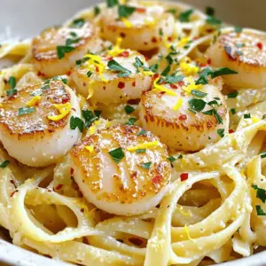- 8 oz linguine or spaghetti - 12 large sea scallops - 4 tablespoons unsalted butter - 4 cloves garlic - 1 teaspoon red pepper flakes - Zest and juice of 1 lemon - ¼ cup fresh parsley - Salt and freshly ground black pepper - Grated Parmesan cheese (optional) Gather these key ingredients before you begin. First, the pasta is the base. You can use either linguine or spaghetti. Both types work well. Next, we need the scallops. Look for large sea scallops for the best flavor. Butter is crucial for a rich sauce. Use unsalted butter so you can control the salt. Garlic gives the dish a strong, savory taste. Mince it finely to release its oils. Red pepper flakes add heat, so adjust to your liking. Lemon zest and juice brighten the dish. They balance the rich butter and scallops. Fresh parsley adds color and freshness at the end. Lastly, salt and pepper boost all the flavors. You can add Parmesan cheese if you want an extra layer of taste. This mix of ingredients creates a delightful pasta dish. The combination of flavors will impress anyone you serve it to. - Bring a large pot of salted water to a boil. - Add 8 oz of linguine or spaghetti and cook until al dente. - Before you drain, reserve about 1 cup of the pasta water. - Drain the pasta and set it aside. - While the pasta cooks, season 12 large scallops with salt and pepper. - In a large skillet, melt 2 tablespoons of butter over medium-high heat. - Place the scallops in the skillet without overcrowding. - Sear for 2-3 minutes until they turn golden and opaque. - Gently remove the scallops and transfer them to a plate. - Lower the heat to medium and add the remaining 2 tablespoons of butter. - Toss in 4 cloves of minced garlic and 1 teaspoon of red pepper flakes. - Sauté for about 1 minute until the garlic smells great. - Watch closely to avoid burning the garlic. - Add the cooked pasta back into the skillet with the garlic butter. - Pour in the reserved pasta water, lemon juice, and zest. - Toss everything well to coat the pasta in the sauce. - Gently fold the scallops into the pasta. - Add ¼ cup of chopped parsley and mix thoroughly. - Allow the dish to heat for an extra minute. - Taste and adjust the seasoning as needed. - Plate the pasta and drizzle any remaining sauce over it. - For a tasty touch, sprinkle with grated Parmesan cheese if desired. - Make sure the scallops are patted dry. This helps them brown better. - Don’t overcrowd the skillet. Cook in batches if needed for even cooking. - Adjust red pepper flakes to control spice. Add less for a mild taste. - Try fresh herbs like thyme or basil for extra flavor. They can change the dish's vibe. - Serve in shallow bowls for a nice look. It makes the dish feel fancy. - Garnish with lemon and parsley. This adds color and a fresh touch to each plate. {{image_4}} You can add shrimp or crab to make a mixed seafood pasta. This gives your dish a fun twist. Shrimp cooks quickly and pairs well with garlic. Crab adds a sweet flavor and a nice texture. If you want to switch it up, try using other shellfish, like clams or mussels. Each shellfish will change the taste and feel of the dish. You can use different types of pasta. Fettuccine or penne work great instead of linguine. Fettuccine has a wide shape that holds sauce well. Penne has ridges that trap sauce, adding more flavor in each bite. You can also try whole wheat or gluten-free pasta. Both options are healthier and still taste good. For a lighter dish, substitute butter with olive oil. Olive oil gives a nice flavor and is healthier too. You can also add white wine to the sauce. It adds depth and a unique taste that makes the dish special. Just be sure to let the wine cook off a bit so the alcohol evaporates. Keep any leftovers in an airtight container in the fridge. This dish tastes best when eaten fresh. Aim to enjoy it within 1-2 days for the best flavor and texture. To reheat, use the stovetop. Add a splash of water or broth to keep it moist. If you prefer a quick method, use the microwave. Heat in short bursts, stirring in between. This way, you avoid overcooking the pasta and scallops. It’s best not to freeze garlic butter scallop pasta. Freezing can change the texture of the scallops and pasta. If you must freeze, store the sauce and pasta separately. This helps maintain quality when you reheat. Yes, you can use frozen scallops. First, thaw them slowly in the fridge overnight. If you're short on time, place them in a sealed bag and submerge in cold water for 30 minutes. After thawing, pat them dry with a paper towel. This step helps them sear well and prevents steaming. Yes, reserving pasta water is very helpful. The starchy water adds creaminess to your sauce. It helps the sauce cling to the pasta better. Use about half a cup, adding it gradually until you reach your desired sauce consistency. It’s a simple trick that boosts flavor and texture. If you can't find scallops, shrimp works well. You can also use other seafood like crab or even chicken pieces. Cook them similarly to how you would the scallops. Adjust cooking time based on the protein you choose, ensuring they are cooked through but not overdone. This recipe combines essential ingredients to create a delicious pasta with scallops. You learned how to cook pasta, prepare and sear scallops, and make a tasty garlic butter sauce. I shared tips for perfecting your meal and suggested variations to suit your taste. With a few simple steps and some creativity, you can enjoy a fantastic dish. Try it out, and savor every bite!