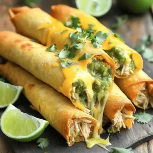- 1.5 lbs boneless, skinless chicken breasts - 1 cup salsa verde - 1 teaspoon ground cumin - 1 teaspoon garlic powder - 1 teaspoon onion powder - 1/2 teaspoon chili powder - Salt and black pepper to taste - 1 cup shredded cheese (sharp cheddar or zesty pepper jack) - 12 small corn tortillas The main ingredients blend to create a flavorful filling. The chicken cooks in the salsa verde. The spices add depth and warmth. You can choose cheese based on your taste. Sharp cheddar adds a rich flavor. Pepper jack gives a spicy kick. - Cooking spray or olive oil for frying - Fresh cilantro for garnish - Lime wedges for serving Optional ingredients elevate your taquitos. Using cooking spray or olive oil helps achieve a crispy texture. Fresh cilantro adds brightness and freshness. Lime wedges offer a zesty finish. You can serve them to enhance every bite. - Place chicken breasts in the slow cooker. - Mix salsa verde with ground cumin, garlic powder, onion powder, chili powder, salt, and pepper. Pour this mix over the chicken. - Set the slow cooker on low for 6-7 hours or high for 3-4 hours. - Once cooked, shred the chicken with two forks. - Preheat a skillet over medium heat and grease it lightly. - Take a corn tortilla, add a few spoonfuls of chicken, and sprinkle cheese. Roll it tightly. - Fry the taquitos for 2-3 minutes on each side until golden brown. - Drain excess oil on paper towels before serving. - How to achieve the crispiest texture: To get that perfect crunch, start by using small corn tortillas. Make sure they are fresh, as older tortillas can tear easily. When frying, heat your oil well. If the oil is not hot enough, the taquitos will absorb too much oil and become soggy. Fry them in batches, and do not crowd the pan. This ensures even cooking and crispiness. - Tips for rolling tortillas without tearing: Warm your tortillas before rolling. You can do this by placing them in a dry skillet for a few seconds. This makes them more flexible. When you add the filling, don’t overstuff the tortillas. A few spoonfuls of chicken and cheese is enough. Start rolling from one end tightly but gently. This helps keep your filling in place and avoids tears. - Additional spices to consider: Besides the spices in the recipe, you can add smoked paprika for a smoky kick. A pinch of cayenne pepper can bring heat if you like spice. A touch of lime zest adds a fresh flavor that brightens the dish. - Using different salsas or sauces: Get creative with salsas! Try mango salsa for a sweet twist, or a smoky chipotle salsa for added depth. You can even use a creamy sauce like avocado crema to enhance the flavor and texture. Each option will give your taquitos a unique taste that you can enjoy. {{image_4}} You can switch the chicken for pork or beef. These meats work well with salsa verde. Pork shoulder cooks nicely in the slow cooker. Beef chuck is another great choice. Both meats bring rich flavors to your taquitos. Just remember to adjust cooking times. You want them tender enough to shred easily. If you prefer a meat-free meal, use beans or mushrooms. Black beans or pinto beans add protein and texture. Simply mash them slightly before mixing with salsa verde. For mushrooms, try using portobello or cremini. Cook them until tender, then mix them with the sauce. Your taquitos will still be delicious and filling. Want to make it spicy? Add jalapeños to the filling. You can mix in fresh jalapeños or pickled ones. They bring a nice kick to each bite. You can also toss in fresh veggies like bell peppers or corn. This adds crunch and flavor. Customize your heat level to suit your taste. After enjoying your taquitos, store any leftovers in the fridge. Place them in an airtight container. This keeps them fresh and tasty. The taquitos stay good in the fridge for about 3 to 4 days. Be sure to check for any signs of spoilage before eating. If you want to save some for later, freezing is a great option. First, let the taquitos cool down completely. Then, place them in a single layer on a baking sheet. Freeze them for about an hour. Once frozen, transfer the taquitos to a freezer-safe bag. This method helps prevent them from sticking together. When you're ready to eat, take out the frozen taquitos. Reheat them in the oven at 400°F (200°C) for about 15-20 minutes. This will make them hot and crispy again. You can also use an air fryer for quicker results. Enjoy your delicious taquitos anytime! Can I make these taquitos in an oven? Yes, you can bake taquitos. Preheat your oven to 425°F. Lay the rolled taquitos seam-side down on a baking sheet. Lightly spray them with cooking spray for a crisp texture. Bake for 15 to 20 minutes until golden brown. How do I prevent the tortillas from tearing? To avoid tearing, warm the tortillas first. You can heat them in a skillet for about 30 seconds on each side. This softens them. You can also wrap them in a damp paper towel and microwave for 30 seconds. This will make them flexible. What can I serve with taquitos? Serve taquitos with fresh salsa, guacamole, or sour cream. A side of rice and beans pairs nicely too. You can also add a simple salad for a fresh crunch. Lime wedges add a nice zest right before serving. We covered how to make delicious taquitos using simple ingredients and steps. From preparing the chicken to frying them until crispy, it's easy to create a great meal. Remember, you can customize these taquitos with different proteins or toppings to suit your taste. Don't forget about storage tips to enjoy your leftovers later. Now, get ready to impress your friends and family with your taquito skills. Happy cooking!