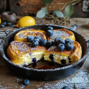 - 4 thick slices of brioche or challah bread - 1 cup cream cheese, softened to room temperature - 1/4 cup powdered sugar, sifted - 1 teaspoon pure vanilla extract - 1 tablespoon freshly grated lemon zest - 1/4 cup fresh blueberries (plus extra for garnish) - 2 large eggs - 1/2 cup whole milk - 1 teaspoon ground cinnamon - 2 tablespoons unsalted butter - Maple syrup for drizzling and serving - Mixing bowls - Hand mixer or whisk - Skillet or frying pan - Spatula Gather all these ingredients before you start. It helps make the cooking process smooth. I love using brioche or challah bread for this recipe. Their thick slices soak up the flavors well. The cream cheese gives a rich texture, while the lemon zest adds a bright taste. Fresh blueberries burst with sweetness, making each bite special. You can use regular milk, but whole milk makes it creamier. For tools, you need a mixing bowl to combine your cream cheese and sweeteners. A hand mixer or whisk works great for blending. A skillet is where the magic happens, cooking the sandwiches to golden perfection. Lastly, a spatula helps flip and serve them easily. Having everything ready makes the cooking fun and easy! To start, take a medium bowl. Add 1 cup of softened cream cheese. Then, mix in 1/4 cup of sifted powdered sugar. Next, pour in 1 teaspoon of pure vanilla extract and 1 tablespoon of freshly grated lemon zest. Use a hand mixer or whisk to blend until smooth. After this, gently fold in 1/4 cup of fresh blueberries. Be careful not to crush them; you want to keep their shape. Now, grab your thick slices of brioche or challah bread. Take each slice and spread a generous layer of the blueberry cream cheese mixture on one side. Then, place another slice on top to form a sandwich. Make sure the cream cheese mixture is well covered. In a separate bowl, crack 2 large eggs. Add 1/2 cup of whole milk and 1 teaspoon of ground cinnamon. Whisk these together until well-mixed and frothy. Next, preheat a large skillet over medium heat. Add 2 tablespoons of unsalted butter. Let it melt and coat the bottom of the skillet. Now, dip each sandwich into the egg mixture. Make sure both sides are coated, then let the excess drip back into the bowl. Carefully place the sandwiches in the hot skillet. Cook for about 3-4 minutes on each side. You want them to turn a rich golden brown. When done, transfer the French toast sandwiches to a plate. Top with extra blueberries and maple syrup, then enjoy! Monitor cooking times for ideal crispiness. Cook each side for about 3-4 minutes. Check for a rich golden color. If they brown too fast, lower the heat. You want a crisp outside and soft inside. Drizzle with maple syrup and garnish with blueberries. The syrup adds sweetness, while the berries bring freshness. You can also sprinkle some powdered sugar on top for a lovely finish. Stack with lemon zest for an eye-catching look. Arrange the stacks slightly askew for a fun vibe. Add more blueberries around the plate for pops of color. This makes your dish look as good as it tastes. {{image_4}} You can swap blueberries for other fruits. Try using strawberries, raspberries, or peaches. Each fruit gives a new twist. Strawberries add sweetness, while raspberries give a tart kick. Peaches bring a lovely juiciness and flavor. Experiment with what you love! To make it even better, add spices like nutmeg or cardamom. These spices add warmth and depth. You can also mix in a splash of almond extract for a nutty taste. This small change can really elevate the dish. If you want a vegan option, you can swap cream cheese for a vegan cream cheese. There are many brands available that taste great. For gluten-free needs, choose gluten-free bread. You can still enjoy this treat without worry! To store leftover French toast sandwiches, place them in an airtight container. Make sure they cool down before sealing. You can keep them in the fridge for up to three days. This helps maintain their taste and texture. For the best results when reheating, use a skillet. Heat the skillet over medium heat. Add a little butter to keep the toast moist. Cook for about 2–3 minutes on each side until warm and crispy. You can also use a microwave, but it may not keep the crispiness. You can freeze these sandwiches for later. Wrap each one tightly in plastic wrap, then place them in a freezer bag. They can stay in the freezer for up to a month. To thaw, move them to the fridge overnight. Reheat them in a skillet or toaster for the best texture. Yes, you can prepare some parts in advance. You can mix the cream cheese, sugar, vanilla, and lemon zest a day before. Store it in the fridge. You can also cut the bread ahead of time. Just assemble the sandwiches and cook them fresh in the morning. This keeps them warm and crispy. If you need a substitute, you can use thick slices of Texas toast or sourdough bread. These options also work well for French toast. They hold the filling nicely and provide a good texture. Just make sure the bread is thick enough for the best result. To make this dish gluten-free, use gluten-free bread. You can find many types at stores today. Ensure your other ingredients, like the powdered sugar and vanilla, are gluten-free too. This way, you can enjoy this tasty treat without worry. Leftovers can last up to three days in the fridge. Store them in an airtight container to keep them fresh. To reheat, place them in a skillet over low heat. This helps restore some crispness while warming them through. This recipe for Skillet Blueberry Lemon Cheesecake French Toast blends sweet and creamy with bright notes. We covered the key ingredients and tools you need to succeed. The step-by-step guide ensures you create the best flavor. Remember to monitor your cooking times for that perfect crunch. You can adapt this recipe with different fruits or dietary needs. Enjoy experimenting with new twists! You’ll love serving this dish any day.