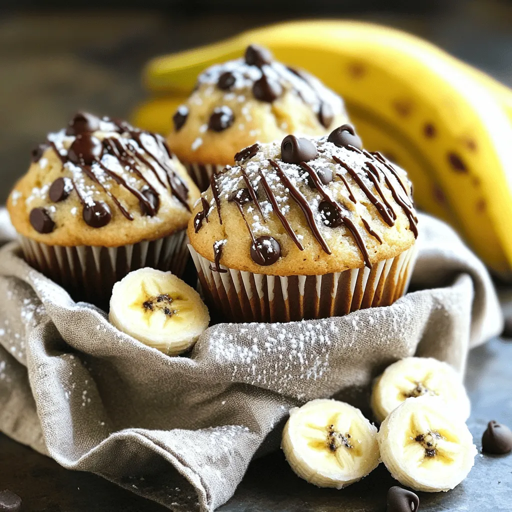 - 2 ripe bananas, thoroughly mashed - 1/3 cup coconut oil, melted (or use unsalted butter) - 1/2 cup packed brown sugar - 1 large egg, room temperature - 1 teaspoon pure vanilla extract - 1 teaspoon baking soda - A pinch of salt - 1 cup all-purpose flour - 1/2 cup semi-sweet or dark chocolate chips - Optional: 1/4 cup chopped walnuts or pecans Using the right measurements is key. Make sure the bananas are ripe. They should feel soft and have brown spots. This adds sweetness. For coconut oil, melt it gently. If using butter, let it cool before adding. The brown sugar must be packed tightly in the measuring cup. This ensures you use enough sugar for sweetness. The egg should be at room temperature to mix well. Add-ins can make your muffins special. Try adding chopped walnuts or pecans for a crunchy texture. You can also mix in spices like cinnamon or nutmeg for warmth. If you want a richer taste, use dark chocolate chips. Feel free to get creative with what you like! First, set your oven to 350°F (175°C). This preheating step is key. Next, take a muffin tin and line it with paper liners or lightly grease it. This will help the muffins come out easily. In a large mixing bowl, add two ripe bananas. Mash them well with a fork. Next, pour in 1/3 cup of melted coconut oil. Stir the bananas and oil together until they are smooth and creamy. This mixture forms the base of your muffins. Now, sprinkle 1 teaspoon of baking soda and a pinch of salt over the wet mix. Stir gently. This helps mix the dry ingredients without overdoing it. Gradually sift in 1 cup of all-purpose flour. Use a spatula or wooden spoon to fold it in. Be careful not to overmix. This keeps your muffins light and fluffy. Finally, fold in 1/2 cup of chocolate chips. Spoon the batter into each muffin cup. Fill them about 3/4 full. Place the muffin tin in the oven and bake for 18-20 minutes. Check for doneness with a toothpick. If it comes out clean, they are ready. Let the muffins cool in the tin for 5 minutes. After that, transfer them to a wire rack to cool completely. Serve them warm for the best taste. Enjoy your delicious banana chocolate chip muffins! To get that fluffy muffin texture, do not overmix your batter. Once you add the flour, gently fold it until just combined. Overmixing makes the muffins dense. Also, use ripe bananas. The riper they are, the more natural sweetness they add. This makes the muffins soft and moist. You can swap coconut oil for unsalted butter if you want a different flavor. If you don’t have brown sugar, white sugar works, but it won’t be as rich. For a nut-free version, leave out the walnuts or pecans. You can even try adding a dash of cinnamon for extra flavor. Serve your muffins warm for the best taste. Place them in a basket lined with a pretty napkin. For a fun touch, drizzle melted chocolate on top or sprinkle some powdered sugar. Adding fresh fruit beside the muffins can brighten the plate and make it look inviting. {{image_4}} To make these muffins gluten-free, swap the all-purpose flour for gluten-free flour. I suggest using a blend designed for baking. Measure it the same way as regular flour. This change keeps the texture soft and tasty. You won’t lose flavor, and your muffins will still be a hit! For a dairy-free version, use coconut oil as your fat. You can also try almond milk or oat milk in place of cow's milk. These swaps add moisture without dairy. Just make sure to check the labels for any added ingredients. Your muffins will still taste great! Want to mix it up? Add spices like cinnamon or nutmeg for warmth. You can also toss in 1/4 cup of chopped nuts like walnuts or pecans for crunch. If you love a tropical twist, try adding shredded coconut or pineapple. Each change gives your muffins a fun new flair! To keep your muffins fresh, store them in an airtight container. Place a paper towel at the bottom of the container. This helps absorb moisture. You can keep them at room temperature for up to 3 days. If you want them to last longer, consider refrigerating them. Just remember to seal them well to avoid drying out. Freezing is a great way to save muffins for later. Allow the muffins to cool completely. Then, wrap each muffin tightly in plastic wrap. Place them in a freezer bag or container. Muffins can stay fresh in the freezer for up to 3 months. When you’re ready to eat, simply thaw them in the fridge or at room temperature. To enjoy your muffins warm, preheat your oven to 350°F (175°C). Place the muffins on a baking sheet for about 10 minutes. This warms them up nicely. If you prefer the microwave, heat each muffin for about 15-20 seconds. Just don’t overheat them, as they may become dry. Enjoy your delicious muffins! Yes, you can use frozen bananas! Just thaw them first. Once thawed, mash them well. They will add great flavor and moisture to your muffins. If you don’t have coconut oil, use unsalted butter. It adds a nice taste. You can also try other oils like canola or vegetable oil. Absolutely! To make mini muffins, reduce the baking time. Bake them for about 10-12 minutes. Keep an eye on them and use a toothpick to check for doneness. To make these muffins healthier, you can: - Use whole wheat flour instead of all-purpose flour. - Cut down on sugar by using less brown sugar. - Add in some oats for extra fiber. - Swap chocolate chips for dark chocolate or nuts. These muffins last for about 3-5 days at room temperature. Store them in an airtight container. You can also freeze them for up to 3 months. Just thaw and enjoy! You learned how to create delicious muffins from scratch. We covered the key ingredients, measurements, and how to mix everything together. You explored tips for texture and ingredient substitutions. You also saw variations for gluten-free and dairy-free options. With proper storage and reheating tips, you can enjoy them longer. Remember, baking is fun and easy. Try different flavors to find your favorite. Now, gather your tools and start baking!