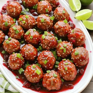 - 1 pound ground turkey or chicken - 1/2 cup breadcrumbs - 1/4 cup grated Parmesan cheese - 1/4 cup fresh parsley, finely chopped - 1 large egg - 1 teaspoon garlic powder - 1 teaspoon onion powder - Salt and pepper to taste To make the meatballs, start with ground turkey or chicken. This choice keeps them lean while still flavorful. Next, add breadcrumbs for texture and to help bind the meatballs. Grated Parmesan cheese brings a salty kick. Fresh parsley adds color and freshness. You will also need one large egg to help hold everything together. Spices are vital. Garlic powder and onion powder enhance the flavor. Don’t forget salt and pepper to taste. Mix all these ingredients well for a balanced taste. - 1 cup cranberry sauce (using canned is perfectly acceptable) - 1/2 cup sweet chili sauce - 2 tablespoons soy sauce - 1 tablespoon fresh lime juice - 1 teaspoon fresh ginger, grated The sauce is where the magic happens. Start with cranberry sauce. It gives a sweet and tangy base. Sweet chili sauce adds depth and a hint of heat. Soy sauce contributes umami flavor. Fresh lime juice brightens everything up. Lastly, grated ginger adds a warm spice note. Whisk these ingredients together until smooth. This sauce will coat your meatballs in flavor. In a large bowl, combine the ground turkey or chicken with the other ingredients. Add the breadcrumbs, grated Parmesan cheese, chopped parsley, egg, garlic powder, onion powder, and a pinch of salt and pepper. Mix everything well using your hands or a spoon. Make sure all parts are evenly mixed. This step is key for tasty meatballs. With slightly damp hands, take small portions of the mixture. Roll them into meatballs, about one inch wide. Place these meatballs on a baking sheet lined with parchment paper to avoid sticking. If you want extra flavor, heat a skillet over medium heat. Add a little oil and brown the meatballs for about 2-3 minutes on each side. This step is optional but adds a nice touch. In a separate bowl, whisk the sauce ingredients together. Combine the cranberry sauce, sweet chili sauce, soy sauce, lime juice, and grated ginger. Mix until smooth and well blended. Taste it! Adjust seasoning if you want. Now, place the meatballs in the slow cooker. Whether you browned them or not, it’s up to you. Pour the sauce over the meatballs, making sure every one is covered. Cover the slow cooker and set it to low for 4-5 hours or high for 2-3 hours. The meatballs should be fully cooked and tender. You can check for doneness by ensuring they reach an internal temperature of 165°F. The flavors will blend nicely as they cook. Enjoy the delicious aroma wafting through your kitchen! To ensure your meatballs stay moist, use ground turkey or chicken. These meats are lean, so add breadcrumbs for texture. Mix well with an egg to bind everything. If you want, you can use ground beef or pork instead. Each meat offers a different taste and texture. For a fun touch, garnish the meatballs with thinly sliced green onions. A sprinkle of sesame seeds adds crunch and color. Serve them with toothpicks for easy eating at parties. Pair the meatballs with rice or a fresh salad for a complete meal. You can customize the sauce to your taste. If you like it sweeter, add more cranberry sauce or sweet chili sauce. For more heat, mix in sriracha or cayenne pepper. Experimenting with flavors like garlic or lime can also give your sauce a unique twist. {{image_4}} You can change the proteins in the meatballs. Ground beef, pork, or vegetarian options work great. Each will give a different taste. If you want a leaner meat, use turkey or chicken. For a meatless meal, try lentils or chickpeas. Sauce choices can also vary. You can use homemade sauces if you prefer. Try a mix of ketchup and chili sauce for a quick option. You can even add in some honey for sweetness. The key is to match the sauce to your taste. You can make these meatballs in an Instant Pot or on the stovetop. If you use an Instant Pot, it cooks faster. Just set it for 10 minutes on high pressure. For stovetop, brown the meatballs first, then simmer in sauce until cooked. If you don’t have a slow cooker, you can bake them. Place the meatballs on a baking sheet. Bake at 400°F for about 20 minutes. Then, toss them in the sauce after baking. This gives a nice crust to the meatballs. To add heat, mix in sriracha or cayenne pepper. Start small, then taste as you go. You can also add more herbs or spices. Fresh basil or cilantro gives a new twist. Try adding a pinch of smoked paprika for a smoky flavor. Each change can make your meatballs unique and fun to eat. To store leftovers, place the meatballs in an airtight container. Make sure they cool down first. I like to use glass containers for their durability and safety. You can keep them in the fridge for about three to four days. This way, they stay fresh and tasty. You can freeze both cooked and uncooked meatballs. For cooked meatballs, let them cool completely. Then, place them in a freezer-safe bag or container. Press out as much air as possible. For uncooked meatballs, follow the same steps. They can last in the freezer for up to three months. To thaw, move the meatballs to the fridge overnight. If you’re in a hurry, you can use the microwave. Just make sure to check them often. Reheat cooked meatballs in the microwave or on the stovetop until they are hot throughout. In the fridge, these meatballs last about three to four days. In the freezer, cooked meatballs are safe for about three months. Uncooked meatballs can last a bit longer, up to six months. Always check for any off smells or changes in texture before eating. You can serve these meatballs with many tasty sides. Try rice or noodles for a filling meal. A fresh salad adds a nice crunch and color. You could also pair them with steamed veggies. For a fun twist, serve them in slider buns for a party treat. Yes, you can make the meatballs ahead of time. Prepare the meatball mixture and form the balls. Store them in the fridge for up to a day. You can also freeze them for longer storage. Just thaw them before cooking. This makes meal prep easy and fast. The best way to check is by using a meat thermometer. The internal temperature should reach 165°F (74°C). If you don’t have a thermometer, cut one open to check. The meat should no longer be pink, and the juices should run clear. Yes, there are low-carb options! Instead of breadcrumbs, use almond flour or ground flaxseed. You can also skip the soy sauce for a lower-carb option. Just add more spices for flavor. This way, you still enjoy the meatballs without the extra carbs. Absolutely! Ground turkey works great in this recipe. It keeps the meatballs moist and flavorful. You can use either ground turkey or chicken based on your taste. Both options will create delicious meatballs in the sweet chili cranberry sauce. In this post, we explored a tasty meatball recipe with sweet chili cranberry sauce. We covered key ingredients like turkey, breadcrumbs, and spices. You learned to mix the meatball mixture and prepare the sauce. Cooking tips and variations showed how to adjust flavors and methods. This dish is flexible and easy to store, making it great for meal prep. Embrace your creativity in the kitchen. Enjoy making these meatballs your own!