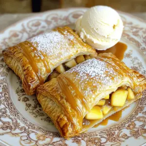 - 2 large apples (such as Granny Smith or Honeycrisp), peeled and diced - 1 cup caramel sauce (store-bought or homemade) - 1 teaspoon ground cinnamon - 1 tablespoon fresh lemon juice - 1 package (17.3 oz) frozen puff pastry sheets, fully thawed - 1 large egg, beaten (for egg wash) - 2 tablespoons packed brown sugar - 1 tablespoon all-purpose flour - A pinch of salt Each ingredient plays a key role in making these caramel apple turnovers delightfully tasty. - Apples: The main filling. They provide sweetness and a nice crunch. - Caramel sauce: Adds a rich, sweet flavor and gooey texture. - Cinnamon: Gives warmth and spice, enhancing the apple flavor. - Lemon juice: Brightens the taste and balances the sweetness. - Puff pastry: Creates the flaky, crispy outer layer. It puffs up during baking. - Egg: The egg wash gives a golden color and nice shine. - Brown sugar: Adds depth and extra sweetness to the filling. - All-purpose flour: Helps thicken the filling, making it less runny. - Salt: Enhances all the flavors, making them pop. You can make these turnovers even if you don't have every item on hand. - Apples: Use any firm apple, like Fuji or Braeburn, for good results. - Caramel sauce: Maple syrup or chocolate sauce can work as alternatives. - Cinnamon: Nutmeg or pumpkin spice can add a different flavor twist. - Lemon juice: Lime juice can replace lemon juice in a pinch. - Puff pastry: You can use store-bought pie crust if that’s what you have. - Egg: Use milk or a plant-based milk for a vegan option. - Brown sugar: White sugar can substitute, but it won't be as rich. - All-purpose flour: Cornstarch can thicken the filling if needed. - Salt: If you're out of salt, just skip it; flavors will still shine. First, heat your oven to 400°F (200°C). This step is key for getting that nice, golden crust. While it warms up, grab a baking sheet. Line it with parchment paper to prevent sticking. This will make cleaning up a breeze later. In a large bowl, mix the diced apples and caramel sauce. Add ground cinnamon, fresh lemon juice, brown sugar, all-purpose flour, and a pinch of salt. Stir well until the apples are coated. The lemon juice keeps the apples fresh and bright. Let this mixture sit. It allows the flavors to combine and taste better. On a floured surface, roll out the puff pastry sheets. This helps remove creases. Cut each sheet into squares about 4x4 inches. Place a heaping tablespoon of the apple filling in the center of each square. Fold the squares diagonally to make triangles. Press the edges well to seal them. You can use a fork to crimp the edges for a nice look. Brush the tops with a beaten egg for a shiny finish. Place the turnovers on the lined baking sheet, leaving space between them. Bake for 15-20 minutes until they puff up and turn golden brown. After baking, let them cool for a few minutes. If you want to make them extra special, drizzle with more caramel sauce before serving. To get the best puff pastry, keep it cold. When the pastry is cold, it puffs better. Thaw it in the fridge, not on the counter. Roll it out lightly on a floured surface. Avoid pressing too hard, or it won’t rise well. When you cut the squares, make sure they are even. This helps them bake uniformly. You can boost the flavor of the apple filling. Add a bit of nutmeg along with the cinnamon. It gives a warm taste. Mixing in some chopped nuts, like pecans or walnuts, adds crunch. A splash of vanilla extract can also enhance the caramel flavor. And don’t skip the lemon juice; it brightens the apples and balances the sweetness. For a shiny finish, use a good egg wash. Mix one large beaten egg with a tablespoon of water. Brush this mixture on the tops of the turnovers before baking. This gives them a lovely golden color. You can sprinkle a little sugar on top for extra sparkle and sweetness. Just remember, a well-done egg wash makes your turnovers look professional! {{image_4}} You can use many types of apples in your caramel apple turnovers. Granny Smith apples add a tart taste that balances the sweet caramel. Honeycrisp apples provide a nice crunch and natural sweetness. Fuji apples also work well for their juicy texture. Try mixing different apples for a unique taste. Each type brings its own flavor and texture to the filling. While caramel sauce is a classic choice, you can get creative with other sauces. Warm chocolate sauce adds a rich twist. You could also try a creamy vanilla glaze for a lighter touch. For a fruity option, drizzle with raspberry sauce. Each sauce can change the flavor profile and make your turnovers shine. You can easily adapt your turnovers to fit the season. In fall, add chopped pecans or walnuts for a nice crunch. A sprinkle of nutmeg or allspice can enhance the cozy flavor. In spring, consider adding fresh berries to the apple filling. You can also swap in seasonal spices like ginger for a spicy kick. These small changes can make your turnovers feel fresh and exciting all year round. To keep your caramel apple turnovers fresh, store them in an airtight container. Place parchment paper between layers to prevent sticking. They stay good at room temperature for up to two days. For longer storage, keep them in the fridge for up to a week. Just make sure they cool completely before sealing them up. This helps maintain their flaky texture. When you're ready to enjoy your leftovers, preheat the oven to 350°F (175°C). Place the turnovers on a baking sheet lined with parchment paper. Bake for about 10-15 minutes or until they are heated through. This method keeps the pastry crisp. You can also reheat them in an air fryer for a few minutes at 350°F for a faster option. Freezing is a great way to save your caramel apple turnovers. Allow them to cool completely, then wrap each turnover in plastic wrap. Place them in a freezer-safe bag or container. They can be frozen for up to three months. When you want to eat them, bake from frozen at 400°F (200°C) for about 20-25 minutes. This gives you a hot, flaky treat anytime! Yes, you can use homemade caramel sauce. In fact, it can add a fresh taste. Just ensure it’s thick enough to hold its shape in the filling. If it’s too runny, it may leak out during baking. A good homemade caramel sauce is simple to make and usually tastes better than store-bought. To keep the pastry crisp, avoid overfilling each turnover. Use just enough filling to avoid leaks. Additionally, make sure to use a good amount of flour when rolling out the pastry. This helps absorb any moisture. Also, bake them on a lined sheet to catch any drips. You’ll know the turnovers are done when they turn golden brown. They should also puff up nicely. If you press gently, they should feel firm. Keep an eye on them in the last few minutes to avoid burning. The aroma will also be heavenly! Yes, you can make these turnovers in advance. You can prepare them and keep them in the fridge for a few hours before baking. For longer storage, freeze them before baking. Just make sure to wrap them well in plastic wrap or foil. When ready, bake them straight from the freezer, adding a few extra minutes to the time. This blog post covered how to make tasty apple turnovers. We explored the key ingredients, from fresh apples to flaky puff pastry. You learned how to prepare, assemble, and bake these treats. I shared tips for perfecting your filling and pastry texture. We also discussed variations and storage options for your leftovers. In closing, making apple turnovers is simple and fun. Experiment with flavors and techniques to find your perfect treat. Enjoy baking!