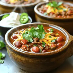- 2 lbs ground beef - 1 large onion, diced - 4 cloves garlic, minced - 2 bell peppers (1 red and 1 green), diced - 2 cans (14 oz each) diced tomatoes with green chilies - 1 can (15 oz) kidney beans - 1 can (15 oz) pinto beans - 2 tablespoons chili powder - 1 tablespoon ground cumin - 1 tablespoon smoked paprika - 1 teaspoon cayenne pepper - 1 teaspoon salt - ½ teaspoon black pepper - 2 cups beef broth - 2 tablespoons olive oil - Optional toppings: shredded cheese, sour cream, sliced jalapeños, chopped parsley or cilantro To make Texas Style Beef Chili, you need a mix of fresh and canned items. The ground beef gives it a hearty base. I like using two bell peppers for a sweet crunch. Diced tomatoes add moisture, while kidney and pinto beans give it that classic chili texture. For spices, chili powder is key. It brings the heat and flavor. Ground cumin adds a warm, earthy note, and smoked paprika gives depth. Adjust the cayenne pepper to your taste. The salt and black pepper round out the flavor. Don't forget the beef broth; it keeps the chili rich and adds body. Olive oil helps sauté the veggies, making them soft and tasty. Feel free to add toppings like cheese, sour cream, or jalapeños to make each bowl unique. - Heat 2 tablespoons of olive oil in a large pot. - Add 1 large diced onion, 4 minced garlic cloves, and 2 diced bell peppers. - Cook these for 5-7 minutes until they soften and smell great. - Raise the heat to medium-high and add 2 lbs of ground beef. - Break the beef apart as it cooks for 8-10 minutes until it turns brown. - Drain any extra fat if there is too much in the pot. - Stir in 2 tablespoons of chili powder, 1 tablespoon of ground cumin, and 1 tablespoon of smoked paprika. - Add 1 teaspoon of cayenne pepper, 1 teaspoon of salt, and ½ teaspoon of black pepper. - Cook the spices for 2 minutes to boost their flavor. - Pour in 2 cans of diced tomatoes with green chilies, undrained, and 2 cups of beef broth. - Mix well and bring to a rolling boil. - Reduce the heat and let it simmer for at least 30 minutes with the pot covered. - Fold in 1 can of drained kidney beans and 1 can of drained pinto beans. - Stir to combine and let it simmer for another 15-30 minutes. This depends on how thick you like your chili. - Before serving, taste the chili and adjust the seasoning if needed. - Enjoy a hearty bowl of Texas Style Beef Chili! To make your Texas Style Beef Chili taste great, use high-quality spices. Fresh spices give your chili depth and richness. I like to let my chili sit for at least an hour. This resting time helps the flavors blend better. If you have time, letting it sit overnight is even better. When cooking, keep stirring your chili. This step keeps it from sticking to the bottom of the pot. If you like heat, adjust the cayenne pepper. Start with a little and add more if you want it spicier. For a great look, garnish your chili with chopped parsley or cilantro. This adds a fresh touch. Also, offer optional toppings like shredded cheese, sour cream, and sliced jalapeños. This way, everyone can customize their bowl. {{image_4}} You can switch up the meat in your chili. Ground turkey or chicken gives a lighter option. They still add great flavor while cutting fat. If you want more taste, add sausage or chorizo. These meats bring a nice kick and help the chili shine. For a meat-free chili, try using lentils or extra beans. Lentils cook well and add texture. Beans provide protein and fiber. Also, swap beef broth for vegetable broth. This keeps the chili rich without the meat. Enhance your chili with unique flavors. Add dark chocolate or cocoa powder to boost richness. It sounds odd, but it works wonders with chili. You can also add corn or zucchini for extra veggies. These ingredients give a fun twist and add more to your meal. Store any leftover Texas Style Beef Chili in an airtight container. It can last for up to 5 days. Make sure it cools down before sealing it tightly. This keeps the flavors fresh and ready for your next meal. You can freeze the chili in portions for up to 3 months. Divide it into single-serving containers for easy meals later. When you want to enjoy it again, thaw the chili in the refrigerator overnight. This helps it keep its taste and texture. You can reheat the chili on the stovetop or in the microwave. If it seems dry, add a splash of beef broth. This keeps it moist and delicious. Stir it well while reheating to make sure it warms evenly. Enjoy your hearty meal again! Texas Style Chili stands out for its bold flavors and hearty texture. It uses ground beef as the main protein, making it rich and filling. Key ingredients include: - Ground beef - Diced tomatoes with green chilies - Kidney beans and pinto beans - A blend of spices like chili powder and cumin Texas chili avoids beans in some recipes, but ours includes them for added texture. The cooking method also matters; we brown the meat and sauté vegetables first, creating a deep flavor base. This method gives Texas chili its unique, robust profile. Yes! You can easily adapt this recipe for a slow cooker. Here’s how: - Start by browning the ground beef in a pan. This step adds great flavor. - Sauté the onions, garlic, and bell peppers in the same pan, then add them to the slow cooker. - Combine all other ingredients, including spices, diced tomatoes, and beans, in the slow cooker. - Cook on low for 6-8 hours or high for 3-4 hours. This method lets the flavors meld beautifully over time. The heat level of Texas Style Beef Chili can be adjusted to your liking. Our recipe includes: - 1 teaspoon cayenne pepper (adjust as needed) - Chili powder, which can also add warmth If you prefer a milder chili, reduce the cayenne or skip it altogether. For more heat, add more cayenne or toss in fresh jalapeños. Taste as you go to find the right balance for you. Serving Texas Style Chili is part of the fun! Here are some great ideas: - Ladle the chili into hearty bowls. - Top with shredded cheese, sour cream, or sliced jalapeños for extra flavor. - Pair with cornbread or tortilla chips for a crunchy side. - Enjoy it with a cold beer or iced tea to balance the heat. This makes for a complete meal that everyone will love. Texas Style Beef Chili can last for several days. Follow these tips: - Store leftovers in an airtight container in the fridge for up to 5 days. - If you want to keep it longer, freeze the chili in portions. It can last for up to 3 months. - When reheating, use the stovetop or microwave. Add a splash of broth to keep it moist. This way, you can enjoy this hearty meal anytime! In this article, we covered the essential ingredients and steps for making Texas Style Beef Chili. From choosing quality spices to customizing with toppings, every detail matters. Remember to adjust the heat to your taste and let your chili sit for rich flavors. Whether you enjoy it fresh or as leftovers, this dish is versatile and satisfying. Perfect for gatherings or cozy nights, Texas chili never disappoints. Dive in and enjoy the process of creating this hearty meal.
