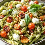 - 8 oz (225 g) pasta (fusilli or farfalle) - 1 cup sun-dried tomatoes, packed in oil, drained and roughly chopped - 1/2 cup fresh basil leaves, coarsely chopped - 1/4 cup pine nuts, toasted to perfection - 1/2 cup grated Parmesan cheese, plus extra for serving - 1/3 cup extra virgin olive oil - 1 tablespoon balsamic vinegar for depth of flavor - 1 garlic clove, finely minced - Salt and freshly ground black pepper to taste - 1 cup cherry tomatoes, halved - 1/2 cup bocconcini (mini mozzarella balls), halved - Fresh basil leaves for an aromatic garnish Cooking this salad is fun. You start with good pasta. Fusilli or farfalle works great. Next, sun-dried tomatoes bring a rich taste. Fresh basil adds brightness. Pine nuts give a nice crunch. Parmesan cheese adds a salty touch. For extra flavor, olive oil makes the pesto creamy. Balsamic vinegar adds a touch of sweetness. Garlic gives it a nice kick. Don’t forget salt and pepper for taste. The cherry tomatoes add freshness. Bocconcini cheese makes it creamy and fun to eat. Gather these fresh ingredients to create a dish bursting with flavor. Each bite of this salad will take you on a tasty journey. This blog post walked you through making a delicious Sun-Dried Tomato Pesto Pasta Salad. We covered key ingredients like fusilli, sun-dried tomatoes, and Parmesan cheese. I shared step-by-step instructions to ensure your pasta is cooked perfectly and your pesto is rich in flavor. Consider the tips for enhancing taste and beautiful presentation. You can also explore protein options or vegan swaps. With proper storage, your salad will stay fresh. Enjoy creating this dish and make it your own! It’s time to savor every bite.