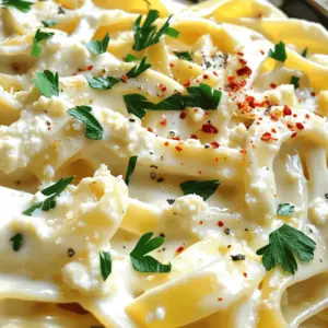 - 8 oz fettuccine pasta - 1 cup cottage cheese - 1/2 cup heavy cream - 2 tablespoons unsalted butter - 2 cloves of garlic, minced - 1/2 cup grated Parmesan cheese - Salt and freshly ground black pepper - Pinch of nutmeg (optional) - 1/2 teaspoon red pepper flakes (optional) This simple dish uses fresh and easy ingredients. The fettuccine pasta gives a nice bite. Cottage cheese makes the sauce creamy and rich. Heavy cream adds a smooth touch. Butter and garlic are key for flavor. They create a tasty base for the sauce. Parmesan cheese adds a salty kick. Seasoning is important too. Salt and pepper bring out the taste. Nutmeg adds warmth, while red pepper flakes can spice things up. I love using fresh ingredients. They help create a dish that feels special. Each bite is creamy and full of flavor. Enjoy this easy pasta dish any night of the week! 1. Start by bringing a large pot of salted water to a rolling boil. 2. Add 8 oz of fettuccine pasta to the boiling water. 3. Cook the pasta until it’s al dente. This usually takes about 8-10 minutes. 4. Before draining, reserve 1/2 cup of the starchy pasta water. 5. Drain the pasta and set it aside for later. 1. In a blender, add 1 cup of cottage cheese and 1/2 cup of heavy cream. 2. Season with a pinch of salt and freshly ground black pepper. 3. Blend on high speed until the mixture is smooth and creamy. 4. There should be no lumps in the sauce. 5. Set the creamy mixture aside for later use. 1. In a large skillet over medium heat, melt 2 tablespoons of unsalted butter. 2. Once melted, add 2 cloves of minced garlic to the skillet. 3. Sauté the garlic for about 1 minute. It should smell fragrant but not brown. 4. Reduce the heat to low and pour in the whipped cottage cheese mixture. 5. Gradually stir in 1/2 cup of grated Parmesan cheese. 6. Mix until the cheese melts into the sauce. 1. Add the cooked fettuccine to the skillet with the sauce. 2. Toss the pasta gently to coat it with the creamy Alfredo sauce. 3. Season generously with salt and black pepper. 4. If the sauce is too thick, add some reserved pasta water. 5. Adjust the consistency until creamy and smooth. To get the perfect creamy texture, blend the cottage cheese and cream well. Make sure there are no lumps. This step is key for a smooth sauce. If your sauce thickens too much, add a bit of reserved pasta water. This starchy water helps make it creamy. Garlic is strong in flavor but can burn easily. To prevent this, sauté it on medium heat for just one minute. Stir it often and watch it closely. If garlic browns, it can taste bitter, which we want to avoid. To know when your pasta is done, check for the "al dente" texture. It should be firm but not hard. This usually takes about 8 to 10 minutes. Follow the package instructions for best results. Always reserve some pasta water before draining. This water is full of starch and can help you adjust your sauce's thickness. It also adds flavor to the dish. Garnish your pasta for a lovely presentation. Chopped fresh parsley adds a burst of color. A sprinkle of extra Parmesan cheese also looks great. Pair your whipped cottage cheese Alfredo pasta with a light salad or crusty bread. A glass of white wine complements the rich flavors well. Enjoy your meal with friends or family for a cozy dinner! {{image_4}} For a dairy-free twist, you can swap heavy cream with coconut milk or almond milk. These options offer a creamy texture without dairy. You can also use cashew cream for a richer flavor. Instead of Parmesan cheese, try nutritional yeast. This adds a cheesy taste while remaining dairy-free. You can also use vegan cheese shreds for a more traditional touch. You can make your pasta even better by adding vegetables. Spinach, zucchini, or cherry tomatoes work well. They add color, flavor, and nutrition. To balance flavors, add greens like spinach or kale. They bring freshness and help cut the richness of the sauce. If you want to make the dish heartier, add protein. Grilled chicken or shrimp are great choices. Cook them separately and stir them in at the end. For a vegetarian option, try chickpeas or lentils. They add protein and keep the meal filling. You can also toss in some cooked tofu for extra texture. After a tasty meal, let your pasta cool down first. Then, place it in an airtight container. This keeps the pasta fresh. You can store it in the fridge for up to three days. Make sure to label the container with the date. This helps you keep track of freshness. When you want to enjoy your Alfredo pasta again, use a skillet for reheating. Add a splash of water or cream to the pan. This keeps the pasta moist. Gently heat over low to medium heat. Stir it often to prevent sticking. Avoid using the microwave if you can. It tends to make the pasta soggy. Yes, you can freeze Alfredo pasta! To do this, let it cool completely. Then, use a freezer-safe container. Leave some space for the pasta to expand. You can freeze it for up to two months. When ready to eat, thaw it in the fridge overnight. Reheat it gently on the stove, adding a little cream or water. To make this dish gluten-free, use gluten-free pasta. You can find many options, such as brown rice pasta, quinoa pasta, or chickpea pasta. These alternatives cook similarly to regular pasta. Just follow the package instructions for cooking times. Yes, you can use low-fat cottage cheese. However, it may change the flavor and texture slightly. The sauce might be less rich and creamy. If you prefer a lighter dish, it will still taste good. Just remember, the creaminess may not be as thick. Cooked pasta lasts about three to five days in the fridge. Keep it in an airtight container to maintain freshness. If you want to enjoy it later, make sure to check for any signs of spoilage before eating. This blog post shared a simple way to make a creamy fettuccine Alfredo. We covered key ingredients like pasta, cottage cheese, and Parmesan. You learned how to cook the pasta and whip up a tasty sauce. I also offered tips on perfecting your dish and creative variations like adding veggies or proteins. As you try this recipe, remember to adjust flavors to fit your taste. Enjoy your cooking journey and impress your friends!
