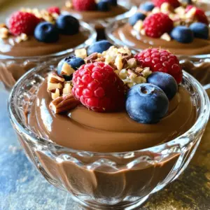 To make this delightful Chocolate Cottage Cheese Pudding, you will need: - 1 cup cottage cheese (low-fat or full-fat) - 1/4 cup unsweetened cocoa powder - 1/4 cup honey or maple syrup - 1 teaspoon vanilla extract - Pinch of fine sea salt - 1/4 cup milk (dairy or non-dairy) Each ingredient plays a role in creating a creamy, rich pudding. The cottage cheese gives it a nice texture and protein boost. The cocoa powder brings the chocolate flavor. Honey or maple syrup adds sweetness, while vanilla enhances the taste. A pinch of salt balances everything out. Milk helps blend it all smoothly. Get creative with toppings to make your pudding even more special! Consider adding: - Fresh berries (strawberries, raspberries, or blueberries) - Chopped nuts (walnuts or almonds) - A dollop of whipped cream These toppings not only look great but also add flavor and crunch. Fresh fruits lend a burst of freshness, while nuts add a satisfying crunch. If you want to switch things up, here are some easy substitutions: - Use Greek yogurt instead of cottage cheese for a tangier flavor. - Replace honey or maple syrup with agave nectar for a vegan option. - Swap regular milk with almond or oat milk for a dairy-free choice. These substitutions keep the essence of the recipe while allowing you to cater to your taste or dietary needs. To start, grab your high-speed blender or food processor. Add 1 cup of cottage cheese to the bowl. Think about using low-fat for a lighter taste or full-fat for more creaminess. Next, scoop in 1/4 cup of unsweetened cocoa powder. This gives the pudding that rich chocolate flavor. Pour in 1/4 cup of honey or maple syrup. Adjust the amount based on how sweet you want it. Add 1 teaspoon of vanilla extract for a nice touch. Finally, sprinkle in a pinch of fine sea salt. This will help balance the flavors. Now, it's time to blend. Pour in 1/4 cup of milk. You can use dairy or non-dairy options like almond or oat milk. Blend on high speed until it becomes smooth and creamy. If you see bits stuck to the sides, pause and scrape them down. Keep blending until everything mixes well. Once done, taste the mixture. If you want it sweeter, add more honey or maple syrup. Blend again after each addition until you reach your perfect sweetness. After blending, carefully transfer the pudding into serving bowls or cups. Cover these bowls with plastic wrap. Place them in the fridge for at least 30 minutes. This chilling time helps the flavors blend and makes the pudding firmer. When you're ready to serve, get creative! Top each pudding with fresh berries like strawberries, raspberries, or blueberries. You can also sprinkle some chopped nuts, like walnuts or almonds, on top. For a special touch, add a dollop of whipped cream. Enjoy this creamy delight! To get a smooth and creamy pudding, use a high-speed blender. Blend the cottage cheese and cocoa powder first. This step ensures no lumps remain. If your pudding feels thick, add a bit more milk. Blend again until you see a silky finish. Remember, the chilling time also helps improve texture. Taste your pudding before serving. If it needs more sweetness, add honey or maple syrup. Do this a little at a time. Blend after each addition. This way, you control the sweetness perfectly. Everyone has different tastes, so make it just right for you. Serving this pudding can be fun! Pour it into pretty bowls or cups. Top with fresh berries for color and flavor. You can also add chopped nuts for crunch. A dollop of whipped cream adds a rich finish. Let your creativity shine when you serve! {{image_4}} You can change the taste of your Chocolate Cottage Cheese Pudding. Here are some fun ideas: - Mint: Add a few drops of peppermint extract for a fresh twist. - Coffee: Mix in a teaspoon of instant coffee for a mocha flavor. - Nut Butter: Swirl in some almond or peanut butter for richness. - Spices: A dash of cinnamon or nutmeg can add warmth and depth. These additions can make your pudding even more special. You can experiment to find your favorite mix! You can easily adjust this pudding to fit your diet. Here are some options: - Dairy-Free: Use non-dairy cottage cheese or yogurt. Almond or oat milk works well too. - Sugar-Free: Substitute honey or maple syrup with a sugar-free sweetener. - High-Protein: Add protein powder to boost the nutrition. These changes keep the pudding tasty while meeting your needs. How you serve your pudding can make it even more fun. Try these ideas: - Layering: Layer the pudding with fresh fruit in a glass for a pretty look. - Parfaits: Top with granola and yogurt for a breakfast twist. - Dessert Cups: Serve in small cups with cute spoons for a party. - Chocolate Drizzle: Drizzle melted dark chocolate on top for an extra treat. These ideas can make your dessert not just tasty but also visually appealing! To keep your chocolate cottage cheese pudding fresh, store it in the fridge. Place the pudding in airtight containers. If you make a big batch, divide it into smaller portions. This makes it easy to grab a serving later. Always cover the pudding with plastic wrap or a lid. This minimizes air exposure, which helps prevent drying. Ideally, enjoy the pudding within three days. The texture may change over time, but it still tastes great. You can enjoy this pudding cold, but if you want it warm, reheat gently. Place the pudding in a microwave-safe bowl. Heat it for 15-20 seconds, stirring halfway through. Check the temperature before serving. Enjoy your creamy delight! Yes, you can use Greek yogurt! Greek yogurt adds creaminess and a tangy flavor. It works well in this recipe. Just replace the cottage cheese with the same amount of Greek yogurt. The pudding will still be rich and tasty. Chocolate cottage cheese pudding lasts about 3 to 5 days in the fridge. Be sure to cover it well with plastic wrap. This keeps it fresh and prevents it from absorbing other fridge smells. Always check for any changes in smell or texture before eating. You can get creative with toppings! Here are some great ideas: - Fresh berries: strawberries, raspberries, or blueberries add color and taste. - Chopped nuts: walnuts or almonds give a nice crunch. - Whipped cream: a dollop adds sweetness and lightness. Feel free to mix and match these toppings for your perfect dessert! In this blog post, we explored how to make Chocolate Cottage Cheese Pudding. We covered the main ingredients and optional toppings, plus how to prepare and serve it. I shared tips for perfect texture and sweetness, and some fun variations to try. Storage methods and reheating tips were also discussed to keep leftovers fresh. Remember, this pudding is easy to make and fun to customize. Enjoy creating your own tasty version!