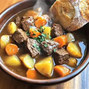 - 2 lbs beef chuck, cut into 1-inch cubes - 4 cups beef broth - 3 medium carrots, sliced - 3 medium potatoes, diced - 1 large onion, chopped - 3 garlic cloves, minced - 2 tablespoons tomato paste - 1 teaspoon dried thyme - 1 teaspoon dried rosemary - 1 bay leaf - 2 tablespoons olive oil - Salt and pepper to taste - Fresh parsley, finely chopped (for garnish) Gathering the right ingredients is key to making a great beef stew. Each item plays a part in building rich flavors. The beef chuck is the star. It’s tough but tender once cooked. The beef broth adds depth and warmth. Carrots and potatoes bring sweetness and heartiness. Onions and garlic give a nice base flavor. For flavoring, tomato paste adds a touch of sweetness and color. Thyme and rosemary bring in earthy notes. The bay leaf infuses a unique taste. Olive oil helps sear the beef and sauté the veggies. Finally, don’t forget salt and pepper. They enhance all the flavors. Fresh parsley adds a lovely touch to your stew. It’s not just for looks; it also brightens the dish. Make sure to have these ingredients ready for a cozy meal. Each bite will be a comforting hug on a chilly day! - Heat 2 tablespoons of olive oil in a large pot over medium heat. - When the oil shines, add 2 lbs of beef chuck. - Season the beef with salt and pepper. - Sear the beef for 5-7 minutes until it is brown on all sides. - Once browned, transfer the beef to a plate and set aside. - In the same pot, add 1 large chopped onion. - Stir the onion in the fat left from the beef. - Cook for 3-4 minutes until the onion is soft and clear. - Next, add 3 minced garlic cloves and cook for another minute. - This will boost the flavor of your stew. - Mix in 2 tablespoons of tomato paste, 1 teaspoon of dried thyme, and 1 teaspoon of dried rosemary. - Cook this for about one minute to deepen the flavors. - Return the browned beef to the pot. - Pour in 4 cups of beef broth. - Add 3 sliced carrots, 3 diced potatoes, and 1 bay leaf. - Stir everything well and bring the stew to a gentle boil. - Once boiling, lower the heat and cover the pot. - Let the stew simmer for 1.5 to 2 hours. - Stir occasionally and taste, adding more salt and pepper if needed. - Your stew is ready when the beef is fork-tender. - Don’t forget to take out the bay leaf before serving. Seasoning is key to a great beef stew. Start by liberally adding salt and pepper to the beef before browning. This step enhances the meat's taste. When you brown the beef, use a hot pot. This helps create a rich layer of flavor. Make sure not to crowd the pot; brown the beef in batches if needed. This ensures a nice crust. To properly simmer, bring your stew to a gentle boil first. Then, lower the heat to maintain a slow bubble. This process allows the flavors to blend well. Stir occasionally to avoid sticking. To check doneness, use a fork. If the meat falls apart easily, it is ready. You want that fork-tender texture for the best stew. Serve your stew in deep bowls. This keeps the broth warm and holds the ingredients nicely. A slice of crusty bread on the side is perfect for dipping. For garnishing, sprinkle fresh parsley on top. This adds color and a fresh taste. You can also add a swirl of olive oil for a shiny finish. {{image_4}} You can change the beef for a different cut. Try brisket or round for a new taste. They will add unique flavors. Feel free to swap out vegetables too. Use sweet potatoes, parsnips, or peas. This can make your stew more colorful and exciting. For a gluten-free version, choose gluten-free broth. Confirm that all other ingredients are safe too. This keeps the meal tasty and safe for everyone. If you need low-sodium options, use low-sodium broth. Avoid adding extra salt. This way, you can enjoy the stew without worrying about sodium. If you want to use a slow cooker, brown the beef first. Then, place all the ingredients in the cooker. Set it to low for 6-8 hours. This will let all the flavors mix well. For an Instant Pot option, use the sauté feature. Brown the beef and cook the veggies as before. Then, add the broth and close the lid. Cook on high pressure for about 35 minutes. This is a quick way to make a hearty stew. Store your beef stew in a sealed container. This keeps it fresh and tasty. It’s best to let the stew cool before you put it in the fridge. Beef stew lasts about 3 to 4 days in the fridge. Always check for any off smells or changes in texture before eating. To freeze beef stew, let it cool completely first. Then, pour it into freezer-safe bags or containers. Leave a little space at the top for expansion. Label the bags with the date. You can freeze beef stew for up to 3 months. When you're ready to eat, thaw it in the fridge overnight. You can reheat stew on the stove or in the microwave. If using the stove, heat it slowly over low heat. Stir often to prevent sticking. For the microwave, place it in a microwave-safe bowl. Cover it loosely and heat in 1-minute intervals, stirring in between. Make sure it’s hot all the way through. Add a splash of broth or water if it gets too thick. This keeps the flavor just right. To thicken your beef stew, you have a few easy options. Here are some tips: - Cornstarch: Mix equal parts cornstarch and cold water. Stir this into your stew at the end. - Flour: Sprinkle flour into the hot stew while it cooks. Stir well to avoid lumps. - Mashed Potatoes: Use a potato masher to break down some of the potatoes in the stew. - Reduction: Let the stew simmer longer with the lid off. This will help the liquid reduce and thicken. Common thickening agents include cornstarch, flour, and potato. These help give your stew that perfect, hearty texture. Yes, you can use frozen beef for this recipe. Here are best practices: - Thaw Before Cooking: For best results, thaw the beef in the fridge overnight before cooking. - Cook from Frozen: If you're in a hurry, you can cook the beef from frozen. Just add extra time to your cooking. Using frozen beef may extend your cooking time by about 30 minutes. This ensures the meat cooks evenly and stays tender. Beef stew is a filling dish, but sides can add variety. Here are some great choices: - Crusty Bread: Slices of warm, crusty bread are perfect for soaking up the stew. - Salad: A fresh green salad adds crunch and brightness to the meal. - Rice or Mashed Potatoes: Both of these can help soak up the stew too. For a complete meal, serve the stew in deep bowls and add slices of bread on the side. A sprinkle of fresh parsley on top can brighten the dish. This blog post discussed the key ingredients for a tasty beef stew, including essential, flavoring, and seasoning components. I shared step-by-step instructions to cook a delicious stew, covering preparation, sautéing, and simmering. Helpful tips showed how to enhance flavor and presented variations for your needs. Lastly, I covered storage and reheating methods to keep your stew fresh. Try these tips to craft your perfect beef stew. Enjoy the warmth and flavor every time you serve it!