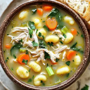 For a cozy bowl of slow cooker chicken gnocchi soup, you need: - 1 lb boneless, skinless chicken breasts - 4 cups chicken broth - 1 medium onion, diced - 2 cloves garlic, minced - 4 medium carrots, diced - 2 stalks celery, diced - 1 cup baby spinach - 1 teaspoon dried thyme - 1 teaspoon dried oregano - 1 cup heavy cream - 1 package (16 oz) potato gnocchi - Salt and pepper to taste - 2 tablespoons olive oil These ingredients build the rich flavor base. The chicken provides protein and heartiness. The broth and vegetables bring warmth and nutrition. You may already have some of these staples in your kitchen: - Olive oil - Dried thyme - Dried oregano - Salt - Pepper These items are common. Always check your pantry before shopping. Fresh herbs add flavor but dried ones work well too. To elevate your soup, consider these garnishes: - Fresh parsley for color - A sprinkle of cheese, if you like - Crusty bread on the side These garnishes enhance the presentation and flavor. Fresh herbs add brightness, while cheese can offer creaminess. A slice of bread is great for dipping into the soup. Enjoy your meal! Start by searing the chicken. Heat 2 tablespoons of olive oil in a medium skillet over medium heat. Once the oil is hot, add 1 pound of boneless, skinless chicken breasts. Sear each side for about 2-3 minutes until they are golden brown. This step adds flavor. After searing, transfer the chicken to the slow cooker. Next, it's time to add your vegetables. Dice 1 medium onion and mince 2 cloves of garlic. Chop 4 medium carrots and 2 stalks of celery. Layer these over the chicken in the slow cooker. This mix creates a great base for your soup. Now, add 4 cups of chicken broth over the top. Sprinkle in 1 teaspoon of dried thyme and 1 teaspoon of dried oregano. Don’t forget to season with salt and pepper to taste. Cover the slow cooker with its lid. Set it to cook on low for 6-7 hours or on high for 4 hours. The chicken should be cooked through and tender. This slow cooking method makes the chicken juicy and full of flavor. Once the cooking time is up, carefully remove the chicken from the slow cooker. Place it on a cutting board. Use two forks to shred the chicken into bite-sized pieces. Return the shredded chicken back into the slow cooker. Stir well to mix it with the broth and veggies. Now, it’s time to add the gnocchi. Introduce 1 package (16 oz) of potato gnocchi and 1 cup of heavy cream. Toss in 1 cup of fresh baby spinach, too. Stir everything together. Cover the slow cooker and cook on high for an additional 30 minutes. The gnocchi should be tender, and the soup will be creamy. To serve, ladle the warm soup into bowls. Garnish with fresh parsley for a splash of color and flavor. Pair your soup with a slice of crusty bread or a warm baguette. This adds a wonderful touch to your meal. Enjoy the cozy comfort of your delicious bowl of chicken gnocchi soup! To make your soup shine, use fresh herbs. Fresh thyme and oregano add bright notes. Also, sear the chicken well. This step builds rich flavors in your broth. Don’t rush the cooking time. Let the slow cooker do its magic. The longer it cooks, the more the flavors meld. Taste the soup before serving. Adjust salt and pepper to fit your taste. A squeeze of lemon juice can brighten the dish too. The key to great gnocchi is to cook it just right. Add it to the soup in the last 30 minutes of cooking. This way, it stays tender and doesn’t become mushy. If you want to make gnocchi from scratch, use light, fluffy potatoes. Avoid overworking the dough; this keeps the gnocchi light. Dust with flour to prevent sticking. Also, try different flavors by adding herbs or cheeses to the dough. Always keep your slow cooker on a stable surface. This prevents spills or accidents while cooking. Ensure the lid fits tightly. This keeps the heat inside and cooks the food evenly. Do not open the lid too often. Each time you lift it, heat escapes. Use oven mitts when handling the slow cooker. It gets hot! Finally, never leave it unattended for long periods. Safety first in the kitchen! {{image_4}} You can change some ingredients for a different taste. If you want to use turkey, it works well. For a lighter soup, swap heavy cream with half-and-half or whole milk. You can also add mushrooms or bell peppers for more veggies. If you don’t have fresh spinach, kale is a great option. If you don’t have a slow cooker, you can use a pot on the stove. Start by searing the chicken in the pot. Then, add the veggies and broth. Let it simmer for about 30 minutes. Add the gnocchi and cream, cooking until the gnocchi is tender. You can also use an Instant Pot for faster cooking. Cook on high for about 10 minutes, then release the steam. To boost the flavor, add a splash of lemon juice or zest. Fresh herbs like basil or dill can brighten the soup. For a spicy kick, toss in some red pepper flakes. You can also sprinkle some grated Parmesan cheese on top before serving for extra richness. These small changes can make your soup even more delightful! After you finish your meal, let the soup cool down. Store it in an airtight container. It can stay in the fridge for up to three days. Make sure to label the container with the date. This way, you know when you made it. If you want to save some for later, freezing is a great option. Pour the cooled soup into freezer-safe containers. Leave some space at the top since the soup will expand. You can freeze it for up to three months. When you're ready to eat, just thaw it in the fridge overnight. To reheat, you can use the microwave or the stove. If using the stove, heat it on low, stirring often. If you use the microwave, heat it in short bursts. Stir in between to make sure it heats evenly. If the soup seems thick, add a little extra chicken broth or water to get the right consistency. Enjoy your warming bowl of chicken gnocchi soup! Yes, you can use frozen gnocchi in this recipe. Just add them directly to the slow cooker. They will cook perfectly in the soup. Frozen gnocchi saves time and is very convenient. Slow cooker chicken gnocchi soup lasts up to four days in the fridge. Store it in an airtight container. Always check for any signs of spoilage before eating. This recipe is not gluten-free because traditional gnocchi contains wheat. However, you can use gluten-free gnocchi if needed. Check the package to ensure it fits your diet. You can make this soup in advance. Cook it and then store it in the fridge. Reheat it when you are ready to serve. This soup tastes great the next day! Chicken gnocchi soup pairs well with crusty bread or a warm baguette. A simple side salad also works nicely. These sides help balance the meal and add texture. This blog post covers all you need for chicken gnocchi soup. You learned about essential ingredients and tips for great flavor. I shared steps for cooking in a slow cooker, from prepping the chicken to serving it hot. I also discussed variations and how to store leftovers safely. Using this easy recipe can impress your family and friends. Enjoy making this meal again and again!