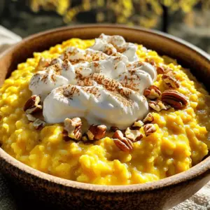 - 1 cup Arborio rice - 4 cups whole milk - 1 cup pumpkin puree - 1/3 cup brown sugar - 1 teaspoon pumpkin pie spice - 1 teaspoon vanilla extract - 1/4 teaspoon salt The main ingredients for pumpkin spice rice pudding create a creamy, rich dessert. Arborio rice is key because it absorbs liquid well. Whole milk adds creaminess and richness to the dish. Pumpkin puree gives it that classic fall flavor and beautiful color. Brown sugar offers a deep sweetness that pairs well with pumpkin. Pumpkin pie spice adds warmth with cinnamon, nutmeg, and ginger. Vanilla extract rounds out the flavors, while salt enhances the sweetness. - 1/2 cup raisins - 1/4 cup chopped pecans - Whipped cream for serving Optional ingredients can elevate your pudding. Raisins add a chewy texture and natural sweetness. Chopped pecans add crunch and a nutty flavor. Whipped cream is a delightful topping. It makes the dessert feel extra special and indulgent. Feel free to mix in your favorite add-ins. Each ingredient brings a new layer to the dish, making it a fun personal creation. Start by gathering all your ingredients. In a medium saucepan, combine the following: - 1 cup Arborio rice - 4 cups whole milk - 1 cup pumpkin puree - 1/3 cup brown sugar - 1 teaspoon pumpkin pie spice - 1/4 teaspoon salt Stir these ingredients well to mix them evenly. This will help the rice cook nicely and absorb all the great flavors. Next, place the saucepan over medium heat. Bring the mixture to a gentle boil. Stir it often to stop the rice from sticking to the bottom. Once it starts to boil, reduce the heat to low. Let it simmer uncovered for 25-30 minutes. Keep stirring occasionally. The rice should soften, and the pudding will thicken. Check the texture to see if it meets your liking. After the rice is tender, gently stir in: - 1 teaspoon vanilla extract - 1/2 cup raisins (optional) Cook for another 5 minutes to blend the flavors together. Once done, take the saucepan off the heat. Let the pudding cool slightly before serving. Remember, it will thicken more as it cools. Serve it warm or chilled. If you want, add chopped pecans on top for a nice crunch. You can also add whipped cream if you like a creamy finish. Enjoy your pumpkin spice rice pudding! To get the right pudding texture, start with Arborio rice. This rice helps create a creamy base. Cook it over medium heat until it starts to boil. Then, reduce the heat and let it simmer. Stir it often to stop it from sticking. You want to watch the rice closely. It should be soft and the pudding thick. Aim for about 25 to 30 minutes of cooking time. If you want a creamier finish, you can add a splash more milk at the end. This will adjust the texture to your liking. To boost the flavor, think about adding more spices. A pinch of nutmeg or a dash of cinnamon can add warmth. If you like it sweeter, try maple syrup or honey instead of brown sugar. You can also mix in chopped apples or pears for extra taste. For a unique twist, add a splash of bourbon or rum. This will give your pudding a fun kick. Just be careful not to overdo it. Serve your pumpkin spice rice pudding in fun bowls. A sprinkle of cinnamon on top makes it look fancy. Chop some pecans and add them for a crunchy finish. If you like, top it with whipped cream. You can serve it warm for a cozy treat or chill it for a refreshing dessert. Either way, your guests will love the warm, inviting flavors of this dish. {{image_4}} If you need a dairy-free version, you can easily swap the milk and cream. Use almond milk, coconut milk, or oat milk instead. These alternatives keep the creamy texture and add a unique flavor. Just remember, choose unsweetened versions to control the sweetness. You can customize this pumpkin spice rice pudding with different flavors. Try adding a pinch of nutmeg or a dash of ginger for extra warmth. You could also mix in some chocolate chips for a sweet twist. Want a richer taste? Use maple syrup instead of brown sugar. Transforming this pudding into other desserts is fun and easy. Serve it as a parfait by layering with whipped cream and granola. You can also bake it in a pie crust for a pumpkin pudding pie. For a fun treat, scoop it into a cone for a unique rice pudding sundae! To keep your pumpkin spice rice pudding fresh, store it in an airtight container. Let it cool first. After it cools, cover the container tightly. This will stop air from getting in and keep it tasty. You can store the pudding in the fridge for up to 5 days. If you want to keep your pudding for longer, freezing is a great option. Pour the cooled pudding into freezer-safe containers. Leave some space at the top since it may expand. Seal the containers tightly to avoid freezer burn. When you want to eat it, thaw it in the fridge overnight. Reheat on medium heat, stirring gently until warm. In the fridge, your pumpkin spice rice pudding lasts about 5 days. If you freeze it, it can last for up to 2 months. Just remember to label the containers with the date. This way, you can enjoy your creamy comfort food at a later time. Yes, you can use other types of rice. Short-grain rice works well, too. Jasmine or basmati rice can give a different texture and flavor. However, Arborio rice is best for creaminess. If you choose a different rice, adjust the cooking time. Some rice types may take longer to soften. Making this recipe vegan is simple. Replace whole milk with almond milk or coconut milk. Use maple syrup instead of brown sugar. Ensure your pumpkin puree has no added dairy. You can skip the whipped cream or use a vegan version. This way, you keep the creamy texture without any animal products. Yes, you can make this rice pudding ahead of time. Cook it, then cool it completely. Store it in the fridge in an airtight container. It will stay fresh for about three days. When ready to serve, reheat gently on the stove. Add a splash of milk if it seems too thick. Enjoy it warm or cold! This blog post guided you through making pumpkin spice rice pudding. We covered the main and optional ingredients, step-by-step cooking, and tips for the best results. You learned about variations, storage methods, and answered common questions. Remember to experiment with flavors and serving styles to make it yours. Enjoy the creamy texture and festive taste of pumpkin pie in every bite. This dish is not just food; it’s a warm hug in a bowl!