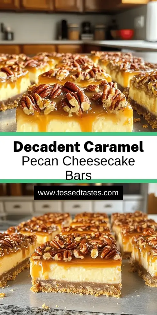 Indulge in the ultimate dessert experience with these Caramel Pecan Pie Cheesecake Bars! With a graham cracker crust, creamy cheesecake layer, and gooey pecan pie topping, they're perfect for any occasion. Follow our easy step-by-step recipe to create this delightful treat that balances sweetness and crunch. Don't wait—click through to explore the full recipe and be the star of your next gathering with these irresistible bars!