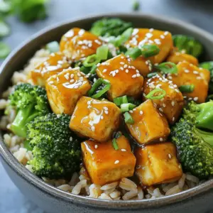 - 1 block (14 oz) firm tofu - ¼ cup honey or maple syrup - 3 tablespoons cornstarch - 1 cup broccoli florets - 3 tablespoons low-sodium soy sauce - 1 tablespoon rice vinegar In this recipe, the main stars are firm tofu and honey. Firm tofu gives the dish a hearty base. It absorbs flavors well and combines nicely with the sweet and tangy honey or maple syrup. You can choose maple syrup for a vegan option without losing flavor. Cornstarch is key for making tofu crispy. Without it, the tofu may not get that golden crunch we love. Broccoli adds color and nutrition. It pairs well with the sauce and tofu, making the dish balanced. Low-sodium soy sauce brings umami to the mix. It enhances the taste without too much salt. Rice vinegar adds a nice tang. Together, these seasonings create a sauce that coats the tofu and broccoli perfectly. To start, I press the tofu for at least 15 minutes. This step removes extra moisture. I place the tofu on a plate and add weight on top, like a can. After pressing, I cut the tofu into bite-sized cubes. A sharp knife helps make clean cuts. Next, I coat the tofu in cornstarch. I place the cubes in a mixing bowl and sprinkle cornstarch over them. I gently toss until each piece is evenly coated. This will help the tofu become crispy when cooked. Now, I heat vegetable oil in a large non-stick skillet over medium-high heat. When the oil is hot, I add the cornstarch-coated tofu cubes. I fry them for about 8-10 minutes. I turn them occasionally to cook all sides until they are golden brown. Once cooked, I remove the crispy tofu and set it aside on a plate. In the same skillet, I lower the heat to medium. I add minced garlic and ginger to the pan. I sauté them for 1-2 minutes until they smell great and soften. Then, I pour in honey (or maple syrup for a vegan option), soy sauce, rice vinegar, and sesame oil. I stir everything together and let it simmer for 2-3 minutes. This helps the sauce thicken a little. The sweet and savory mix is the star of the dish. To get crispy tofu, you must press it first. Pressing removes extra water, which helps the tofu crisp up. Use a clean towel or paper towel to wrap the tofu. Place a heavy object on top for about 15 minutes. After pressing, cut the tofu into bite-sized cubes. For frying, use a non-stick skillet. Heat the vegetable oil over medium-high heat. Add the cornstarch-coated tofu cubes to the hot oil. Fry them for 8-10 minutes. Turn the cubes often to cook all sides evenly. This method gives you golden, crunchy tofu. To make your dish even tastier, add spices or herbs. Garlic and ginger already boost flavor, but you can sprinkle in some red pepper flakes for heat. Fresh herbs like cilantro or basil also add a nice touch. You can adjust the sweetness of the sauce too. If you prefer a less sweet dish, use less honey or maple syrup. Taste the sauce as you cook, and tweak it to suit your liking. When it comes to thickening the sauce, let it simmer longer. The more it cooks, the thicker it gets. You can also add a bit more cornstarch mixed with water to achieve your desired consistency. For a vegan option, swap honey with maple syrup. This keeps the dish sweet and tasty without using animal products. You might also try agave nectar as another alternative. Each option brings a slightly different flavor to the sauce, so explore what you like best! {{image_4}} If you want a vegan option for honey, use maple syrup. It gives a sweet touch that works well in this dish. For broccoli, you can swap in other veggies like bell peppers or snap peas. These will add different colors and flavors to your bowl. You can easily boost protein in your dish. Add chickpeas or edamame. Both options mix well and add a nice texture. Just toss them in during the last few minutes of cooking for a warm addition. Instead of brown rice, try quinoa or cauliflower rice. Quinoa offers a nutty flavor and is packed with protein. Cauliflower rice is low in carbs and adds a light touch. Each option changes the dish while keeping it delicious. To keep your sticky honey garlic tofu bowls fresh, store them in an airtight container. It helps to let the dish cool completely before sealing. This way, the tofu stays crispy, and the flavors blend nicely. You can keep the leftovers in the fridge for up to three days. If you notice any excess moisture, you can drain it before reheating. To reheat, I suggest using a skillet over medium heat. This method keeps the tofu crispy. Add a splash of water to create steam, helping the broccoli warm up without becoming soggy. Stir gently until everything is hot. Avoid using a microwave, as it may make the tofu chewy and the broccoli limp. You can freeze the tofu bowls, but the texture may change. To freeze, place the cooled dish in a freezer-safe container. It can last up to two months in the freezer. When ready to eat, thaw it in the fridge overnight. Reheat in a skillet, as mentioned above, to restore some of that crispy goodness. Yes, you can make this recipe vegan. Just swap honey for maple syrup. Maple syrup gives a similar sweetness. It works well with the garlic and ginger flavors. This change keeps the dish plant-based and delicious. Cooked tofu lasts about 3 to 5 days in the fridge. Store it in an airtight container. Make sure it cools down first. This helps keep it fresh and tasty. Always check for any off smell before eating. Absolutely! You can use many other vegetables. Try bell peppers, snap peas, or carrots. These options add color and crunch. Just ensure they cook well with the sauce. This way, you can create your own tasty mix! This blog post covered how to make delicious tofu with honey garlic sauce. We discussed key ingredients, like tofu and honey, and went through simple steps to prepare the dish. I shared tips on achieving crispy tofu and flavor enhancements. You learned about variations and storage options to keep your meal fresh. By following these guidelines, you can create a tasty tofu dish at home. Enjoy your cooking journey, and remember to have fun experimenting with flavors and textures.