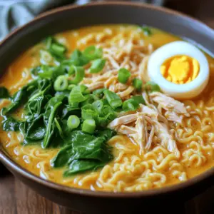 - 1 lb boneless, skinless chicken thighs - 4 cups chicken broth - 1 can (13.5 oz) coconut milk - 2 tablespoons soy sauce - 1 tablespoon sesame oil - 2 cloves garlic, minced - 1 inch ginger, grated - 4 packs of instant ramen noodles (discard the flavor packets) - 2 cups fresh spinach - 2 green onions, sliced - Salt and pepper, to taste In this recipe, chicken thighs serve as the main protein. They are juicy and tender after cooking. The chicken broth adds depth and flavor to the dish. Coconut milk brings creaminess and a subtle sweetness. Soy sauce enhances the umami. Garlic and ginger give a warm, fragrant kick. The instant ramen noodles cook quickly and soak up the tasty broth. Fresh spinach adds a pop of color and nutrition. Green onions provide a fresh crunch. - 1 tablespoon sriracha (optional, for spice) - Soft-boiled eggs, for garnishing (optional) You can spice up your ramen with sriracha. It adds a nice heat. Soft-boiled eggs make great garnishes. They add richness and look beautiful on top. You can also add sesame seeds or extra coconut milk for flair! These add-ins elevate the dish and make it more special. Feel free to mix and match based on your preference! First, I set my Instant Pot to the sauté setting. I pour in sesame oil and let it heat. Once hot, I add minced garlic and grated ginger. I sauté them for about one minute. They should smell fragrant and slightly golden. This step builds the dish's flavor. Next, I add the chicken thighs to the pot. I make sure to brown them well on each side. This takes about 2-3 minutes per side. Browning the chicken adds depth to the broth. Now, it’s time to combine the base ingredients. I carefully pour in 4 cups of chicken broth, 1 can of coconut milk, and 2 tablespoons of soy sauce. I use a wooden spoon to mix everything well. Once combined, I close the lid and set the valve to sealing. I set the Instant Pot to cook on high pressure for 10 minutes. After cooking, I let the pot naturally release for 5 minutes. Then, I switch to quick release to let out any remaining pressure. After opening the lid, I use tongs to take out the chicken thighs. I shred the chicken with two forks. Then, I return the shredded chicken back into the broth. Next, I add the instant ramen noodles to the pot. I make sure they are fully submerged in the hot broth. I let them cook for about 3-5 minutes until they are tender. Finally, I stir in 2 cups of fresh spinach and sriracha if I want some spice. I mix until the spinach wilts down. I taste the broth and adjust seasoning with salt and pepper as needed. Now, I’m ready to serve. I ladle the creamy ramen into bowls. I garnish each bowl with sliced green onions and a soft-boiled egg if desired. Enjoying this dish feels like a warm hug! To boost the broth's taste, adjust your seasonings. A little extra soy sauce can add depth. You might also try a splash of fish sauce for umami. Don't forget to taste as you go! This helps you find the perfect balance. Letting the chicken rest is key for easy shredding. After cooking, take the chicken out and let it sit for a few minutes. This makes it tender and easy to pull apart. Shredded chicken absorbs more flavor, making your ramen even better. Safety is a must with the Instant Pot. When using natural release, wait until the pressure drops on its own. This keeps your soup from splattering. For quick release, be careful. Use a towel to protect your hands from steam. Cooking noodles in the Instant Pot is simple. Once you add the ramen, stir to make sure they are covered in broth. This keeps them from sticking together. Cook for about 3-5 minutes until they are just right. Follow these tips, and you'll have a creamy, tasty chicken ramen! {{image_4}} You can change the protein in this dish easily. Instead of chicken, try using tofu for a plant-based option. Tofu absorbs flavors well and gives a nice texture. Pork also works well if you want something richer. For veggies, you can swap in bok choy or carrots. Bok choy adds a nice crunch and is packed with nutrients. Carrots bring a hint of sweetness and bright color to your bowl. Both options keep the dish fresh and exciting. If you love spice, consider adding chili paste or red pepper flakes. This gives the ramen a kick that warms you up. You can adjust the amount based on your taste. For a creamier texture, switch up the milk. Use heavy cream or almond milk instead of coconut milk. Each option offers a unique taste and richness that keeps your ramen fun and new. To keep your Instant Pot creamy chicken ramen fresh, cool it first. Let it sit for about 30 minutes at room temperature. This helps avoid bacteria growth. Once cool, store the ramen in airtight containers. Glass or BPA-free plastic containers work best. They keep the flavors locked in and make reheating easy. When it’s time to enjoy leftovers, reheat safely. You can use the microwave or stove. For the microwave, place the ramen in a bowl. Cover it loosely and heat in short bursts. Stir every minute to warm evenly. On the stove, use a pot over low heat. Add a splash of broth or water to keep it creamy. After reheating, taste the broth. It may need a little boost. Add more salt, pepper, or a dash of soy sauce if needed. This way, your ramen stays tasty and satisfying every time you serve it. Can I use frozen chicken thighs for this recipe? Yes, you can use frozen chicken thighs. Just add about 5 extra minutes to the cooking time. The Instant Pot cooks them well, keeping them juicy and tender. How do I customize the spice level of the ramen? To adjust the spice, add sriracha to taste. Start with a teaspoon, and stir it in. You can also add chili flakes or hot sauce if you like it spicier. What is the best way to make this dish vegetarian? To make vegetarian ramen, swap chicken for tofu or mushrooms. Use vegetable broth instead of chicken broth. Coconut milk will still give it a creamy texture. Add more veggies like carrots or bell peppers for extra flavor. In this post, I shared how to make creamy chicken ramen in an Instant Pot. We explored key ingredients like chicken, coconut milk, and ramen noodles. I also covered optional add-ins, step-by-step cooking steps, and tips for flavor and techniques. You can customize this dish with different proteins and spices. Don't forget proper storage and reheating tips for leftovers. With these insights, you can create a warm, delicious meal that fits your taste. Enjoy making this easy comfort food again and again!