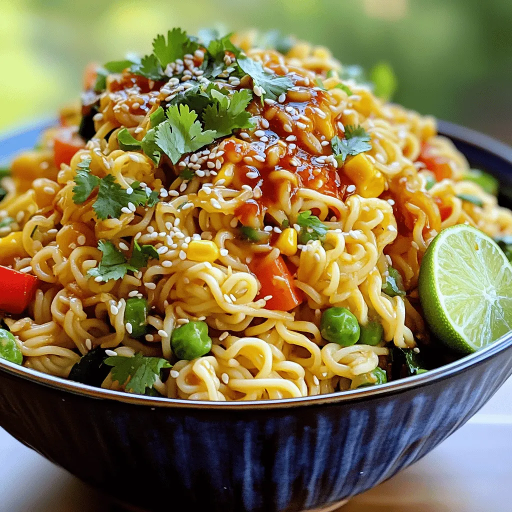 - 200g egg noodles - 3 tablespoons garlic chili crisp - 2 tablespoons soy sauce These are the core ingredients that make this dish shine. The egg noodles provide a rich base, while the garlic chili crisp adds heat and depth. The soy sauce brings a savory touch that ties everything together. - 1 tablespoon sesame oil - 1 tablespoon fresh ginger - 2 cloves garlic Flavor enhancers elevate the dish. Sesame oil adds a nutty taste that works well with the garlic and ginger. Fresh ginger gives a warm spice, and minced garlic adds a strong aroma and flavor. These enhance the overall experience of the noodles. - 1 cup mixed vegetables - 2 green onions - Fresh cilantro and sesame seeds For added color and nutrition, use mixed vegetables like bell peppers and snap peas. They provide crunch and vibrancy. Green onions add a fresh, sharp flavor. Garnish with cilantro and sesame seeds for a lovely finish. These elements make the dish not just tasty but also visually appealing. Start by bringing a large pot of salted water to a rolling boil. Once it boils, carefully add 200g of egg noodles. Cook the noodles according to the package instructions. You want them to be al dente, which means they should be firm but not hard. After cooking, drain the noodles in a colander and set them aside. Next, grab a spacious skillet or wok and heat 1 tablespoon of sesame oil over medium heat. When the oil gets hot, add 2 cloves of minced garlic and 1 tablespoon of finely minced fresh ginger. Sauté this mix for about 1-2 minutes. It should smell great, but be careful not to burn the garlic. Now it’s time to add some color and crunch. Toss in 1 cup of mixed vegetables. You can use bell peppers, carrots, and snap peas. Stir-fry the veggies for about 3-4 minutes. You want them to be tender but still a bit crisp. This keeps your dish lively and fresh. Once your vegetables are ready, it’s time to bring everything together. Mix in 3 tablespoons of garlic chili crisp and 2 tablespoons of soy sauce. Then add the cooked noodles to the skillet. Toss everything together well. Make sure the noodles are coated with the sauce and heated through. Season with salt and pepper to taste. Finally, fold in 2 finely chopped green onions and sprinkle some sesame seeds. If you like, add fresh cilantro for garnish before serving. Enjoy your flavorful dish! Cooking the noodles to al dente is key. Al dente means the noodles are firm yet tender. To achieve this, follow these steps: - Boil a large pot of salted water. - Add the egg noodles to the boiling water. - Cook them according to the package instructions, usually around 4-6 minutes. - Taste a noodle a minute before the time is up. It should have a slight bite. - Drain the noodles and set them aside. Using fresh ingredients and seasonings can boost your dish's taste. Here’s how: - Choose fresh vegetables like bell peppers, carrots, and snap peas. They add color and crunch. - Use fresh garlic and ginger for a strong flavor. Mince them finely for a better mix. - The garlic chili crisp brings heat and depth. Adjust the amount to fit your spice level. - Don’t forget the soy sauce and sesame oil. They add umami and richness. Serving suggestions can make your dish pop. Here are some tips: - Use deep bowls to display the vibrant noodles. - Sprinkle extra sesame seeds on top for texture. - Add fresh herbs like cilantro for color and taste. - A lime wedge on the side adds zest. Squeeze it over the noodles just before eating. {{image_4}} You can easily add protein to your Garlic Chili Crisp Egg Noodles. Chicken, shrimp, or tofu work great. - Chicken: Use diced cooked chicken. Toss it in when you add the garlic chili crisp. - Shrimp: Cook shrimp in the skillet until they turn pink. Then add the noodles and sauce. - Tofu: Use firm tofu, cut into cubes. Sauté it until golden, then mix it in. These protein options boost taste and make the dish more filling. Adjust the heat in your dish by changing the amount of garlic chili crisp. - Mild: Start with one tablespoon. This gives a nice flavor without much heat. - Medium: Use two tablespoons for a balanced kick. - Spicy: Go for three tablespoons if you love heat. You can also add fresh chili slices to increase spice. This way, you control the heat just how you like it. Swap vegetables based on what you have or what’s in season. This keeps the dish fresh and exciting. - Bell Peppers: Use any color for crunch and sweetness. - Carrots: Shredded or sliced, they add color and sweetness. - Snap Peas: They give a nice snap and bright flavor. Feel free to mix in seasonal veggies. Broccoli, zucchini, or bok choy can be great choices too. This way, your noodles stay vibrant and full of flavor. To keep your Garlic Chili Crisp Egg Noodles fresh, place them in an airtight container. This helps maintain flavor and texture. Make sure the noodles cool down to room temperature first. Store them in the fridge for up to three days. For the best taste, reheat the noodles in a pan. Add a splash of water or broth to help revive moisture. Heat over medium until warm, stirring often. You can also use the microwave, but check every 30 seconds to avoid drying them out. Yes, you can freeze Garlic Chili Crisp Egg Noodles. Place the cooled noodles in a freezer-safe bag. Remove as much air as possible to prevent freezer burn. They can last up to two months in the freezer. To enjoy, thaw them overnight in the fridge before reheating. Garlic chili crisp is a spicy and crunchy sauce made from oil, garlic, and chili flakes. It packs a bold flavor and adds a kick to many dishes. Ingredients and flavor profile: - Oil gives it a rich base. - Garlic adds a robust taste. - Chili flakes bring heat and depth. - Other spices often enhance the mix. This sauce can transform a simple meal into something special. I love how it adds both heat and texture to each bite. To make garlic chili crisp egg noodles vegetarian, you can make simple swaps. Substitutions and adjustments: - Use vegetable broth instead of chicken broth in other dishes. - Substitute soy sauce with a gluten-free option if needed. - Add tofu for protein if desired. These changes keep the dish flavorful while staying plant-based. You won’t lose any taste or satisfaction with these swaps. You can find garlic chili crisp in many grocery stores or online. Suggestions for store-bought options: - Look in the international aisle for Asian sauces. - Brands like Lee Kum Kee or Fly by Jing are popular choices. - Check local Asian markets for homemade versions. Buying garlic chili crisp saves time and lets you focus on cooking. Keep a jar in your pantry for easy meal prep! In this article, we explored garlic chili crisp egg noodles, covering key ingredients, cooking steps, and helpful tips. You learned how to achieve the right noodle texture and enhance flavors with fresh ingredients. I also shared ideas for variations and storage methods. Experiment with different proteins and spices to make this dish your own. Enjoy the process, and let your kitchen creativity shine!