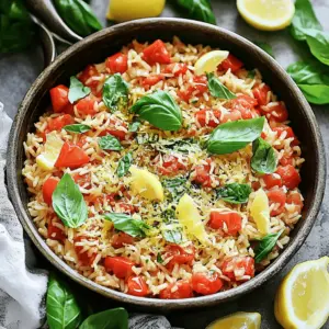 To make a tasty Tomato Basil Rice Skillet, gather these key items: - 1 cup long-grain rice - 2 cups vegetable broth - 1 can (14 oz) diced tomatoes, with juices - 1 tablespoon olive oil - 1 small onion, finely chopped - 2 cloves garlic, minced - 1 teaspoon dried oregano - Salt and pepper to taste - ½ cup fresh basil leaves, chopped - Zest of 1 lemon These ingredients create a bright and flavorful dish. The rice absorbs the broth and tomato juices well. Each bite offers a mix of herbs and a hint of lemon. You can enhance this dish with a few optional ingredients: - ½ cup grated Parmesan cheese - A pinch of red pepper flakes for heat - Extra vegetables, like bell peppers or zucchini Adding Parmesan cheese can make the dish creamier. Red pepper flakes offer a nice kick if you enjoy spice. When choosing fresh basil, look for vibrant green leaves without brown spots. The leaves should smell fragrant. For tomatoes, choose ones that feel firm and heavy for their size. Ripe tomatoes should also have a sweet aroma. These tips ensure your dish bursts with fresh flavor. Start by warming the olive oil in a large skillet over medium heat. Once hot, add the finely chopped onion. Sauté the onion for about 3-4 minutes. You want it soft and translucent. Stir occasionally to avoid burning. Next, add the minced garlic and dried oregano. Sauté for one more minute. The garlic should smell great but not brown. This step builds a strong base of flavor for your dish. Pour the uncooked long-grain rice into the skillet. Stir it well to coat it with the oil and onion mix. This toasting step adds a nice, nutty flavor to the rice. Toast the rice for about 2 minutes. Stir frequently to keep it from sticking. You want it to be lightly toasted, which will make your dish taste even better. Now it’s time to add the vegetable broth and diced tomatoes with their juices. Season the mixture with salt and pepper to your taste. Increase the heat to bring the mixture to a gentle boil. Once it boils, reduce the heat to low. Cover the skillet with a lid. Let it simmer for 15-20 minutes. Check it occasionally to ensure it’s not sticking. When the rice is tender and the liquid absorbs, it’s ready. After cooking, stir in the fresh basil, lemon zest, and Parmesan cheese if you like. Mix gently to combine all the flavors. Use a fork to fluff the rice carefully. This helps distribute the basil evenly. Enjoy your flavorful and quick meal! To cook rice perfectly, use the right water-to-rice ratio. For this recipe, I use 2 cups of broth for every 1 cup of rice. Always rinse the rice under cold water before cooking. This removes excess starch and helps the rice stay fluffy. When cooking, bring the mix to a gentle boil and then cover it. Lower the heat and let it simmer. This keeps the steam in and cooks the rice evenly. After cooking, let it sit covered for a few minutes before fluffing it with a fork. This resting time makes a big difference. Herbs and spices are key for great flavor. In this dish, I add dried oregano with the onion and garlic. It gives a warm, earthy taste. Fresh basil adds a bright, refreshing note. Don’t be shy with the basil; use a generous half cup. If you want more depth, consider adding a pinch of red pepper flakes for heat or a squeeze of lemon juice for brightness. Experiment with your favorite herbs to make it your own. Presentation is important. I like to serve the rice directly in the skillet. It looks rustic and inviting. Before serving, sprinkle extra basil on top for color. A light dusting of Parmesan cheese adds a nice touch. You can also add lemon wedges on the side. This gives a fresh pop when squeezed over the dish. Make it fun and appealing to the eyes! {{image_4}} You can add protein to your Tomato Basil Rice Skillet. Chicken, shrimp, or tofu work great. For chicken, use diced breast or thighs. Cook it until golden before adding the onion. For shrimp, toss them in right after the garlic. They only need a few minutes until pink. If you choose tofu, use firm tofu and sauté it until crispy. Each option adds flavor and makes this dish more filling. This dish is vegetarian-friendly already. To make it vegan, simply leave out the Parmesan cheese. You can also add more veggies like bell peppers, zucchini, or spinach. These ingredients add color and nutrition. Use vegetable broth to keep it vegan. You can also add chickpeas for extra protein. This way, you keep it healthy and hearty. Rice is great, but you can switch it up! Quinoa is a tasty choice. It cooks fast and adds a nutty flavor. Barley is another option, bringing a chewy texture. For a gluten-free meal, use cauliflower rice. It cooks quickly and absorbs flavors well. Each grain gives a unique twist to your Tomato Basil Rice Skillet. To keep your Tomato Basil Rice Skillet fresh, let it cool first. Then, place it in an airtight container. Make sure to seal it well. You can store it in the fridge for up to three days. If you want to enjoy it later, freezing is a great option. Just follow the freezing steps below for the best results. When you’re ready to enjoy your leftovers, you can reheat them on the stove. Add a splash of vegetable broth or water to keep it moist. Heat over medium-low heat, stirring often until warm. You can also use the microwave. Place the rice in a microwave-safe dish and cover it. Heat in short bursts, stirring in between. This will help it heat evenly. For freezing, pack the cooled rice into airtight freezer bags. Make sure to remove as much air as possible before sealing. Label the bags with the date. You can freeze it for up to three months. When you’re ready to eat it, thaw it overnight in the fridge. Reheat it as mentioned above for the best flavor. Enjoy your meal! Yes, you can use brown rice. It takes longer to cook. Use about 2 ½ cups of vegetable broth for better moisture. Brown rice adds a nutty flavor. Just remember to check the rice often as it cooks. If you want a substitute for Parmesan cheese, try nutritional yeast. It gives a cheesy flavor but is dairy-free. You can also use pecorino cheese or a vegan cheese blend. These options work well and keep the dish tasty. To add spice, consider adding red pepper flakes. A pinch will give a nice kick. You can also use diced jalapeños or a dash of hot sauce. These additions will enhance the flavor without overwhelming the dish. In this post, we explored how to make a tasty Tomato Basil Rice Skillet. We covered essential and optional ingredients, guiding you on selecting fresh basil and tomatoes. The step-by-step instructions ensured you know how to prepare, toast, and simmer the dish perfectly. With helpful tips for cooking rice and adding flavor, you'll impress anyone with your dish. Don’t forget the variations with proteins and grains, plus smart storage ideas for leftovers. Enjoy creating and sharing this delicious meal that’s sure to please!