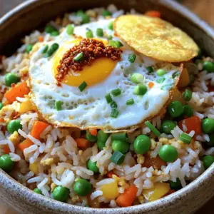 - 2 cups cooked rice (cold and leftover) - 2 tablespoons chili crisp (store-bought or homemade) - 4 cloves garlic, finely chopped - 1 small onion, finely diced - 1 cup mixed vegetables (peas, carrots, bell peppers) - 2 green onions, chopped - 1 tablespoon soy sauce - 1 tablespoon sesame oil - Salt and pepper to taste - Optional: fried eggs for garnish To make chili crisp garlic fried rice, start with cold rice. It helps keep the grains separate. Freshly cooked rice tends to clump. I love using leftover rice for this dish. Chili crisp brings heat and flavor. You can find it in stores or make your own. I often use a blend of spices and oil for a unique kick. Garlic is a must; it adds depth. Chopping it finely helps release its full flavor. Onions bring sweetness. Dicing them small helps them cook quickly. Mixed veggies add color and nutrients. Use what you have on hand. Green onions give a fresh finish to the dish. Soy sauce adds umami, and sesame oil adds a nutty taste. Season with salt and pepper to balance the flavors. If you want a protein boost, consider adding fried eggs on top. They make the dish richer and more satisfying. To make chili crisp garlic fried rice, start by gathering your ingredients. You will need: - 2 cups cooked rice (cold and leftover) - 2 tablespoons chili crisp (store-bought or homemade) - 4 cloves garlic, finely chopped - 1 small onion, finely diced - 1 cup mixed vegetables (peas, carrots, bell peppers) - 2 green onions, chopped - 1 tablespoon soy sauce - 1 tablespoon sesame oil - Salt and pepper to taste - Optional: fried eggs for garnish Make sure you have a large pan or wok ready to cook. 1. Heat sesame oil: Pour the sesame oil into your pan over medium-high heat. Let it warm for about a minute until it shimmers. 2. Sauté garlic and onion: Add the chopped garlic and diced onion to the hot oil. Stir and cook for 1-2 minutes. You want them to smell great and look slightly clear. 3. Add mixed vegetables: Toss in the mixed vegetables. Cook for 2-3 minutes, stirring often. You want the veggies to become a little tender but still bright. 4. Incorporate cooked rice: Now, add the cold, leftover rice. Use a spatula to break up clumps. Mix well with the veggies and garlic. 5. Add chili crisp and soy sauce: Pour the chili crisp and soy sauce over the rice mixture. Stir everything together well. Season with salt and pepper to taste. 6. Final seasoning and garnish: Cook for another 2-3 minutes. This helps the flavors blend. Finally, fold in the chopped green onions and mix for one more minute. 7. Serve hot: Plate the fried rice and, if you like, top it with a fried egg for extra flavor. Enjoy your quick and tasty meal! - How to prevent rice from sticking: Use cold, leftover rice. Freshly cooked rice can be too moist. Break any clumps before adding it to the pan. - Best practices for stir-frying: Always heat your pan first. Use high heat for quick cooking. Keep the food moving to avoid burning. - Choosing the right pan: A large, non-stick skillet or wok works best. This allows for even cooking and easy stirring. - How to adjust spice level: Start with a small amount of chili crisp. You can always add more for extra heat. Taste as you go to balance the flavors. - Additional sauces for more flavor: Consider adding oyster sauce or hoisin sauce. These can enhance the depth of your dish. - Ways to plate the dish appealingly: Use a bowl for a cozy look. A flat plate can show off the colors of the rice and veggies. - Garnishing suggestions for a vibrant look: Top with a fried egg for a pop of color. Fresh green onions add a nice touch and crunch. {{image_4}} You can customize your fried rice with different vegetables. Use seasonal veggies for the best flavor. Try bell peppers in summer or squash in fall. Fresh spinach or kale can add a nice touch too. Just chop them up and add them while sautéing the garlic and onion. Want to make your meal heartier? Add protein like chicken, shrimp, or tofu. For chicken, use diced pieces and cook them first. For shrimp, toss them in until they turn pink. If you prefer tofu, use firm tofu diced into cubes. Cook it until golden for a nice texture. Adjust the heat to suit your taste. For a milder dish, use less chili crisp. You can also add a dash of sugar to balance the spice. If you love heat, add more chili crisp or some red pepper flakes. Taste as you go to find the right level for you. To keep your chili crisp garlic fried rice fresh, place it in an airtight container. This helps lock in flavor and moisture. Store the container in your fridge. It will stay good for about three to four days. Make sure to let it cool down to room temperature before sealing. This prevents condensation, which can make your rice soggy. When you’re ready to enjoy your leftovers, there are a few ways to reheat fried rice. The best method is using a pan on the stove. Heat a little oil in the pan and add the rice. Stir it often. This keeps the rice from sticking. You can also use a microwave. Place the rice in a microwave-safe bowl. Add a splash of water and cover it. Heat for about one to two minutes, stirring halfway. Freezing your chili crisp garlic fried rice is easy. First, let it cool completely. Then, place it in a freezer-safe bag or container. Make sure to remove as much air as possible to prevent freezer burn. It can last for up to three months in the freezer. When you're ready to eat, thaw it overnight in the fridge. Reheat it on the stove for the best taste. Cooked rice lasts about 4 to 6 days in the fridge. Store it in an airtight container. This keeps it fresh and safe to eat. Yes! Day-old rice works great for this recipe. It is drier and easier to fry. This helps avoid mushy fried rice. If you don't have chili crisp, you can use sriracha or chili oil. Both add heat and flavor. Adjust the amount to your taste. To make this dish vegetarian, simply skip the fried egg. You can add tofu for protein. This keeps it hearty and tasty. Yes, you can skip soy sauce. Try using coconut aminos instead. It adds a similar savory taste without the soy. This post covers all you need to make great fried rice. We discussed key ingredients, cooking steps, and tips for best results. You learned how to add flavor and customize your dish with different veggies or proteins. Storing and reheating tips ensure no leftovers go to waste. Whether you want a quick meal or a tasty side, fried rice offers a simple solution. Enjoy creating your own version, and don't be afraid to experiment!