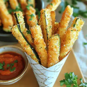 - 2 medium zucchinis, cut into 1/4-inch thick sticks - 1 cup panko breadcrumbs - 1/2 cup freshly grated Parmesan cheese - 1 teaspoon garlic powder - 1 teaspoon Italian seasoning - 2 large eggs - Salt and pepper, to taste - Olive oil spray Zucchini is the star of this dish. It adds a fresh taste and a nice crunch. Choose firm zucchinis for the best results. Panko breadcrumbs create an extra crispy coating. They are lighter than regular breadcrumbs. Freshly grated Parmesan cheese gives a rich flavor and enhances the crispiness. Garlic powder and Italian seasoning add savory notes. Use fresh herbs if you want a bolder taste. - 1 cup = 240 ml - 1/2 cup = 120 ml - 1 teaspoon = 5 ml - 2 large eggs = about 100 grams Knowing these conversions can help if you want to adjust the recipe’s size. Always remember to keep the ratios consistent for the best outcome. First, preheat your oven to 425°F (220°C). This step is key for crispy fries. Line a baking sheet with parchment paper. This will save you time on cleanup later. In a shallow bowl, combine the panko breadcrumbs, grated Parmesan cheese, garlic powder, and Italian seasoning. Add a pinch of salt and pepper for flavor. Mix everything well. You want all the dry ingredients to blend nicely. In another bowl, crack the two eggs and whisk them together until smooth. Take each zucchini stick and dip it into the egg. Let the extra egg drip off. Next, place the stick in the breadcrumb mix and press gently. This helps the coating stick. Lay the coated sticks on the baking sheet in one layer. Make sure they don’t touch. Lightly spray the coated zucchini fries with olive oil. This makes them nice and crispy. Place the baking sheet in the oven and bake for 20-25 minutes. Flip the fries halfway through for even crisping. They should turn golden brown when done. Once baked, let them cool for a few minutes before serving. Enjoy your crispy Parmesan zucchini fries! To make your zucchini fries super crispy, use panko breadcrumbs. They add a great crunch. Lightly spray the fries with olive oil before baking. This helps them brown nicely. Flip them halfway through baking to get even crispiness. Bake at 425°F for a perfect golden finish. Choose firm zucchinis for the best results. Cut them into 1/4-inch thick sticks. This size helps them cook evenly and get crispy. Make sure to pat the zucchini dry with a paper towel. This step removes excess moisture that can make them soggy. If your fries are thicker, add a few extra minutes to the cooking time. For thinner fries, check them a bit earlier. Each oven may cook differently, so keep an eye on them. They are done when they are golden brown and crispy. Enjoy your tasty snack! {{image_4}} You can spice up your crispy zucchini fries with various seasonings. Instead of Italian seasoning, try Cajun spice for a kick. You can also use smoked paprika for a smoky flavor. For a herby taste, mix in some dried oregano or thyme. If you like a bit of heat, add a pinch of cayenne pepper. Experimenting with different spices makes each batch unique! While Parmesan is delicious, you can use other cheeses too. Try grated mozzarella for a gooey texture. You can also use cheddar for a sharper flavor. For a twist, mix in some crumbled feta or goat cheese. Each cheese gives a different taste and texture, making the fries fun and tasty. The oven is great, but you can also make these zucchini fries in an air fryer. This method cooks them faster and gives them a nice crunch. Set your air fryer to 400°F (200°C) and cook the fries for about 10-12 minutes. Shake the basket halfway for even cooking. You can also pan-fry them in a skillet with a little oil for a crispy outside. Each method has its charm and will delight your taste buds! To keep your crispy zucchini fries fresh, let them cool first. Then, place them in an airtight container. They stay good in the fridge for up to three days. Make sure to layer them with paper towels. This absorbs extra moisture and keeps them crisp. To reheat, I suggest using an oven. Preheat it to 375°F (190°C). Spread the zucchini fries on a baking sheet. Bake for about 10 minutes. This helps restore their crunch. Avoid the microwave, as it can make them soggy. If you want to freeze the zucchini fries, do it before baking. Coat them as you would for baking, then spread them in a single layer on a baking sheet. Freeze for a few hours until solid. Transfer them to a freezer bag. They can stay frozen for up to three months. When ready to cook, bake them straight from the freezer. Just add a few extra minutes to the baking time. Yes, you can use regular breadcrumbs. They will work in this recipe. However, panko gives a lighter, crispier texture. If you want that crunch, stick with panko. Zucchini fries taste great with several sauces. Here are some popular options: - Marinara sauce - Ranch dressing - Garlic aioli - Spicy ketchup Try them all to find your favorite! To make this recipe gluten-free, swap out regular panko for gluten-free panko. Ensure all other ingredients are gluten-free as well, like the eggs and Parmesan. This way, you can enjoy the fries without worry! Yes, you can prep the zucchini fries ahead of time. After coating them, store them in the fridge for a few hours. Baking them fresh gives the best crunch. If you need to store them longer, freeze the unbaked fries. Just bake them when you're ready! This blog post covered everything you need for a perfect zucchini fry recipe. We went through the ingredients, step-by-step instructions, and tips for crispiness. You learned about variations and how to store leftovers too. Remember, zucchini fries can be fun and easy to make. Try different seasonings or cooking methods to find your favorite. Enjoy your cooking and share these tips with friends for a delicious treat!